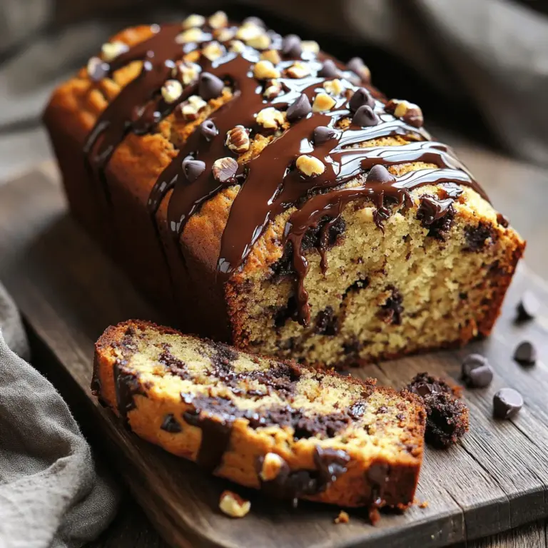 To make the best chocolate hazelnut banana bread, you need a few simple items. Here’s the list of ingredients: - 3 ripe bananas, mashed - 1/3 cup melted coconut oil - 1/2 cup brown sugar - 1/4 cup granulated sugar - 2 large eggs - 1 teaspoon vanilla extract - 1 cup all-purpose flour - 1/2 teaspoon baking soda - 1/2 teaspoon baking powder - 1/4 teaspoon salt - 1/2 cup chocolate chips - 1/2 cup chopped hazelnuts - Optional: 1 teaspoon ground cinnamon Using ripe bananas is key. They add natural sweetness and moisture. The melted coconut oil gives a nice texture. The sugars balance the flavors perfectly. The eggs bind everything together, while the vanilla adds a lovely aroma. Flour, baking soda, and baking powder provide structure and lift. The salt enhances the taste of the other ingredients. Chocolate chips and chopped hazelnuts bring rich flavors and crunch. For an extra twist, consider adding ground cinnamon. It complements the chocolate and hazelnuts nicely. You can find the full recipe above to guide you through the steps. Enjoy making this treat! - Preheat the oven to 350°F (175°C). - Grease a 9x5-inch loaf pan. - Combine the mashed bananas and melted coconut oil in a bowl. - Add the brown sugar and granulated sugar to the banana mix. Stir until smooth. - Incorporate the eggs one at a time. Mix well after adding each egg. Stir in the vanilla extract. - In a separate bowl, sift the flour, baking soda, baking powder, salt, and optional cinnamon. Fold these dry ingredients into the wet mixture. - Gently fold in the chocolate chips and chopped hazelnuts. - Pour the batter into the prepared loaf pan. Smooth the top with a spatula. - Bake for 50-60 minutes. Check with a toothpick to see if it’s done. Let it cool before serving. For the full recipe, refer to the section above. - Use ripe bananas for a sweet taste. Look for bananas with brown spots. - Measure flour using a spoon and leveling it off with a knife. This helps avoid too much flour. - Mix the batter gently. Overmixing can make the bread dense and tough. - Add a teaspoon of cinnamon for warmth and depth. Cinnamon pairs well with chocolate and bananas. - Try dark or milk chocolate chips for a different twist. Each adds its unique flavor. - Experiment with nuts! Swap hazelnuts for walnuts or pecans for a fun change. These tips will help you create the best Chocolate Hazelnut Banana Bread. For the full recipe, check out the section above. {{image_2}} For a gluten-free version of this tasty banana bread, use almond flour or a gluten-free baking mix. Almond flour gives a nutty flavor and keeps the bread moist. If you choose a baking mix, check that it includes a binding agent. This helps the bread rise and hold its shape. To make this recipe vegan, replace the eggs with flaxseed meal. Mix 1 tablespoon of flaxseed meal with 2.5 tablespoons of water. Let it sit for about five minutes. This will thicken and act like an egg. Also, use plant-based sugars and oil. Coconut oil can be swapped for a vegan butter or another oil. You can make this banana bread even better with extra mix-ins. Try adding dried fruits like cranberries or raisins for a sweet twist. Seeds like chia or hemp can add a crunchy texture. If you want to switch up the nuts, feel free to swap hazelnuts for walnuts or pecans. Each nut brings its own flavor and crunch to the bread. For the full recipe, refer to the section above. To keep your chocolate hazelnut banana bread fresh, use an airtight container. This helps maintain moisture and flavor. You can store it at room temperature for a few days. If you prefer, you can refrigerate it. However, refrigeration may cause it to dry out faster. Room temperature storage often yields a softer texture. If you want to enjoy your banana bread later, freezing is a great option. First, let the bread cool completely. Next, wrap it tightly in plastic wrap. Then, place it in a freezer-safe bag or container. This method prevents freezer burn. When you want to eat it, thaw the bread in the fridge overnight. You can also warm it in the oven for a fresh taste. Chocolate hazelnut banana bread stays fresh for about three days at room temperature. After that, it may start to dry out or lose flavor. Signs of spoilage include an off smell or mold. If you see any of these, it's best to toss the bread. Enjoy it while it's fresh for the best taste! You can check if your banana bread is done by using a toothpick. Insert it into the center of the loaf. If it comes out clean or with a few crumbs, your bread is ready. If there is wet batter on the toothpick, bake it a few more minutes. The bread should be golden brown on top and spring back when you gently press it. Yes, you can use other oils in this recipe. Common substitutes include canola oil and vegetable oil. These oils will work well and keep the bread moist. You can also use melted butter for a richer taste. Just keep in mind that each oil has a different flavor, which can change the final taste of your bread. If your banana bread is dry, there are a few fixes. You can add a little milk to the batter next time. This helps to keep it moist. Another option is to add more mashed bananas. If your bread is already baked, serve it with a spread, like butter or cream cheese. A drizzle of chocolate sauce can also bring back some moisture. - For the full recipe, refer to the section above. This blog post guides you through making delicious Chocolate Hazelnut Banana Bread. We covered the key ingredients and simple steps to create a tasty treat. You can enhance flavors and try various mix-ins to keep it exciting. Remember, proper storage helps maintain its freshness. Use the tips provided to make your baking experience fun and easy. Enjoy the process and share your tasty results!