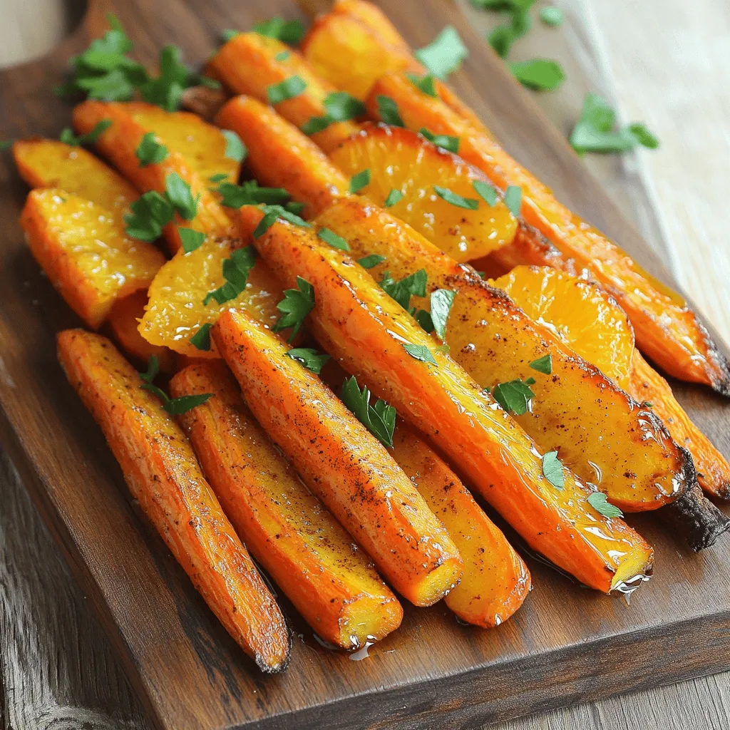 To make sweet and spicy roasted carrots, gather these key ingredients: - 1 pound carrots, peeled and cut into uniform sticks - 2 tablespoons olive oil - 2 tablespoons honey - 1 teaspoon ground cinnamon - 1/2 teaspoon cayenne pepper (adjust to taste) - 1 teaspoon garlic powder - Salt and pepper to taste - Fresh parsley, chopped (for garnish) These ingredients create a perfect balance of sweetness and heat. The carrots provide a natural sweetness that pairs well with the spices. You can customize your roasted carrots with a few optional add-ins: - A squeeze of lemon juice for brightness - A handful of nuts, like walnuts or almonds, for crunch - A sprinkle of feta cheese for a creamy touch - A dash of balsamic vinegar for tanginess These add-ins enhance the flavor and texture, making the dish even more exciting. For more flavor, try these seasoning suggestions: - Add smoked paprika for a smoky taste - Use fresh herbs like thyme or rosemary for a fragrant twist - Swap honey for maple syrup for a different sweet note Experiment with these seasonings to find your favorite combination. Each option brings a new flavor profile to the dish. Check out the Full Recipe for detailed steps to prepare this delightful side. Start by preheating your oven to 425°F (220°C). This step ensures that your carrots roast evenly. While the oven heats, prepare your carrots. Peel them and cut them into uniform sticks. Having them the same size helps them cook at the same rate. In a large mixing bowl, combine the olive oil, honey, ground cinnamon, cayenne pepper, garlic powder, salt, and pepper. Give it a good whisk until it's well mixed. The sweet and spicy mix is what makes these carrots shine. Toss the carrot sticks into the bowl. Make sure every piece gets coated in that delicious mixture. Line a baking sheet with parchment paper. Spread the coated carrots in a single layer on the sheet. This helps them roast nicely. Place the baking sheet in your preheated oven. Roast the carrots for 25-30 minutes. Flip them halfway through for even cooking. They should come out tender and caramelized. Once done, let them cool for a bit before serving. Garnish with fresh parsley for a pop of color. For the full recipe, check the details above. To get those sweet, crispy edges on your carrots, follow these steps: - Choose fresh carrots: Look for firm, bright-colored carrots. - Cut uniformly: Make sure all sticks are even. This helps them cook evenly. - Use enough oil: The oil helps the carrots brown well. Don't skimp! - Don’t overcrowd the pan: Give the carrots space. This allows them to roast, not steam. - Flip halfway: Turn the carrots halfway through cooking. This helps with even caramelization. You can easily tweak the heat to your liking. Start with the 1/2 teaspoon of cayenne pepper. If you want more heat, add a little more at the end of cooking. For a milder taste, you can reduce it to 1/4 teaspoon. Remember, you can always add spices, but you can’t take them out! These roasted carrots make a great side. Here are some ideas: - Pair them with grilled chicken or fish for a balanced meal. - Serve them on a bed of rice or quinoa for a healthy twist. - Top with feta cheese or toasted nuts for extra flavor and crunch. - Add them to salads for a sweet and spicy kick. Try these tips to enhance your Sweet and Spicy Roasted Carrots. For the full recipe, check out the earlier section! {{image_2}} You can mix up the carrots with other veggies. Sweet potatoes, parsnips, and beets work well. Cut them into sticks like the carrots. This adds color to your dish. Each vegetable brings its own flavor. Try experimenting with different combinations. The sweet and spicy blend pairs nicely with many root vegetables. If you want to change the sweetener, use maple syrup or agave nectar. These options give a different sweetness. They also make the dish vegan-friendly. You can also try brown sugar for a deeper flavor. Adjust the amount based on your taste, but keep it balanced with the spice. Add herbs for a fresh twist. Thyme or rosemary can give a nice aroma. You can also sprinkle sesame seeds on top for added crunch. If you're looking for more heat, add crushed red pepper flakes. A squeeze of lemon juice can brighten up the flavors, too. These enhancements make the dish more exciting and flavorful. For the full recipe, check the Sweet and Spicy Roasted Carrots section. To keep your sweet and spicy roasted carrots fresh, store them in an airtight container. Let the carrots cool down first. Then, place them in the fridge. They last for up to five days. If you want to keep them longer, freezing is a good option. When you're ready to enjoy leftovers, reheat the carrots in the oven. Set it to 350°F (175°C). Spread the carrots on a baking sheet. Heat them for about 10 to 15 minutes. This keeps them crispy and flavorful. You can also heat them in a microwave. Just cover them with a damp paper towel to keep them moist. If you have extra roasted carrots, freezing is simple. First, let them cool completely. Then, place them in a freezer-safe bag or container. Make sure to remove as much air as possible. This helps prevent freezer burn. They can stay good in the freezer for up to three months. When you want to eat them, thaw them overnight in the fridge before reheating. Enjoy your sweet and spicy roasted carrots anytime! For the full recipe, check the section above. To make Sweet and Spicy Roasted Carrots, start by preheating your oven to 425°F. Next, mix olive oil, honey, cinnamon, cayenne pepper, garlic powder, salt, and pepper in a bowl. Toss in the carrot sticks until they are well coated. Arrange the carrots on a baking sheet and roast for 25-30 minutes. Flip them halfway through to ensure even cooking. Once tender and caramelized, garnish with chopped parsley. You can find the full recipe above for more details. Yes, you can use baby carrots for this recipe. They will save you time since they are already cut. Just adjust the roasting time slightly. Baby carrots may need less time to roast, so check them after about 20 minutes. They should be tender and sweet. Sweet and Spicy Roasted Carrots pair well with many dishes. You can serve them with grilled chicken or fish for a tasty meal. They also go nicely with rice or quinoa. Add a fresh salad on the side for extra crunch. These carrots can even be a fun snack on their own! In this post, we explored how to make Sweet and Spicy Roasted Carrots. We covered key ingredients, optional add-ins, and seasoning suggestions. The step-by-step instructions guide you through preparation and roasting. I shared tips for perfect caramelization, adjusting spice levels, and serving ideas. You can also try different veggies and alternative sweeteners to make it your own. Remember, proper storage will keep your carrots fresh. Now it’s time to enjoy your delicious dish!