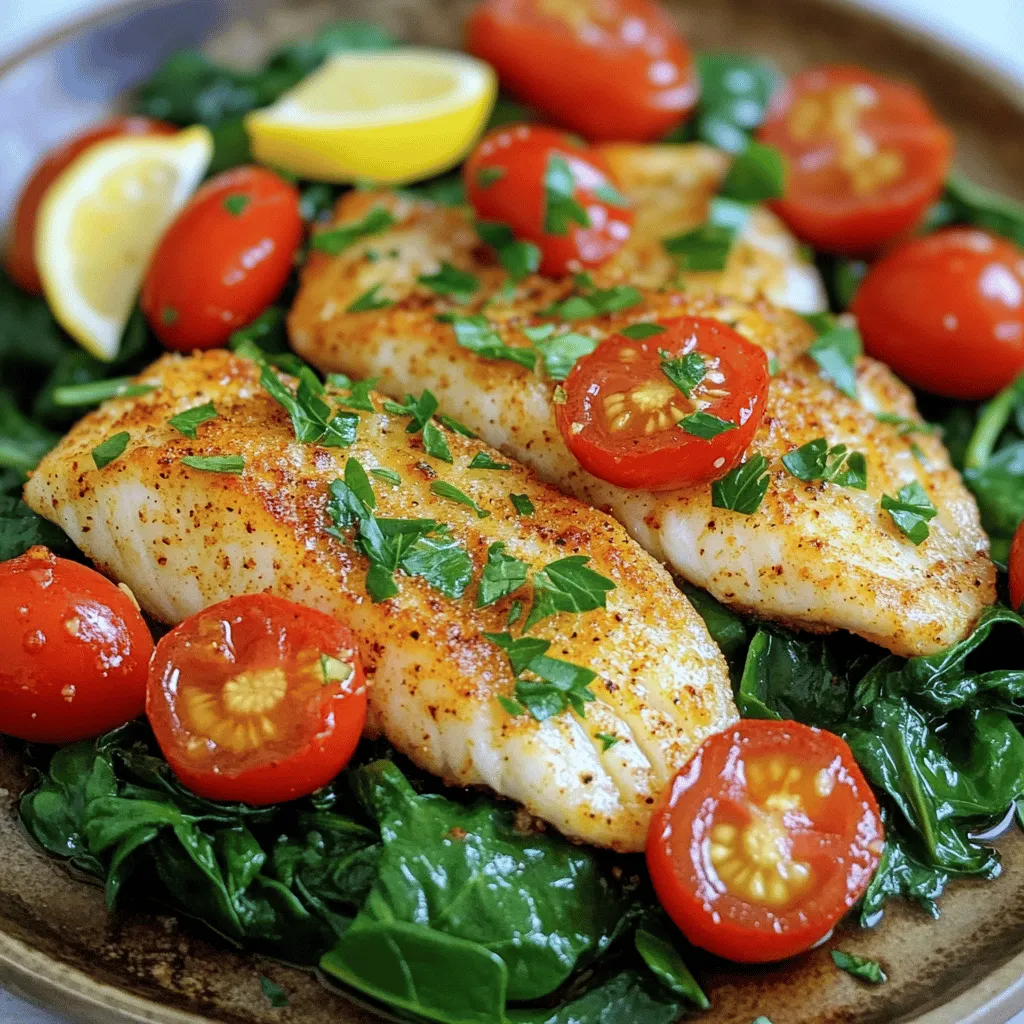 To make skillet Cajun spiced flounder, you will need: - 4 flounder fillets - 2 tablespoons Cajun seasoning - 3 tablespoons olive oil - 2 cloves garlic, minced - 1 lemon (zested and juiced) - Salt and pepper to taste - 1/4 cup chopped fresh parsley - 1 cup cherry tomatoes, halved - 1 cup fresh spinach When buying flounder, look for these signs of freshness: - Bright, clear eyes. - Firm, shiny skin. - A mild sea smell. - Flesh that springs back when pressed. Buy from trusted fishmongers for the best quality. If you lack Cajun seasoning, try these alternatives: - Equal parts paprika and cayenne pepper. - A mix of chili powder and garlic powder. - Use Old Bay seasoning for a different flavor. You can also adjust spices based on your taste. This way, you create your own unique twist! For the full recipe, check the main section above. First, start with fresh flounder fillets. You want fillets that look bright and smell clean. Pat the fillets dry with a paper towel. This helps them sear well. Next, sprinkle Cajun seasoning on both sides. Press it down gently. Add salt and pepper to your taste. This step builds flavor. Heat a large skillet over medium-high heat. Add olive oil and let it warm up. When the oil is hot, add minced garlic. Sauté it for 30 seconds. Make sure not to burn it. Now, carefully place your seasoned flounder in the skillet. Cook for 3-4 minutes on each side. Look for a golden brown color. Flip the fillets with a spatula to avoid breaking them. In the last minute, toss in halved cherry tomatoes. This adds sweetness and flavor. Once the fish is fully cooked, pour in lemon juice. Zest the lemon over the fish and tomatoes. Add fresh spinach and let it wilt for about one minute. Once everything is done, take the skillet off the heat. Garnish with chopped parsley for color and taste. Serve on a large platter. Top with roasted tomatoes and spinach. Add a lemon wedge on the side. This makes it look beautiful and bright. For the full recipe, check the details above! To boost the taste of your Skillet Cajun Spiced Flounder, I love using herbs. Fresh parsley adds a bright touch. You can also try dill or cilantro for a new twist. Lemon zest brings a zesty kick. Feel free to experiment with spices too. Adding smoked paprika gives a nice depth. A pinch of cayenne can add heat if you like spice. Just remember, balance is key. Fish cooks fast, so watch it closely. Flounder fillets usually need just 3-4 minutes per side. Look for a golden color, which means it’s done. Use a fork to check; it should flake easily. If you overcook it, the fish will be dry. Keeping the heat at medium-high helps. This way, you get a nice sear without burning. Pair your flounder with simple sides. Steamed rice or quinoa goes well. They soak up the flavors nicely. A fresh salad with greens and tomatoes is a great choice too. Roasted vegetables like asparagus or zucchini add color and nutrition. If you want something heartier, try mashed potatoes. They balance the spice well. For a refreshing drink, iced tea or lemonade works perfectly. {{image_2}} You can make a rich cream sauce to go with your Cajun spiced flounder. To do this, start by making the fish as usual. Once the flounder is cooked, remove it from the skillet. In the same skillet, add a splash of heavy cream and a bit more Cajun seasoning. Stir this mix over low heat until it thickens. Pour this creamy sauce over the flounder when serving. This adds a nice twist and blends well with the spices. Grilling flounder gives it a smoky flavor. To grill, season the fillets like before. Preheat your grill to medium-high. Place the flounder on a grill pan or directly on the grates. Grill each side for about 4-5 minutes. Check for doneness by flaking with a fork. This method keeps the fish tender and adds a tasty char. Pair your grilled flounder with a fresh salad for a summer meal. You can enjoy Cajun flavors without fish. Use firm tofu or portobello mushrooms as substitutes. Cut them into thick slices and season them with Cajun spices. Sauté them in olive oil until golden. This will give you that spicy kick you crave. Serve the tofu or mushrooms with the same cherry tomatoes and spinach mix. This way, even non-meat eaters can enjoy Cajun flair in their meals. For the complete dish, check the Full Recipe. To keep leftover flounder fresh, store it in an airtight container. Place it in the fridge right after it cools down. Make sure to eat it within two days for the best taste. If you want to keep it longer, you can freeze it. When reheating flounder, use a skillet. Heat the skillet on medium heat. Add a little olive oil to keep it moist. Place the flounder in the skillet for about 3 minutes on each side. This will help keep the fish tender and flavorful. You can also microwave it, but it may dry out. Heat it in short bursts, checking often. To freeze the flounder, wrap each piece tightly in plastic wrap. Then, place the wrapped fish in a freezer bag. Remove as much air as possible to prevent freezer burn. Cajun spiced flounder can be frozen for up to three months. When you’re ready to eat it, thaw it in the fridge overnight before reheating. For full details on making this dish, check the Full Recipe. You can pair Skillet Cajun Spiced Flounder with several tasty sides. Here are some great options: - Rice: White or brown rice soaks up the flavors. - Quinoa: A healthy grain that adds a nice texture. - Salad: A fresh green salad adds crunch and color. - Roasted Veggies: Carrots, zucchini, or bell peppers will complement the dish. - Garlic Bread: This adds a nice touch for a hearty meal. These sides will balance the Cajun spice and enhance your dining experience. Absolutely! You can use other fish for this recipe. Here are some good choices: - Tilapia: It has a mild flavor and cooks well. - Snapper: This fish is flaky and absorbs flavors nicely. - Catfish: A Southern favorite, it pairs well with Cajun spices. - Salmon: This fish offers a rich taste that matches the spices. Using different fish can give your dish a new twist. Cajun seasoning can vary in spice level. Most blends use paprika, garlic, and other spices. - Mild: Some blends are not very spicy. - Medium: Many blends have a nice kick without being overwhelming. - Hot: Some may contain cayenne pepper, which adds heat. You can adjust the amount to suit your taste. Start with less if you’re unsure. Enjoy the flavors! For the full recipe, you can check out the [Full Recipe]. This guide covered everything you need for Cajun spiced flounder. We looked at ingredients, preparation steps, and cooking techniques. I shared tips to enhance flavors and avoid overcooking. Variations give you delicious options, while storage info helps keep leftovers fresh. Remember, cooking is fun! Explore new flavors and enjoy your meals. A little spice can make any dish exciting. Enjoy making Cajun spiced flounder with confidence and creativity.