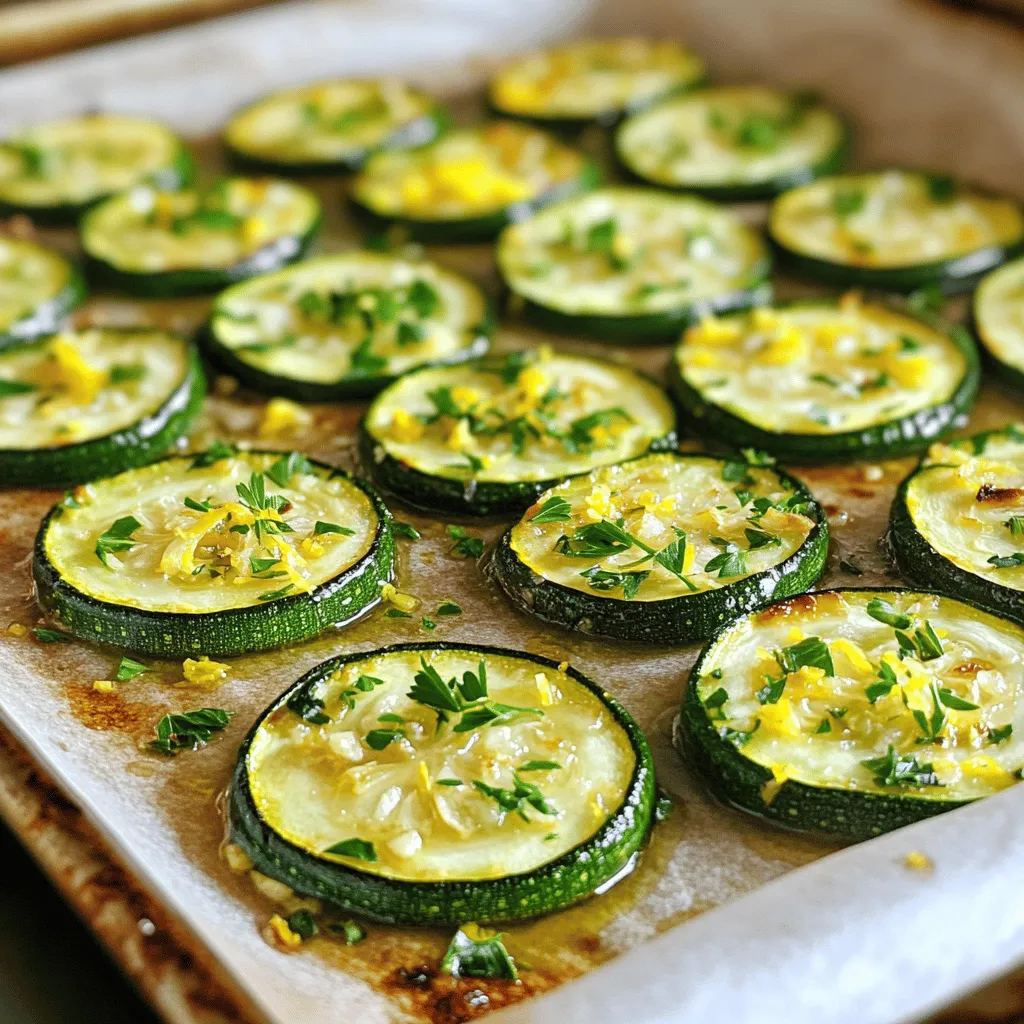 To make Lemon Garlic Roasted Zucchini, gather these key items: - 4 medium zucchinis, sliced into half-moons - 4 cloves garlic, minced - 3 tablespoons olive oil - Zest of 1 lemon - Juice of 1 lemon - 1 teaspoon dried oregano - Salt and pepper to taste These ingredients create a burst of fresh flavors. Zucchini is light and healthy, while lemon brings a zesty kick. Garlic adds depth, and oregano gives a nice herbal note. You can enhance your dish with these extra touches: - Fresh parsley, chopped - Grated Parmesan cheese - Crushed red pepper flakes Fresh parsley adds color and brightness. Parmesan cheese gives a savory boost. Red pepper flakes can add heat if you want a spicy twist. To prepare this dish, you will need: - A large mixing bowl - A sharp knife and cutting board - A baking sheet - Parchment paper (for easy cleanup) - A spatula for mixing Using the right tools makes cooking easier and more fun. The mixing bowl helps you combine all the flavors well. A sharp knife ensures even cuts for the zucchini. First, gather your ingredients. You need: - 4 medium zucchinis, sliced into half-moons - 4 cloves garlic, minced - 3 tablespoons olive oil - Zest of 1 lemon - Juice of 1 lemon - 1 teaspoon dried oregano - Salt and pepper to taste - Fresh parsley, chopped (for garnish) Next, preheat your oven to 425°F (220°C). Line a baking sheet with parchment paper. This helps with easy cleanup later. In a large bowl, mix the sliced zucchinis with minced garlic, olive oil, lemon zest, lemon juice, dried oregano, salt, and pepper. Toss everything well. You want every piece of zucchini coated in that zesty mix. Spread the zucchini mixture in a single layer on your prepared baking sheet. Make sure they are not crowded. They need space to roast well. Place the baking sheet in the oven and roast for 20-25 minutes. Stir the zucchini halfway through cooking. Look for a golden brown color and tender texture. When done, take them out and let them cool for a few minutes. Taste and adjust the seasoning if you want. Serve the roasted zucchini warm. Sprinkle freshly chopped parsley on top for a nice touch. This dish pairs well with grilled chicken or fish. You can also serve it alongside rice or quinoa for a full meal. If you want more ideas, check the Full Recipe to explore other serving options. To make your lemon garlic roasted zucchini shine, use fresh ingredients. Fresh garlic and ripe lemons boost taste. Always slice the zucchini evenly. This helps them cook at the same rate. Toss the zucchini well. Make sure each piece gets coated in olive oil and lemon juice. This step is key for flavor. One mistake is overcrowding the baking sheet. If you pile too much on, the zucchini steams instead of roasts. This leads to a mushy texture. Another error is not preheating the oven. Roasting at the right temperature ensures crispy edges. Also, don’t skip the salt and pepper. They enhance the flavors of the dish. Lemon garlic roasted zucchini pairs well with grilled chicken or fish. The bright flavors complement meats nicely. You can also serve it with quinoa or brown rice for a hearty meal. It’s great alongside a fresh salad too. Add some feta cheese on top for an extra savory touch. For more ideas, check out the Full Recipe. {{image_2}} You can swap zucchinis for yellow squash or eggplant. These veggies roast well too. If you don’t have fresh garlic, try garlic powder. Use about half a teaspoon for every clove. You can also replace olive oil with avocado oil for a different taste. If you want a bit of creaminess, use a sprinkle of cheese. Feta or parmesan works best. Change up the flavors with different spices. Instead of oregano, try thyme or basil. These herbs add a fresh touch. You can also sprinkle some red pepper flakes for heat. If you like a smoky flavor, add smoked paprika. For a twist, mix in some lemon pepper seasoning. It gives the dish a zesty kick! You don’t always have to roast zucchini in the oven. You can grill it for a smoky taste. Just place the zucchini on a grill rack and cook until tender. Another option is to sauté it in a pan. Heat oil in a skillet, then add the zucchini mixture. Stir-fry for about 5-7 minutes until it’s soft. Each method brings out unique flavors and textures. For the full recipe, check [Full Recipe]. To keep your Lemon Garlic Roasted Zucchini fresh, store it in an airtight container. Let it cool first. Then, place the container in the fridge. The zucchini will stay good for up to three days. If you want the best taste, eat it within two days. When you want to enjoy your leftovers, reheat them in the oven or microwave. For the oven, preheat to 350°F (175°C). Spread the zucchini on a baking sheet and warm for about 10 minutes. If using the microwave, place the zucchini on a microwave-safe plate. Heat for 1-2 minutes or until hot. This helps keep the texture nice. You can freeze Lemon Garlic Roasted Zucchini, but it may change texture. To freeze, let the zucchini cool completely. Then, place it in a freezer bag. Squeeze out as much air as possible. Label the bag with the date and freeze. It will stay good for about three months. When ready to eat, thaw it in the fridge before reheating. For best results, enjoy fresh zucchini by following the full recipe. To make Lemon Garlic Roasted Zucchini vegan, you can keep the same ingredients. This dish is already plant-based. The main ingredients are zucchini, garlic, olive oil, and lemon. These ingredients are all vegan-friendly. You do not need to change anything to keep it vegan! Yes, you can use many other vegetables for roasting. Bell peppers, carrots, and eggplant work well. You can also try asparagus or mushrooms. Just cut them to similar sizes as the zucchini for even cooking. Adjust your cook time based on the vegetable you choose. You will know the zucchini is done when it turns golden brown and is tender. Use a fork to check if it pierces easily. If it feels soft but not mushy, it is ready. The edges should be slightly crispy for the best texture. Zucchini is low in calories but high in nutrients. It is packed with vitamins A and C, which are great for your skin and eyes. Zucchini also has fiber, which helps digestion. Plus, it is rich in antioxidants that fight free radicals. Enjoying zucchini can help keep you healthy! For more details, check out the Full Recipe. We explored how to make Lemon Garlic Roasted Zucchini. You learned about key ingredients, cooking steps, and helpful tips for flavor. Variations allowed for creativity, and storage options ensured your dish stays fresh. Keep experimenting with new flavors and ingredients. This dish is simple yet delicious. Enjoy making it your own and impressing others with your cooking skills!