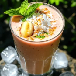 To make a Lychee Coconut Cloud Smoothie, you will need a few simple ingredients. Here’s the list: - 1 cup fresh or canned lychee, peeled and pitted - 1 cup coconut milk (full-fat for creaminess) - 1 ripe banana - 1 tablespoon honey or maple syrup (optional) - 1/2 cup Greek yogurt - 1/2 cup ice cubes - Toasted coconut flakes (for garnish) - Fresh mint leaves (for garnish) Each ingredient brings its own flavor and texture. The lychee adds sweetness and a unique taste, while the coconut milk gives a rich creaminess. The banana adds smoothness, and Greek yogurt boosts protein. You can sweeten it more with honey or maple syrup. Ice makes it refreshing and cold, perfect for a warm day. The toasted coconut flakes on top add a nice crunch, and mint leaves give a fresh finish. This combination creates a delightful drink you’ll love. If you want to see the complete recipe, check out the Full Recipe section. - Step 1: Blend main ingredients Start by adding the main ingredients into your blender. This includes 1 cup of lychee, 1 cup of coconut milk, 1 ripe banana, and 1/2 cup of Greek yogurt. If you like it sweeter, add 1 tablespoon of honey or maple syrup. Blend on high until you get a smooth and creamy mix. - Step 2: Add ice and blend again Next, add 1/2 cup of ice cubes to the blender. Blend again until the ice is crushed and the drink is frothy. This step makes the smoothie cold and refreshing. - Step 3: Taste and adjust sweetness After blending, taste your smoothie. If you want it sweeter, add more honey or syrup. Blend again briefly to mix in any extra sweetness. - Step 4: Serve and garnish Pour your smoothie into chilled glasses. For a nice touch, garnish with toasted coconut flakes and fresh mint leaves on top. This makes your drink look and taste even better. For the full details, check the Full Recipe. Enjoy your delicious Lychee Coconut Cloud Smoothie! When you make your Lychee Coconut Cloud Smoothie, a few tips can help you get it just right. - Use frozen lychee for extra chill: Frozen lychee not only cools your drink but also adds a nice texture. It keeps your smoothie icy and refreshing without needing too much ice. - Substitute coconut milk with almond milk for a lighter version: If you want a lighter smoothie, almond milk works well. It keeps the flavor but cuts down on creaminess. - Adjust sweetness based on preference: Taste your smoothie before serving. If you like it sweeter, add a bit more honey or maple syrup. Everyone has different tastes, so make it yours! These tips will help you create the perfect smoothie every time. For the full recipe, check out the section above! {{image_2}} You can change this recipe to fit your taste. Here are some fun ideas: - Adding spinach for extra nutrients: Spinach is easy to hide in smoothies. It adds vitamins without changing the taste much. Just a handful can boost your drink. - Using dairy-free yogurt for vegan options: If you want a vegan version, try coconut or almond yogurt. These options keep the creaminess and fit a vegan diet perfectly. - Experimenting with different types of sweeteners: You can swap honey for agave or stevia. Each sweetener brings a new flavor. Adjust based on what you like best. These alternatives keep your Lychee Coconut Cloud Smoothie fresh and exciting. Feel free to mix and match! For the complete recipe, check out the [Full Recipe]. How should you store leftovers? You can refrigerate your Lychee Coconut Cloud Smoothie for up to 24 hours. Just place it in a sealed container. It will stay fresh and tasty for a short time. You can also freeze your smoothie for longer storage. Pour it into ice cube trays or freezer-safe bags. This way, you can enjoy it later. To keep the flavor and texture, here are some best practices: - Avoid adding ice before storing. This can make the smoothie watery when thawed. - If you freeze it, blend it again after thawing. This helps restore its creamy texture. - Always seal the container tightly. This keeps out air and prevents freezer burn. These steps will help you enjoy your Lychee Coconut Cloud Smoothie even after the first sip! Can I use frozen lychee instead of fresh? Yes, you can use frozen lychee. It will make your smoothie colder and thicker. Just blend them straight from the freezer. How can I make it vegan? To make this smoothie vegan, swap the Greek yogurt for a dairy-free yogurt. You can also use maple syrup instead of honey. What are the health benefits of coconut milk? Coconut milk is rich in healthy fats. It helps boost energy levels and supports heart health. It also has vitamins C, E, and B vitamins. Is this smoothie suitable for kids? Absolutely! This smoothie is sweet and creamy. Kids love its tropical flavor. You can adjust the sweetness for their taste. How can I make it more filling? To make it more filling, add a scoop of protein powder. You can also include oats or chia seeds for extra fiber. For the full recipe, check out the [Full Recipe]. This blog post walked you through making a delicious lychee coconut cloud smoothie. We covered the key ingredients, step-by-step instructions, and helpful tips. You learned variations to customize your drink and ways to store leftovers. Feel free to experiment with the ingredients to fit your taste. Enjoy your healthy, tasty smoothie, and share it with loved ones. Cheers to making smoothies that are fun and easy!