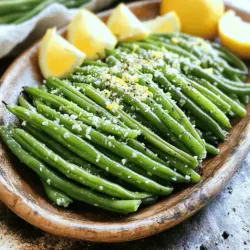To make Garlic Parmesan Air Fryer Green Beans, you will need: - 1 pound fresh green beans, trimmed - 3 tablespoons olive oil - 4 cloves garlic, minced - 1/2 cup grated Parmesan cheese - 1 teaspoon garlic powder - 1/2 teaspoon black pepper - Salt to taste - 1 tablespoon lemon juice - Zest of 1 lemon (optional) These ingredients create a fantastic flavor. Fresh green beans give a crisp bite. The garlic adds depth, while Parmesan brings a rich taste. You can swap some ingredients if needed. For olive oil, try avocado oil. If you don’t have Parmesan, use Pecorino Romano. For garlic, you can use garlic powder instead of fresh. If you're short on lemon, lime juice works too. Besides the main spices, consider adding a pinch of red pepper flakes for heat. A sprinkle of Italian herbs can also enhance the dish. Feel free to play with seasonings to match your taste. This flexibility makes the recipe fun and unique. For the full recipe, check out the complete guide above! First, gather your ingredients. You will need: - 1 pound fresh green beans, trimmed - 3 tablespoons olive oil - 4 cloves garlic, minced - 1/2 cup grated Parmesan cheese - 1 teaspoon garlic powder - 1/2 teaspoon black pepper - Salt to taste - 1 tablespoon lemon juice - Zest of 1 lemon (optional) Next, preheat your air fryer to 400°F (200°C). This should take about 5 minutes. While it heats, wash and trim your green beans. Make sure to remove any tough ends. In a large mixing bowl, mix the green beans with olive oil, minced garlic, garlic powder, black pepper, and salt. Toss the green beans well, so they are fully coated. Once combined, add the grated Parmesan cheese. Toss gently again to coat the beans evenly. You want the cheese to stick well. Now, it’s time to air fry! Place the seasoned green beans in the air fryer basket. Arrange them in a single layer. This helps them cook evenly. Set the timer for 8 to 10 minutes. Shake the basket halfway through cooking. This will ensure that all sides get crispy. Check the green beans for tenderness and crispiness. If they need more time, cook for an extra minute or two. When the green beans are done, transfer them to a serving dish. Drizzle fresh lemon juice over the top. This adds a nice zing. For a pop of color, sprinkle lemon zest on top, if you like. Serve the green beans on a platter. You can add extra Parmesan cheese and lemon wedges for a beautiful look. For more details, follow the Full Recipe. Enjoy your delicious Garlic Parmesan Air Fryer Green Beans! When picking green beans, look for bright color. They should feel firm and crisp. Avoid beans with brown spots or soft spots. Fresh beans should snap easily when bent. This is a sign they are at their best. Not all air fryers cook the same. Some may cook faster than others. Start with the 8-10 minute range, but check them early. If your green beans are not crisp, add a minute or two. Always shake the basket halfway to help them cook evenly. Garlic Parmesan air fryer green beans pair well with many dishes. They go great with grilled chicken or fish. You can also serve them with pasta for a hearty meal. For a fun twist, add a squeeze of lemon just before serving. This adds brightness and balances the cheese. For a complete meal, serve with a fresh salad on the side. For the full recipe, check the main section of the article. {{image_2}} To make this dish even richer, try adding bacon. Cook 4 slices of bacon until crispy. Chop it into small pieces. Then, mix it with the green beans before air frying. The bacon adds a savory flavor that pairs well with the garlic and cheese. Enjoy this tasty twist! If you want a vegan version, skip the Parmesan. Use nutritional yeast instead. It gives a cheesy flavor without dairy. You can also add a splash of soy sauce for extra umami. This makes the dish still packed with flavor and perfect for everyone! Feel free to mix in other veggies! Carrots and bell peppers work well. Just cut them to match the green beans' size. Toss them in with the original recipe. This adds color and makes the dish even more nutritious. Plus, it maintains the same delightful taste. For the full recipe, check out the Garlic Parmesan Air Fryer Green Beans. To store leftover green beans, let them cool first. Place them in an airtight container. Keep them in the fridge. They stay fresh for 3 to 4 days. If you want them to taste great, avoid adding lemon juice until serving. To reheat the green beans, use your air fryer. Set it to 350°F (175°C). Cook for about 3 to 5 minutes. This keeps them crispy. You can also use a microwave. Heat in short bursts to avoid sogginess. If you want to freeze the green beans, do it after cooking. Let them cool, then place them in a freezer bag. Remove as much air as you can. They can last up to 3 months in the freezer. Thaw them in the fridge before reheating. Enjoy your Garlic Parmesan Air Fryer Green Beans later with the full recipe! Yes, you can use frozen green beans. Just remember to thaw them first. Drain any excess water before adding them to the bowl. This step helps the green beans get crispy in the air fryer. Cook them for about 10-12 minutes instead of 8-10 minutes. Keep an eye on them to avoid overcooking. This dish is naturally gluten-free! All the ingredients are safe for a gluten-free diet. Just make sure to check the Parmesan cheese label. Some brands may add fillers that contain gluten. If you follow these tips, you can enjoy this dish without worry. Many sauces work well with garlic parmesan green beans. Here are a few suggestions: - Ranch dressing for a creamy touch - Balsamic glaze for a sweet contrast - Garlic aioli for extra garlic flavor - Spicy mayo for a kick These choices add fun flavors and keep your meal exciting. Enjoy exploring different tastes! In this blog post, we explored how to prepare delicious air fryer green beans. We covered main ingredients, substitutions, and seasonings. You learned step-by-step instructions for cooking and serving. We shared tips for choosing fresh beans and adjusting cooking times. Variations like garlic parmesan and vegan options were also discussed. Lastly, we provided storage tips and answered common questions. Now, you have the tools to make this dish your own! Enjoy experimenting and delighting your taste buds.