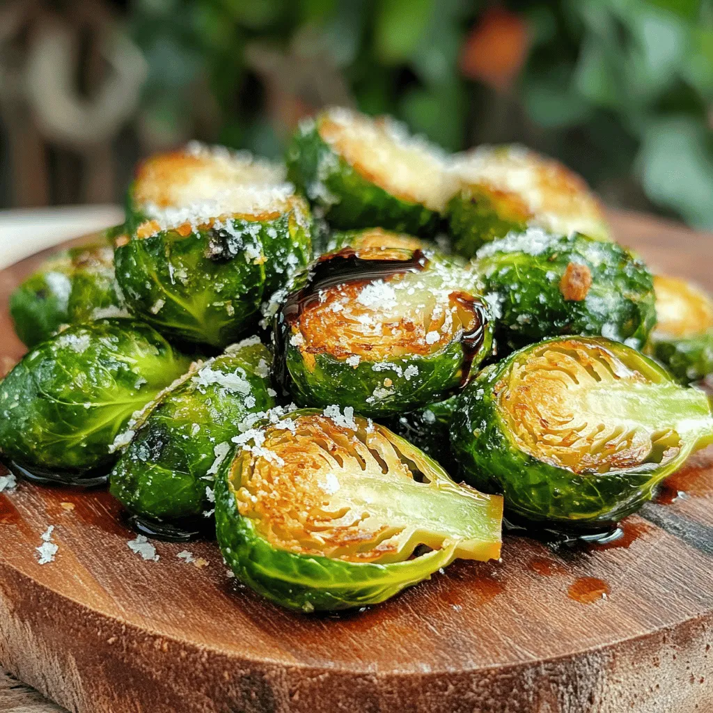 - 1 lb Brussels sprouts, trimmed and halved - 2 tablespoons olive oil - 1 teaspoon garlic powder - 1 teaspoon smoked paprika - 1/2 teaspoon salt - 1/4 teaspoon black pepper - 2 tablespoons balsamic glaze (for drizzling) - Grated Parmesan cheese (optional, for topping) To make crispy air fryer Brussels sprouts, you need just a few simple items. First, get fresh Brussels sprouts. They should be firm and bright green. Trim them by cutting off the stem and slicing them in half. This helps them cook evenly. Next, you need olive oil. This oil adds flavor and helps the sprouts crisp up nicely. Garlic powder and smoked paprika bring out a rich taste. They add depth and a bit of smokiness, making every bite delicious. Salt and black pepper enhance the flavor. Use them to season the sprouts. Finally, balsamic glaze adds a sweet touch when drizzled on top. If you want, sprinkle grated Parmesan cheese for extra flavor. By following this ingredient list, you’ll create a tasty dish. For the full recipe, check out the instructions section. Enjoy making these yummy Brussels sprouts! Set the air fryer to 375°F (190°C). Preheating helps the Brussels sprouts cook evenly. It also gives them a nice, crispy outside. In a large bowl, combine the halved Brussels sprouts with: - 1 lb Brussels sprouts, trimmed and halved - 2 tablespoons olive oil - 1 teaspoon garlic powder - 1 teaspoon smoked paprika - 1/2 teaspoon salt - 1/4 teaspoon black pepper Toss everything until each sprout is well coated. This step is key for even crispiness. If any sprout looks dry, add a bit more olive oil. Place the seasoned Brussels sprouts in the air fryer basket in a single layer. If your air fryer is small, you may need to cook in batches. Cook for 12-15 minutes. Remember to shake the basket halfway through. This ensures that all sides crisp up nicely. Follow these simple steps and you'll enjoy a tasty and crunchy side dish. Don’t forget to check the [Full Recipe] for more details! To make your Brussels sprouts crispy, set your air fryer to 375°F (190°C). This heat helps to cook them well. It takes about 12 to 15 minutes to reach that golden look. Halfway through cooking, shake the basket. This step is key. It lets the hot air move around and ensures they cook evenly. For extra taste, try adding herbs and spices. Garlic powder and smoked paprika work well. You can also use onion powder or cayenne for more kick. To drizzle balsamic glaze just right, do it at the end. This adds a sweet touch. A little goes a long way! These Brussels sprouts pair great with chicken or fish. They can be a side dish or even a snack. If you have leftovers, store them in the fridge. They stay tasty for a few days. Just reheat them in the air fryer. This keeps them crispy. For the full recipe, check out the steps above. {{image_2}} You can change the flavor of Brussels sprouts with different spices. Try adding cayenne pepper for heat or lemon zest for brightness. If you want a gourmet touch, use truffle oil or fresh herbs like thyme or rosemary. These options elevate your dish for special meals. You can mix and match spices based on your taste. While air frying gives you great crispiness, you can roast Brussels sprouts in the oven. Preheat your oven to 400°F (200°C). Spread the sprouts on a baking sheet and roast for 20-25 minutes. For stovetop cooking, use a skillet with oil. Cook on medium heat, stirring often, until they are golden brown. Each method offers a unique taste and texture. Brussels sprouts make a fantastic snack or appetizer. You can serve them with dips like ranch or garlic aioli. Toppings like crumbled bacon or nuts add crunch and flavor. For a main dish, serve them alongside roasted chicken or as part of a grain bowl. These ideas help you enjoy Brussels sprouts in many ways. For the full recipe, check out the Crispy Air Fryer Brussels Sprouts 🥦 section. To keep your crispy air fryer Brussels sprouts fresh, store them in an airtight container. This helps keep moisture out and taste in. I recommend putting them in the fridge within two hours of cooking. They stay fresh for about three days. After that, they may lose their crunch and flavor. Yes, you can freeze cooked Brussels sprouts. First, let them cool completely. Then, place them in a freezer-safe bag. Remove as much air as possible to prevent freezer burn. They can last up to three months in the freezer. When you’re ready to eat them, thaw in the fridge overnight. Reheat in the air fryer for about 5-7 minutes at 375°F (190°C). This helps bring back some of that crispiness. For meal prep, I like to add Brussels sprouts to containers with grains and proteins. They pair well with chicken or quinoa. To reheat, use the air fryer for the best taste. Heat them for about 5 minutes. This keeps them crispy and delicious. You can also add fresh herbs or a squeeze of lemon for extra flavor. Don't forget to check out the Full Recipe for more cooking tips! To make crispy Brussels sprouts, follow these key steps: - Preheat your air fryer to 375°F (190°C). This helps them cook evenly and get crispy. - Toss the halved sprouts in olive oil and seasoning. Make sure every piece is coated well. - Cook in a single layer. Spread them out in the basket. If you stack them, they won’t fry right. - Shake the basket halfway through cooking. This helps them brown on all sides. By using these steps, you’ll get the best crispy texture. If your Brussels sprouts aren't crispy, check for these common mistakes: - Too much oil: Using too much can make them soggy instead of crispy. - Crowding the basket: If they’re piled up, they won’t fry well. Always use a single layer. - Wrong temperature: Cooking at too low a temp will not crisp them up. Stick to 375°F (190°C). Avoid these pitfalls, and you’ll have crispy sprouts every time. Yes, you can use frozen Brussels sprouts! Here’s what to do: - Thaw them first: Let them sit at room temp until soft. - Pat them dry: Remove extra moisture with a towel. This helps them crisp up in the air fryer. - Adjust cooking time: Frozen sprouts may need a few more minutes. Start with 15-18 minutes. Using these adjustments will give you great results, even with frozen sprouts. For the full recipe, check the earlier section! In this post, we explored how to make crispy Brussels sprouts in an air fryer. You learned about the key ingredients, step-by-step instructions, and helpful tips to enhance flavor. I also shared storage tips and answered common questions you might have. Brussels sprouts are easy to prepare and perfect for any meal. With different seasonings and cooking methods, you can enjoy them in many ways. Try these steps today, and enjoy a tasty side dish or snack!