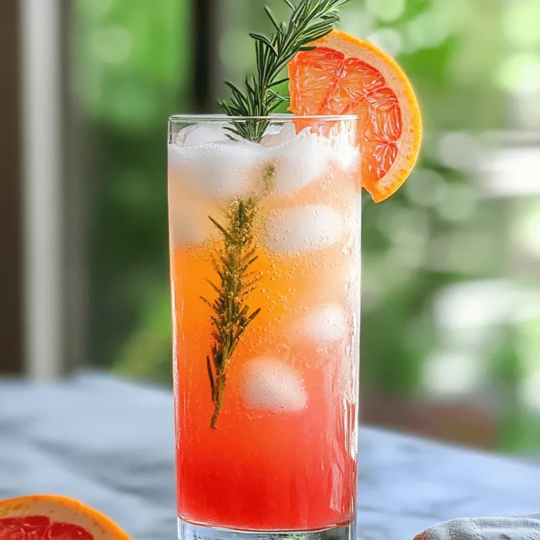 - Large grapefruit (about 1 cup of juice) - Fresh rosemary sprigs for garnish - Optional: grapefruit slices for garnish - Granulated sugar - Sparkling water or club soda - Ice cubes To make rosemary simple syrup, use one cup of water and one cup of sugar. Add 5-6 sprigs of fresh rosemary. This blend creates a sweet and fragrant syrup. You will boil the mixture and then steep it to infuse the flavor. This syrup adds a lovely touch to your drink. It stores well in the fridge for two weeks. You can use it in other drinks too. For the full recipe, feel free to check out the full recipe section. 1. Combine water, sugar, and rosemary in a saucepan. Use one cup of water, one cup of sugar, and five to six sprigs of rosemary. 2. Boil and steep the mixture. Heat the saucepan on medium. Stir until the sugar dissolves. Let it boil gently. Then, turn off the heat and let it steep for 30 minutes. 3. Strain and cool the syrup. Use a fine strainer to remove the rosemary. Let the syrup cool completely. You can store any extra syrup in a sealed jar in your fridge for up to two weeks. 1. Fill a glass with ice cubes. Add enough ice to fill the glass halfway. 2. Pour in grapefruit juice and rosemary syrup. Use one cup of fresh grapefruit juice, then add a quarter cup of the rosemary syrup. 3. Top with sparkling water. Add one cup of sparkling water or club soda to the glass. 1. Stir gently to combine. Use a spoon to mix the drink softly. 2. Garnish with rosemary and grapefruit slice. Add a sprig of fresh rosemary and a slice of grapefruit on the rim for a nice look. Enjoy your refreshing grapefruit rosemary soda pop! For the complete recipe, check out the [Full Recipe]. To get the best taste from your grapefruit rosemary soda pop, adjust the sweetness to your liking. You can do this by changing the amount of simple syrup you add. Start with less syrup and add more if you prefer a sweeter drink. Try different soda bases for new flavors. Sparkling water gives a clean taste, while club soda adds a bit more saltiness. You can even experiment with flavored sodas. Each choice brings a unique twist to your drink. Pair your grapefruit rosemary soda pop with light meals or snacks. It goes well with grilled chicken, fish tacos, or a fresh salad. The drink's bright flavors complement these dishes perfectly. For gatherings, make your drink stand out. Serve it in clear glasses to show off its vibrant color. Add ice cubes and garnish with fresh rosemary and grapefruit slices for a fun touch. This makes your drink look as good as it tastes. For the full recipe, check out the instructions above. {{image_2}} You can mix things up by adding different citrus fruits. Lime or orange can give your drink a new twist. For lime, use fresh juice and zest for a bright flavor. You can also use orange juice for a sweeter taste. Each fruit adds its own unique flair. Want to boost the herbal notes? Try adding mint or basil. Both herbs pair well with grapefruit. For mint, muddle a few leaves before mixing. For basil, tear the leaves and toss them in. These herbs add freshness and depth to your soda pop. Experiment with flavored sparkling waters or mixers. Use lemon-lime or berry-flavored soda for a fun change. These options can add a burst of flavor. You might find a new favorite combination. Don’t be afraid to try different brands or flavors. Each will change the taste of your drink. For the full recipe, check out the main section. To store your rosemary simple syrup, pour it into a clean jar. Make sure the jar is tightly sealed. Place the jar in the refrigerator. This keeps the syrup fresh for up to two weeks. If you see any cloudiness, it's best to throw it out. You can prepare the grapefruit rosemary soda pop ahead of time. Make the syrup first and chill it. Juice the grapefruit and keep it in the fridge. When you are ready to serve, mix the juice, syrup, and sparkling water. This way, you can enjoy the drink quickly and easily. The rosemary simple syrup lasts for about two weeks in the fridge. Fresh grapefruit juice is best used within three days. For the prepared soda, drink it right away for the best fizz. If you store it, the bubbles will fade. Always serve it cold for a refreshing taste. Grapefruit Rosemary Soda Pop is a bright, fizzy drink. It blends sweet and tart grapefruit juice with herbal notes from rosemary. This soda is refreshing and unique. The bubbles from sparkling water add a nice zing. When you sip it, the flavors dance on your tongue. It’s perfect for hot days or special events. You can enjoy it as a fun mocktail or serve it at a party. Yes, you can make this drink sugar-free! Instead of using granulated sugar for the rosemary syrup, try a sugar substitute like agave or stevia. You can also use honey, but remember it adds a slight taste. If you prefer a lighter drink, look for sugar-free sparkling water. These swaps keep the drink tasty while cutting the sugar. There are many ways to personalize your Grapefruit Rosemary Soda Pop. You can change the citrus by adding lime or orange juice. For a sweet twist, mix in a splash of cranberry juice. If you like more herbs, try adding mint or basil. You can also switch up the syrup by using different flavors, like lavender or thyme. Get creative to find your perfect mix! This blog post covered how to make Grapefruit Rosemary Soda. You learned about fresh ingredients and pantry staples. I explained how to make rosemary simple syrup and create a refreshing drink at home. You discovered tips for adjusting flavors and serving suggestions for gatherings. As you experiment with variations and storage tips, remember to have fun. This drink is perfect for hot days or special meals. Enjoy your tasty creation!
