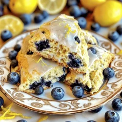 To make blueberry lemon scones, gather these main ingredients: - 2 cups all-purpose flour - 1/4 cup granulated sugar - 1 tablespoon baking powder - 1/2 teaspoon salt - 1/2 cup unsalted butter, chilled and cubed - 1 cup fresh blueberries (or frozen, if out of season) - Zest of 1 lemon - 1/2 cup heavy cream - 1 teaspoon vanilla extract - 1 egg, lightly beaten for egg wash - 1 cup powdered sugar (for glaze) - 2 tablespoons lemon juice (for glaze) These ingredients create a soft, buttery scone with bursts of juicy blueberries and a hint of lemon. If you need to adjust the recipe, here are some simple swaps: - For gluten-free scones, use a gluten-free flour blend. - Swap heavy cream with whole milk or a plant-based milk for a lighter option. - If you don't have fresh blueberries, frozen ones work just as well. Just do not thaw them. To add a little twist to your scones, consider these optional ingredients: - A teaspoon of almond extract for a nutty flavor. - Mixed berries for a fruity medley. - A pinch of cinnamon for warmth and spice. You can find the full recipe linked above, which includes additional tips for making these scones truly delightful! Start by preheating your oven to 400°F (200°C). Line a baking sheet with parchment paper. In a large bowl, mix 2 cups of flour, 1/4 cup of sugar, 1 tablespoon of baking powder, and 1/2 teaspoon of salt. Whisk these ingredients together until well blended. Next, add 1/2 cup of chilled, cubed butter. Use your fingers or a pastry cutter to mix until the mixture looks like coarse crumbs. Gently fold in 1 cup of fresh blueberries and the zest of 1 lemon. In a small bowl, whisk together 1/2 cup of heavy cream and 1 teaspoon of vanilla extract. Pour this mixture into the flour and blueberry blend. Stir just until combined; do not over-mix. Turn your dough out onto a floured surface. Knead it a few times and shape it into a circle, about 1 inch thick. Use a sharp knife to cut the circle into 8 wedges. Place the scones on your baking sheet, leaving space between each one. Brush the tops with a lightly beaten egg to give them a nice golden color. Bake the scones for 15 to 20 minutes. They should turn a light golden brown on top. Once done, let them cool on the baking sheet for a few minutes. Then, transfer them to a wire rack to cool completely. For the glaze, whisk together 1 cup of powdered sugar and 2 tablespoons of lemon juice until smooth. Drizzle this glaze over the cooled scones. For the full recipe, check the section above. Serve your scones warm or at room temperature, and enjoy! To get the best texture in your scones, keep your butter cold. This helps create flaky layers. Use a pastry cutter or your fingers to mix the butter into the flour. Aim for coarse crumbs, not a smooth dough. Handle the dough gently; over-mixing can make them tough. One mistake is using warm butter. It will ruin the scone's flakiness. Also, don’t forget to fold in the blueberries gently. You want to keep them intact, not smashed. Lastly, watch the baking time closely. Overbaking will lead to dry scones. Serve your blueberry lemon scones warm or at room temperature. I love placing them on a pretty plate with extra blueberries around. For a special touch, add lemon zest or fresh mint leaves as garnish. A cup of tea or coffee pairs perfectly with these scones. You can find more details in the Full Recipe section. {{image_2}} You can easily make gluten-free blueberry lemon scones. Just swap regular flour with a gluten-free blend. Make sure the blend has xanthan gum for structure. Use the same amount as in the original recipe. These scones will still be fluffy and tasty. They will have a slightly different texture but still delight your taste buds. Want to mix things up? Add a splash of almond extract. This will give your scones a lovely nutty flavor. You can also swap blueberries for mixed berries like raspberries or blackberries. Each berry brings its own twist. You can even combine them for a burst of flavor. Try using lemon zest and juice for an extra zing in the glaze. Change the fruit with the seasons. In spring, use strawberries for a bright twist. In summer, try peaches or cherries for a juicy flavor. Fall invites apples and pears, while winter is perfect for cranberries. Each fruit will make the scones unique. Have fun experimenting with flavors! For the full recipe, check out the provided details. To keep your blueberry lemon scones fresh, store them in an airtight container. This helps prevent them from drying out. You can keep them at room temperature for up to two days. If you want them to last longer, consider refrigerating them. Just remember to let them cool completely before sealing. Freezing scones is a great way to save some for later. First, allow the scones to cool fully. Then, wrap each scone in plastic wrap or aluminum foil. Place the wrapped scones in a heavy-duty freezer bag. They can last in the freezer for up to three months. When you’re ready to eat them, just thaw them overnight in the fridge. To reheat your scones, preheat the oven to 350°F (175°C). Place the scones on a baking sheet and cover them loosely with foil. Heat for about 10 minutes, or until warm. If you prefer a softer scone, you can microwave them for about 15-20 seconds. Enjoy your warm blueberry lemon scones just as if they were fresh from the oven! For the complete recipe, check out the Full Recipe. Yes, you can use frozen blueberries in this recipe. They work well, especially in winter. Just be sure to add them straight from the freezer. Do not thaw them, as this keeps the scones from becoming too wet. Frozen blueberries may bleed a bit, turning the dough blue, but they will taste just as great! To make blueberry lemon scones vegan, swap out butter for a plant-based butter. Use almond or soy milk in place of heavy cream. For the egg wash, use a mix of plant milk and a bit of maple syrup. These changes help keep the texture and flavor delicious! These scones are perfect with a cup of tea or coffee. You can also pair them with fresh fruit or a dollop of whipped cream. A light lemon glaze adds brightness, while additional blueberries can make a lovely garnish. Enjoy them warm for the best taste! Absolutely! Chopped walnuts or almonds add a nice crunch. You can mix in about 1/4 cup of nuts when adding the blueberries. They provide a tasty texture contrast and boost nutrition. Watch for a light golden color on top. Insert a toothpick in the center; it should come out clean. If the tops are golden but the insides are still wet, bake them a few more minutes. Yes, you can easily cut the recipe in half. Just adjust all the ingredients accordingly. This way, you can enjoy fresh scones without leftovers. You can prepare the dough and shape the scones, then freeze them before baking. Place them on a baking sheet, freeze until solid, then store in a bag. When ready to bake, add a few extra minutes to the baking time. If you're out of lemon juice, you can use another citrus juice like lime or orange. The flavor will change a bit, but they will still be tasty! Just remember that lemon gives that bright flavor that pairs perfectly with blueberries. You learned about making delicious blueberry lemon scones. We covered key ingredients, step-by-step instructions, and helpful tips. Remember to experiment with substitutions and variations to match your taste. Don't forget storage tips to keep your scones fresh. With practice, you can avoid common mistakes and enjoy perfect scones every time. Now, grab your ingredients and start baking! Enjoy every bite of your tasty creation.