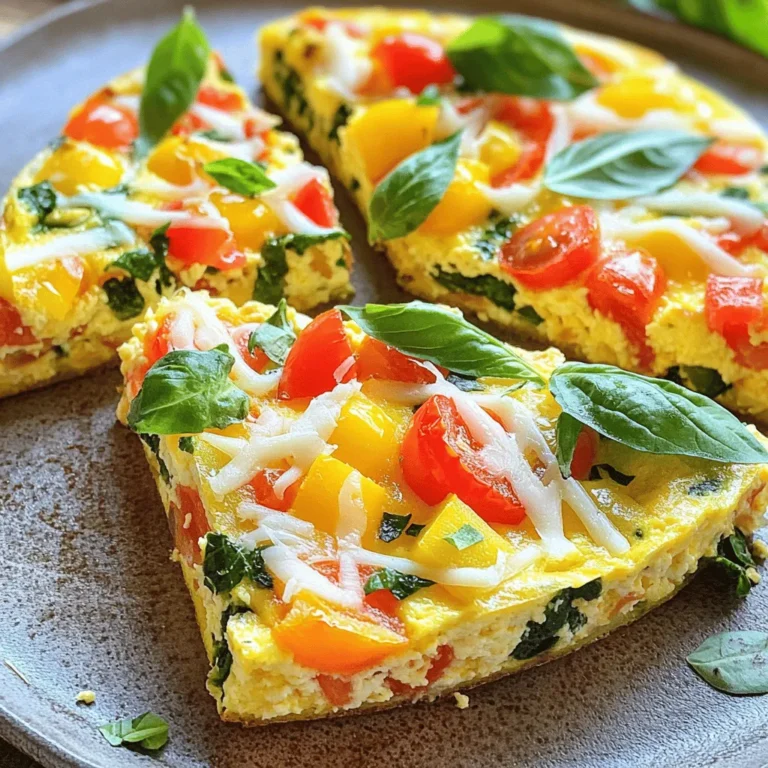 To make a tasty oven-baked frittata, gather these items: - 6 large eggs - 1 cup milk (or dairy-free alternative) - 1 cup fresh spinach, chopped - 1 cup cherry tomatoes, halved - 1/2 cup bell pepper, diced (any color) - 1/2 cup onion, finely chopped - 1 cup shredded cheese (cheddar, feta, or mozzarella) - 1 teaspoon garlic powder - 1 teaspoon dried oregano - Salt and pepper to taste - 2 tablespoons olive oil - Fresh basil leaves for garnish (optional) Using fresh ingredients makes your frittata shine. Here are some tips: - Eggs: Choose organic or free-range for better flavor. - Veggies: Look for bright colors and firm textures. Avoid wilted greens. - Cheese: Select a high-quality cheese for creaminess. Fresh cheese adds great taste. - Herbs: Fresh herbs boost flavor. Try to use them instead of dried when possible. If you need to swap ingredients, here are some easy substitutions: - Milk: Use almond, soy, or oat milk for a dairy-free option. - Cheese: Try nutritional yeast for a vegan cheese flavor. - Veggies: You can add zucchini, mushrooms, or any preferred veggie. - Herbs: Basil, parsley, or thyme work well in place of oregano. Finding the right ingredients is key for a great frittata. You can mix and match, so have fun! For the full recipe, check the details provided earlier. First, set your oven to 375°F (190°C). This step is key to even cooking. Next, take a 9-inch round or square baking dish. Grease it well with olive oil. This helps the frittata not stick. A non-stick spray also works well. In a large bowl, crack six large eggs. Add one cup of milk, or a dairy-free option if you prefer. Whisk them together until smooth. Then, mix in one teaspoon of garlic powder, one teaspoon of dried oregano, and salt and pepper to taste. This mixture will become the base of your frittata. Make sure it’s well combined. Heat two tablespoons of olive oil in a skillet over medium heat. Once hot, add the finely chopped onion. Sauté for about three to four minutes until it turns translucent. Next, toss in the diced bell pepper. Cook for another two minutes until it softens a bit. Then, add the chopped spinach and halved cherry tomatoes. Stir these for two more minutes until the spinach wilts. This step adds great flavor and color. Take the skillet off the heat and let it cool a little. Then, mix the sautéed vegetables into the egg mixture. Pour this blend into your greased baking dish. Sprinkle one cup of shredded cheese on top. Now, place the dish in the oven and bake for 25 to 30 minutes. You’ll know it’s done when it’s set and slightly golden on top. Let it cool for a few minutes before slicing. Enjoy your delicious oven-baked frittata! For the full recipe, check out the details above. To get a great frittata texture, you want it soft but firm. Start with fresh eggs. Use six large eggs for a nice fluffiness. Whisk them well with milk to add creaminess. Baking at 375°F (190°C) helps it cook evenly. Check it after 25 minutes. It should be set in the middle and slightly golden on top. A few mistakes can ruin your frittata. First, don’t skip greasing the baking dish. This helps it come out easily. Second, avoid overcooking the vegetables. They should be soft but not mushy. Also, don't add too much cheese. A cup is enough to keep it light. Finally, let it cool a bit before slicing. This helps it hold its shape. Herbs and spices can really boost flavor. Use garlic powder and oregano from the recipe for a solid base. Fresh herbs, like basil, add a bright taste. Experiment with others like parsley or thyme. A pinch of red pepper flakes can add a kick too. These simple additions make your frittata shine! For the complete recipe, check out the [Full Recipe]. {{image_2}} You can add meat to your frittata for extra flavor. Try diced ham, cooked bacon, or crumbled sausage. Each adds a unique taste. Use about one cup of meat for a full frittata. Mix it in with the veggies before adding the eggs. You can even use leftover meats for a quick meal. This way, you avoid waste and enjoy delicious flavors at the same time. For a vegetarian frittata, focus on colorful veggies. Consider mushrooms, zucchini, or asparagus. You can use any mix of your favorites. If you want a vegan version, replace eggs with tofu. Blend silken tofu with a bit of turmeric and nutritional yeast for flavor and color. This gives a similar texture and taste to traditional frittatas. You can also add plant-based cheese for a cheesy flavor. Using seasonal ingredients makes your frittata fresh and unique. In spring, add asparagus and peas. In summer, use ripe tomatoes and zucchini. Fall brings sweet potatoes and kale, while winter can feature root vegetables like carrots and parsnips. Each season offers its own flavors, so don't hesitate to explore! This way, you can enjoy a new twist on the classic Oven-Baked Frittata Delight each time. To keep your frittata fresh, let it cool down first. Once it's cool, cover it tightly with plastic wrap or aluminum foil. You can also use an airtight container. Store the frittata in the fridge for up to four days. This way, it stays tasty and safe to eat. When you're ready to enjoy your leftovers, the best way to reheat is in the oven. Preheat your oven to 350°F (175°C). Place slices on a baking sheet. Heat for about 10-15 minutes or until warm. This method keeps the frittata's texture nice. You can also use a microwave. Heat for about 1-2 minutes, but it may not taste as good. You can freeze your frittata if you want to save it for later. Slice it into individual pieces. Wrap each slice tightly in plastic wrap, then place them in a freezer bag. Be sure to label it with the date. You can freeze it for up to three months. When you're ready to eat, thaw it in the fridge overnight. Then, reheat in the oven for the best taste. Yes, you can! Use ingredients like tofu or chickpea flour. These options can mimic the texture of eggs. Tofu works well when blended until smooth. Chickpea flour, mixed with water, creates an egg-like batter. Experiment with spices to enhance the flavor. This way, you can enjoy a tasty frittata without eggs. Check the frittata after 25 minutes of baking. It should be firm in the center. A toothpick inserted should come out clean. The top will have a light golden color. If it still jiggles, bake for a few more minutes. Make sure to keep an eye on it to avoid overcooking. Frittata pairs well with many sides. Here are some great options: - Leafy green salad - Roasted potatoes - Sliced avocado - Fresh fruit These sides add color and flavor to your meal. You can also serve it with toast for a hearty breakfast. For a complete meal, try adding a light dressing to your salad. It all makes for a satisfying and delicious dining experience. For the full recipe, check out Oven-Baked Frittata Delight 🥚. You learned how to make a tasty oven-baked frittata. We covered key ingredients, tips for freshness, and easy substitutions. I shared step-by-step instructions for perfect prep and baking. You now know common mistakes and how to keep your frittata fresh. Experiment with different flavors and ingredients to find your best match. Your frittata can be a fun dish for any meal. Enjoy creating your own version and share it with friends!