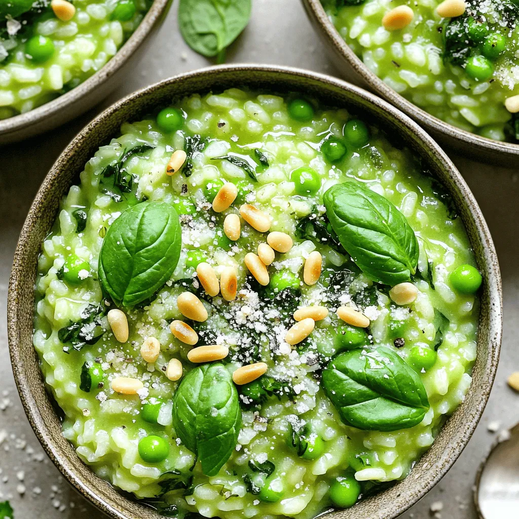 For this One-Pot Green Goddess Risotto, you need simple, fresh ingredients. This dish is bright and tasty. It highlights green herbs and creamy rice. You can use this [Full Recipe] to guide you through each step. Here’s what you will need: - 1 cup Arborio rice - 4 cups vegetable broth - 1 cup fresh spinach, packed - 1/2 cup fresh basil leaves, packed - 1/4 cup fresh parsley leaves, packed - 1/2 cup green peas (fresh or frozen) - 1/4 cup grated Parmesan cheese (or nutritional yeast for a vegan option) - 1 medium onion, finely chopped - 3 cloves garlic, minced - 2 tablespoons olive oil - Salt and pepper to taste - Zest of 1 lemon - Juice of 1/2 lemon - 1/4 cup pine nuts, toasted (for garnish) Each item adds flavor and texture. The Arborio rice makes it creamy. The herbs bring freshness. The peas add a pop of color. You can change some ingredients to suit your taste. Here are a few ideas: - Swap Arborio rice for another short-grain rice. - Use chicken broth instead of vegetable broth for more flavor. - Add fresh herbs like dill or cilantro for a twist. - Replace Parmesan cheese with nutritional yeast for a vegan meal. - Use walnuts or almonds instead of pine nuts for garnish. Feel free to play with these options. Cooking is all about fun and creativity! Start by gathering all your ingredients. Here’s what you need: - 1 cup Arborio rice - 4 cups vegetable broth - 1 cup fresh spinach, packed - 1/2 cup fresh basil leaves, packed - 1/4 cup fresh parsley leaves, packed - 1/2 cup green peas (fresh or frozen) - 1/4 cup grated Parmesan cheese (or nutritional yeast for a vegan option) - 1 medium onion, finely chopped - 3 cloves garlic, minced - 2 tablespoons olive oil - Salt and pepper to taste - Zest of 1 lemon - Juice of 1/2 lemon - 1/4 cup pine nuts, toasted (for garnish) Chop the onion and mince the garlic. Measure out the rice and broth. Rinse the herbs. This prep makes cooking easy and fast. Heat the olive oil in a large pot over medium heat. Add the onion and sauté until it turns clear, about 5 minutes. Next, stir in the garlic and cook for 1 more minute until it smells great. Now, add the Arborio rice. Stir it constantly for 2-3 minutes to toast the rice. This step helps the rice soak up flavors. Gradually pour in the vegetable broth, one cup at a time. Stir often and wait for the rice to soak up the broth before adding more. This should take about 20 minutes. While the rice cooks, make the green goddess sauce. In a blender, add spinach, basil, parsley, lemon juice, and lemon zest. Blend until smooth. If needed, add a bit of water to get a creamy mix. Once the rice is soft and creamy, stir in the green sauce, green peas, and cheese. Season with salt and pepper. Cook for 2-3 more minutes to heat the peas. Remove the pot from heat and let it sit for a couple of minutes to thicken. To get that creamy texture, always stir the risotto. This releases starch from the rice. If it seems too thick, add a splash of broth or water. Taste as you go. Adjust salt and pepper to your liking. The right balance makes all the flavors pop. For a tasty finish, top each bowl with toasted pine nuts. They add a nice crunch. You can find the Full Recipe for more details. Enjoy your meal! When making risotto, many home cooks make easy mistakes. Here are some to watch for: - Not stirring enough: Stirring helps the rice release starch. This gives risotto its creamy texture. - Adding broth too fast: If you pour in too much broth at once, your rice won’t cook evenly. - Using low-quality rice: Arborio rice has the right starch. Don’t use regular rice; it won’t work well. To get the best flavor in your One-Pot Green Goddess Risotto, focus on these tips: - Use fresh herbs: Fresh spinach, basil, and parsley make a big difference in taste. - Toast the rice: Before adding broth, toast the Arborio rice for a few minutes. This step enhances its nutty flavor. - Finish with lemon: The zest and juice of lemon add a bright note. Don’t skip this part! The right tools make cooking easier. Here are my top picks for making risotto: - Large pot: Use a wide, heavy-bottomed pot. This helps heat distribute evenly. - Wooden spoon: A wooden spoon is best for stirring. It won’t scratch your pot. - Blender or food processor: Use this to blend the herb mixture. It helps achieve a smooth consistency. For a full recipe, check out the [Full Recipe] for One-Pot Green Goddess Risotto. Happy cooking! {{image_2}} You can easily change up the veggies in this risotto. Try adding bell peppers, zucchini, or asparagus. Each of these adds a unique taste and texture. You can also mix in some mushrooms for a rich, earthy flavor. Just chop them small so they cook evenly. Use what you love or what is in season. This way, you keep your meals fresh and exciting. Adding protein can make this dish heartier. If you like chicken, cook it first and then add it to the risotto. Dice it into small pieces for better mixing. Tofu is a great choice too. Use firm tofu and cube it before sautéing. For shrimp lovers, cook the shrimp separately, then toss it in at the end. This enhances the flavor without overcooking the seafood. These options turn your risotto into a full meal. Making this risotto vegan is simple. Swap the Parmesan cheese for nutritional yeast. It adds a cheesy taste without dairy. You can also use vegetable broth as your base. Ensure all your ingredients are plant-based. If you want creaminess, add a splash of coconut milk at the end. This gives the risotto a nice richness and keeps it vegan-friendly. Enjoy your One-Pot Green Goddess Risotto with these fun variations! Check the Full Recipe for details. To store your One-Pot Green Goddess Risotto, let it cool first. Transfer it to an airtight container. This will keep the risotto fresh. Place it in the fridge. It will stay good for about 3 days. Always seal it tightly to prevent drying out. You can freeze risotto if you have leftovers. To do this, let it cool completely. Scoop it into freezer-safe bags. Flatten the bags for easy stacking. Label them with the date. It will last in the freezer for up to 3 months. When you're ready to eat, thaw it overnight in the fridge. When reheating, add a splash of broth or water. This helps restore creaminess. Warm it on the stove over low heat. Stir often to prevent sticking. You can also use the microwave. Heat in short bursts, stirring in between. Enjoy your risotto just like the first time! The best rice for risotto is Arborio rice. This rice has a high starch content. This is why it creates that creamy texture we love. Other good options are Carnaroli and Vialone Nano. Both types also work well for risotto. If you cannot find these, Arborio is still the top choice. Yes, you can make risotto in advance. Just store it in an airtight container in the fridge. It will keep well for up to three days. When you reheat, add a little broth or water. This will help the risotto regain its creamy texture. Making risotto without starch is tricky. Starch is what gives risotto its creamy feel. However, you can try using a low-starch rice. Quinoa or farro can be good substitutes. They won't provide the same creaminess, but they can be tasty. You can also add more liquid. This will help keep the grains moist while cooking. For a full recipe, please check the One-Pot Green Goddess Risotto section. In this post, we explored risotto, from its tasty ingredients to easy steps for cooking. You learned how to avoid common mistakes and enhance flavors for a perfect dish. We also discussed tasty variations and smart storage tips to keep your risotto fresh. Remember, practice makes perfect. With the right approach, you’ll enjoy creamy risotto every time. Don’t hesitate to experiment and make it your own. Happy cooking!