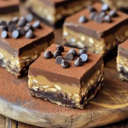 To make these no bake peanut butter bars, you will need: - 1 cup natural peanut butter - 1 cup rolled oats - 1/2 cup honey or maple syrup - 1/2 cup unsweetened cocoa powder - 1/2 cup chocolate chips (semisweet) - 1/4 cup ground flaxseed (optional) - 1 teaspoon vanilla extract - Pinch of salt You can swap some ingredients for your taste. Try almond butter instead of peanut butter. If you want a vegan option, use maple syrup only. For a gluten-free choice, make sure to use gluten-free oats. You can also use different chocolate chips, like dark chocolate or white chocolate. If you want crunch, add chopped nuts or seeds. Using high-quality ingredients makes a big difference. Natural peanut butter has a rich flavor and no added sugar. Good oats will give a nice texture. Fresh cocoa powder adds deep chocolate taste. When you choose quality ingredients, your bars taste better. This helps create a treat that everyone will love. To make these no bake peanut butter bars, start with a medium bowl. Add 1 cup of natural peanut butter and 1/2 cup of honey or maple syrup. Mix them well until you have a smooth and creamy blend. Next, stir in 1 teaspoon of vanilla extract and a pinch of salt. This will add flavor to your bars. In another bowl, combine 1 cup of rolled oats and 1/2 cup of unsweetened cocoa powder. If you want extra nutrition, add 1/4 cup of ground flaxseed. Mix these dry ingredients until they are well blended. Then, fold this mixture into your peanut butter mixture. Finally, add 1/2 cup of chocolate chips. Make sure all the dry ingredients are coated well. When mixing, use a spatula to avoid lumps. This helps blend everything evenly. Don't rush; take your time to combine the mixtures well. If the mix feels too dry, add a bit more honey or peanut butter. You can adjust the sweetness by adding more honey or maple syrup. This way, you can make the bars just how you like them. Line an 8x8 inch baking pan with parchment paper. Leave some paper hanging over the edges. This makes it easy to lift out the bars later. Press the mixture firmly into the pan. Make sure it’s even and compacted well. This step is key for bars that hold together when you cut them. Chill the pan in the fridge for at least 2 hours. This helps the bars to set up nicely. After that, lift the bars out by the parchment. Cut them into squares or rectangles. Enjoy your homemade no bake peanut butter bars! You can find the Full Recipe for more details. To keep your no bake peanut butter bars fresh, store them in an airtight container. This helps to maintain their texture and flavor. Place a piece of parchment paper between layers to prevent sticking. You can keep them in the fridge for up to two weeks. If you want them to last longer, freeze them for up to three months. Just make sure to wrap them well to avoid freezer burn. These bars are great on their own, but you can make them even better. Try serving them with fresh fruit like banana or berries. You can also pair them with yogurt for a tasty breakfast. For a fun treat, drizzle some melted chocolate on top just before serving. This adds extra flavor and makes them look fancy. One common mistake is not pressing the mixture firmly into the pan. If it’s loose, the bars will not hold together well. Another mistake is not chilling them long enough. If you cut them too soon, they might crumble. Lastly, be careful not to skip the salt. It enhances the flavors and makes the bars more delicious. Following these tips will help you make the best no bake peanut butter bars! {{image_2}} You can swap honey or maple syrup for other sweeteners. Try agave nectar or coconut sugar. Each option gives a new twist to the flavor. Just keep the amount the same. If you want less sugar, use ripe bananas or unsweetened applesauce. These will change the texture, so adjust as needed. Mix-ins make your bars more fun. You can add nuts, seeds, or dried fruit. Chopped almonds or walnuts add crunch and flavor. Try mini marshmallows for a sweet touch. For toppings, consider drizzling melted chocolate or sprinkling sea salt. You can also layer them with yogurt for extra creaminess. Each mix-in adds a new taste. These bars can fit many diets. To make them vegan, use maple syrup instead of honey. Check your chocolate chips to ensure they are dairy-free. For a gluten-free option, make sure your oats are labeled gluten-free. This keeps everyone happy while enjoying a tasty treat. You can adjust any ingredients to fit your needs. To keep your no bake peanut butter bars fresh, store them in the fridge. Use an airtight container to avoid moisture. You can also wrap each bar in plastic wrap. This way, they stay tasty and easy to grab. If you want to save some bars for later, freezing works great. Cut the bars into squares before freezing. Place them in a freezer-safe container. Layer parchment paper between the bars to prevent sticking. They will stay fresh for up to three months in the freezer. These bars can last about a week in the fridge. Check for changes in color or texture. If you see any mold or notice an off smell, it's best to toss them. Always trust your senses when it comes to food safety. No Bake Peanut Butter Bars can last up to a week in the fridge. Store them in an airtight container. If you want them to last longer, you can freeze them. They can stay fresh in the freezer for about three months. Just remember to wrap them well to avoid freezer burn. Yes, you can use crunchy peanut butter! It adds a nice texture and a bit of crunch to the bars. If you love that nutty bite, go for it. Just keep in mind that it may change the smoothness of the final product. Absolutely! These bars are great for kids. They are fun to eat and packed with nutrients. The natural peanut butter and oats provide energy. Plus, they taste delicious, making them a perfect snack for young ones. To make the bars more chocolatey, you can add extra cocoa powder or chocolate chips. Try adding a tablespoon of cocoa powder to the mix. You can also sprinkle chocolate chips on top before chilling. This will give you a rich chocolate flavor. You can find the Full Recipe for these No Bake Peanut Butter Bars here. It includes all the ingredients and steps you need to create this tasty treat. Enjoy making your own delicious batch! In this article, we explored the essential ingredients for no-bake peanut butter bars. We discussed possible substitutions and the importance of ingredient quality. You learned step-by-step instructions, tips for mixing, and how to layer evenly. I shared storage suggestions, serving ideas, and common mistakes to avoid. We also covered variations, freezing tips, and answers to your FAQs. Remember, using quality ingredients makes a big difference. Enjoy your bars and feel free to experiment!