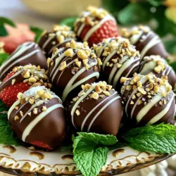 To make Chocolate Covered Strawberry Bites, gather these key ingredients: - 1 pound fresh strawberries, washed and dried - 8 ounces dark chocolate, chopped (or chocolate chips) - 4 ounces white chocolate, chopped (or white chocolate chips) - 1 tablespoon coconut oil (optional for a smoother chocolate) - Sea salt for sprinkling - Crushed nuts or sprinkles for topping (optional) The fresh strawberries are the star of this treat. They bring sweetness and freshness. The dark chocolate adds rich flavor, while the white chocolate offers a lovely contrast. Coconut oil can help the chocolate melt better, giving it a nice shine and smooth texture. You can switch chocolates based on your taste. Use milk chocolate if you prefer a sweeter bite. For a unique twist, try flavored chocolates like mint or orange. If strawberries are not in season, you can use ripe raspberries or bananas. Both fruits dip well and pair nicely with chocolate. Remember, the goal is to enjoy the mix of flavors! To start, you need clean strawberries. Rinse them under cold water. Then, dry each one gently with a paper towel. Make sure they are completely dry. If they are wet, the chocolate won’t stick well. Next, set up your double boiler. Fill a saucepan with a couple of inches of water. Place a heatproof bowl on top. The bowl should not touch the water. Heat the water until it simmers gently. This method helps melt the chocolate evenly without burning it. Now, let’s dip the strawberries. Add dark chocolate and coconut oil (if using) to the bowl. Stir often until the chocolate is smooth and melted. Remove the bowl from heat and let it cool for a minute. Hold a strawberry by the stem and dip it into the melted chocolate. Swirl it around to coat it well. Let any extra chocolate drip off before placing the strawberry on a parchment-lined baking sheet. This way, you get an even coating. To make your treats even more special, melt white chocolate using the same double boiler method. Once melted, drizzle it over the dark chocolate-covered strawberries. You can use a fork or a piping bag for a fun design. For extra flavor, sprinkle some sea salt on top. You can also add crushed nuts or colorful sprinkles to make them look pretty. This adds a nice touch and makes your Chocolate Covered Strawberry Bites even more delicious. For the full recipe, check out the detailed instructions above. Enjoy your sweet and simple treat! To melt chocolate without it seizing, use low heat. Always use a double boiler. If you don’t have one, a heatproof bowl over a pot works. Make sure the bowl does not touch the water. If water gets into the chocolate, it will seize. Stir the chocolate gently as it melts to keep it smooth. For the perfect consistency, add a little coconut oil. This helps the chocolate to be smooth and shiny. Just one tablespoon can make a big difference. Remember to let the melted chocolate cool slightly before dipping. Chocolate covered strawberry bites shine at many events. They are great for parties, weddings, or romantic dinners. Serve them on a nice platter to wow your guests. Pair these bites with sparkling wine or rich coffee. Both drinks enhance the sweet and tart flavors of strawberries. You can also serve them with whipped cream or ice cream. This adds a fun twist and makes for a delightful dessert. Make your chocolate covered strawberry bites look stunning. Use a decorative platter and arrange the strawberries artfully. You can also add fresh mint leaves for color. Drizzling extra melted white chocolate on top adds flair. To store your decorated strawberries, keep them in a cool, dry place. Use an airtight container to lock in freshness. If you need to store them longer, put them in the fridge. This keeps them tasty and ready for when you want to enjoy them. For the complete recipe, check the Full Recipe section. {{image_2}} You can use milk chocolate or white chocolate to make your strawberry bites. Milk chocolate gives a sweet and creamy taste. It mixes well with the fresh strawberries. White chocolate adds a rich, buttery flavor. You can even use a mix of both for a fun look. Each type of chocolate will change the taste, so feel free to try them all. Adding flavors to your chocolate can make these treats even better. You can infuse chocolate with vanilla extract for a warm flavor. Just add a teaspoon while melting. Peppermint extract also works great, especially around the holidays. A few drops can give your bites a festive twist. Experiment with flavors you love! Toppings add fun and crunch to your chocolate-covered bites. You can sprinkle crushed cookies on top for a delightful crunch. Try using graham crackers or Oreos for extra flavor. Edible flowers look beautiful and make the bites fancy. You can also use colorful sprinkles to brighten up the treats. Get creative! To keep your chocolate covered strawberry bites fresh, store them in a cool place. Use an airtight container to prevent moisture. Layer the strawberries with parchment paper to avoid sticking. If you have extra space in your fridge, that’s the best option. Chocolate can get soft in heat, so keep them away from sunlight. Freezing chocolate covered strawberries is easy. Start by placing them on a parchment-lined tray. Freeze them for about an hour until solid. Once frozen, transfer them to a freezer-safe bag. Remove as much air as possible to prevent freezer burn. They will stay fresh for up to three months in the freezer. Chocolate covered strawberry bites last about 2 to 3 days in the fridge. After that, they may lose their taste and texture. If frozen, they can last up to three months. Remember to thaw them in the fridge, not at room temperature, to keep the chocolate from melting. Following these tips will ensure your bites stay delicious and ready to enjoy! To keep chocolate from melting while you dip strawberries, use a double boiler. This method helps control the heat. Here are some quick tips: - Use low heat: Always melt chocolate slowly over low heat. - Stir often: Stir the chocolate as it melts to keep it smooth. - Avoid water: Ensure no water gets into the chocolate. Water can cause it to seize. - Keep it warm: If you need to pause, keep the chocolate warm on the stove. Yes, you can prepare chocolate-covered strawberries in advance. Here’s how: - Store them: Once the chocolate sets, place them in an airtight container. - Refrigerate: Keep them in the fridge to maintain freshness. - Limit stacking: If you stack them, place parchment paper between layers to avoid sticking. - Serve within 1-2 days: For the best taste, enjoy them within two days. If you want a healthier treat, consider using yogurt or alternative coatings. Here are some ideas: - Greek yogurt: Dip strawberries in Greek yogurt for a creamy texture. - Dark chocolate: Choose dark chocolate for a healthier option. - Coconut coating: Use melted coconut for a tropical twist. - Nut butter: Try almond or peanut butter for a rich flavor. For the full recipe, check out the Chocolate Covered Strawberry Bites section. Making chocolate-covered strawberry bites is easy and fun. We covered the ingredients you need, how to prepare them, and the best techniques for dipping. You can experiment with different chocolate types and toppings to create unique flavors. Remember to store your bites properly for freshness. Whether for a party or a treat, these delights are sure to impress. Enjoy exploring ways to make this recipe your own!