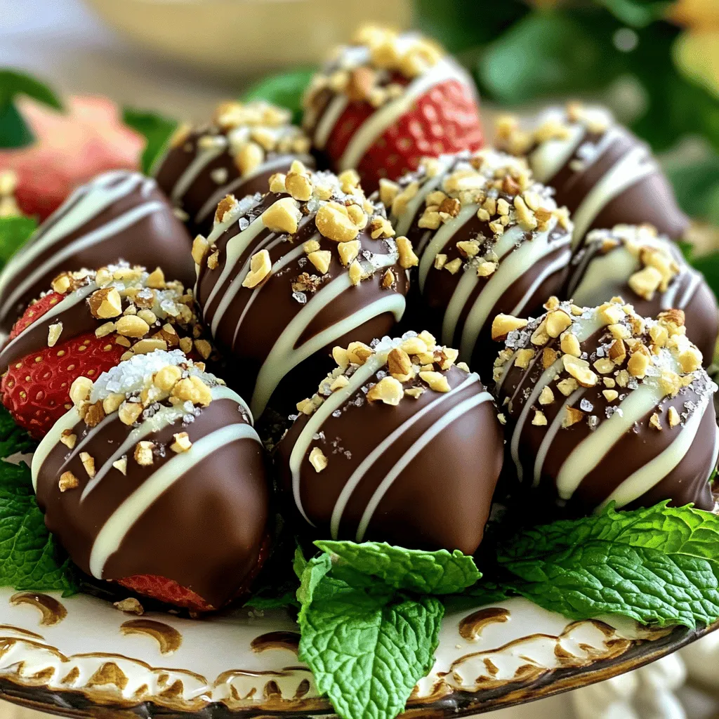 To make Chocolate Covered Strawberry Bites, gather these key ingredients: - 1 pound fresh strawberries, washed and dried - 8 ounces dark chocolate, chopped (or chocolate chips) - 4 ounces white chocolate, chopped (or white chocolate chips) - 1 tablespoon coconut oil (optional for a smoother chocolate) - Sea salt for sprinkling - Crushed nuts or sprinkles for topping (optional) The fresh strawberries are the star of this treat. They bring sweetness and freshness. The dark chocolate adds rich flavor, while the white chocolate offers a lovely contrast. Coconut oil can help the chocolate melt better, giving it a nice shine and smooth texture. You can switch chocolates based on your taste. Use milk chocolate if you prefer a sweeter bite. For a unique twist, try flavored chocolates like mint or orange. If strawberries are not in season, you can use ripe raspberries or bananas. Both fruits dip well and pair nicely with chocolate. Remember, the goal is to enjoy the mix of flavors! To start, you need clean strawberries. Rinse them under cold water. Then, dry each one gently with a paper towel. Make sure they are completely dry. If they are wet, the chocolate won’t stick well. Next, set up your double boiler. Fill a saucepan with a couple of inches of water. Place a heatproof bowl on top. The bowl should not touch the water. Heat the water until it simmers gently. This method helps melt the chocolate evenly without burning it. Now, let’s dip the strawberries. Add dark chocolate and coconut oil (if using) to the bowl. Stir often until the chocolate is smooth and melted. Remove the bowl from heat and let it cool for a minute. Hold a strawberry by the stem and dip it into the melted chocolate. Swirl it around to coat it well. Let any extra chocolate drip off before placing the strawberry on a parchment-lined baking sheet. This way, you get an even coating. To make your treats even more special, melt white chocolate using the same double boiler method. Once melted, drizzle it over the dark chocolate-covered strawberries. You can use a fork or a piping bag for a fun design. For extra flavor, sprinkle some sea salt on top. You can also add crushed nuts or colorful sprinkles to make them look pretty. This adds a nice touch and makes your Chocolate Covered Strawberry Bites even more delicious. For the full recipe, check out the detailed instructions above. Enjoy your sweet and simple treat! To melt chocolate without it seizing, use low heat. Always use a double boiler. If you don’t have one, a heatproof bowl over a pot works. Make sure the bowl does not touch the water. If water gets into the chocolate, it will seize. Stir the chocolate gently as it melts to keep it smooth. For the perfect consistency, add a little coconut oil. This helps the chocolate to be smooth and shiny. Just one tablespoon can make a big difference. Remember to let the melted chocolate cool slightly before dipping. Chocolate covered strawberry bites shine at many events. They are great for parties, weddings, or romantic dinners. Serve them on a nice platter to wow your guests. Pair these bites with sparkling wine or rich coffee. Both drinks enhance the sweet and tart flavors of strawberries. You can also serve them with whipped cream or ice cream. This adds a fun twist and makes for a delightful dessert. Make your chocolate covered strawberry bites look stunning. Use a decorative platter and arrange the strawberries artfully. You can also add fresh mint leaves for color. Drizzling extra melted white chocolate on top adds flair. To store your decorated strawberries, keep them in a cool, dry place. Use an airtight container to lock in freshness. If you need to store them longer, put them in the fridge. This keeps them tasty and ready for when you want to enjoy them. For the complete recipe, check the Full Recipe section. {{image_2}} You can use milk chocolate or white chocolate to make your strawberry bites. Milk chocolate gives a sweet and creamy taste. It mixes well with the fresh strawberries. White chocolate adds a rich, buttery flavor. You can even use a mix of both for a fun look. Each type of chocolate will change the taste, so feel free to try them all. Adding flavors to your chocolate can make these treats even better. You can infuse chocolate with vanilla extract for a warm flavor. Just add a teaspoon while melting. Peppermint extract also works great, especially around the holidays. A few drops can give your bites a festive twist. Experiment with flavors you love! Toppings add fun and crunch to your chocolate-covered bites. You can sprinkle crushed cookies on top for a delightful crunch. Try using graham crackers or Oreos for extra flavor. Edible flowers look beautiful and make the bites fancy. You can also use colorful sprinkles to brighten up the treats. Get creative! To keep your chocolate covered strawberry bites fresh, store them in a cool place. Use an airtight container to prevent moisture. Layer the strawberries with parchment paper to avoid sticking. If you have extra space in your fridge, that’s the best option. Chocolate can get soft in heat, so keep them away from sunlight. Freezing chocolate covered strawberries is easy. Start by placing them on a parchment-lined tray. Freeze them for about an hour until solid. Once frozen, transfer them to a freezer-safe bag. Remove as much air as possible to prevent freezer burn. They will stay fresh for up to three months in the freezer. Chocolate covered strawberry bites last about 2 to 3 days in the fridge. After that, they may lose their taste and texture. If frozen, they can last up to three months. Remember to thaw them in the fridge, not at room temperature, to keep the chocolate from melting. Following these tips will ensure your bites stay delicious and ready to enjoy! To keep chocolate from melting while you dip strawberries, use a double boiler. This method helps control the heat. Here are some quick tips: - Use low heat: Always melt chocolate slowly over low heat. - Stir often: Stir the chocolate as it melts to keep it smooth. - Avoid water: Ensure no water gets into the chocolate. Water can cause it to seize. - Keep it warm: If you need to pause, keep the chocolate warm on the stove. Yes, you can prepare chocolate-covered strawberries in advance. Here’s how: - Store them: Once the chocolate sets, place them in an airtight container. - Refrigerate: Keep them in the fridge to maintain freshness. - Limit stacking: If you stack them, place parchment paper between layers to avoid sticking. - Serve within 1-2 days: For the best taste, enjoy them within two days. If you want a healthier treat, consider using yogurt or alternative coatings. Here are some ideas: - Greek yogurt: Dip strawberries in Greek yogurt for a creamy texture. - Dark chocolate: Choose dark chocolate for a healthier option. - Coconut coating: Use melted coconut for a tropical twist. - Nut butter: Try almond or peanut butter for a rich flavor. For the full recipe, check out the Chocolate Covered Strawberry Bites section. Making chocolate-covered strawberry bites is easy and fun. We covered the ingredients you need, how to prepare them, and the best techniques for dipping. You can experiment with different chocolate types and toppings to create unique flavors. Remember to store your bites properly for freshness. Whether for a party or a treat, these delights are sure to impress. Enjoy exploring ways to make this recipe your own!