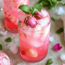 To make the Pink Lychee Rose Spritz, you need: - 1 cup lychee fruit, peeled and pitted - 1 cup rose lemonade - 1/2 cup soda water (sparkling water) - 1 tablespoon rose syrup (adjust sweetness to taste) - 1/2 lemon, juiced - Fresh mint leaves for garnish - Ice cubes You can add a few fun touches to your drink. Try these: - Edible rose petals for decoration - Other fruits, like raspberries or strawberries - A splash of gin for a cocktail version Having the right tools makes cooking easier. For this recipe, you will need: - A blender for pureeing the lychee - A fine mesh sieve to strain the juice - A large pitcher for mixing the drink - Glasses for serving - A spoon for stirring These simple ingredients and tools will help you create a refreshing and flavorful drink. Enjoy making it! To start, you need fresh lychee fruit. If you can’t find whole lychee, look for canned ones. First, peel and pit the lychee. Then, place the fruit in a blender. Add the juice of half a lemon. Blend until smooth. Next, strain the mixture through a fine mesh sieve. This step removes the pulp. You want a clear juice. Set this lychee juice aside for later. In a large pitcher, add your rose lemonade. Pour in the lychee juice you just made. Next, add one tablespoon of rose syrup. This syrup gives sweetness and flavor. Stir everything well to mix the flavors. Taste the mixture. If you prefer it sweeter, add more rose syrup. It’s all about your taste! Now, just before serving, it’s time to add some fizz. Gently stir in the soda water. Do this carefully so the bubbles stay. Fill your glasses with ice cubes. Then, pour the spritz over the ice. Leave a little space at the top. For the final touch, garnish with fresh mint leaves. You can also add edible rose petals for beauty. Serve this refreshing drink and enjoy! For the complete details, check the Full Recipe. To get the best taste, you want a nice balance of sweet and tart. Start with one tablespoon of rose syrup. Taste it. If you want it sweeter, add more syrup. You can also use honey or agave if you like. Adjust slowly, so you don’t overdo it. Remember, the lychee fruit adds natural sweetness, too. A beautiful drink is always a hit. Use clear glasses to show off the pink color. Add ice cubes to keep it cold. Garnish with fresh mint leaves for a pop of green. If you have edible rose petals, sprinkle them on top. This makes the drink look fancy and special. You can prepare this drink ahead of time. Make the lychee juice and mix it with the rose lemonade and syrup. Store it in the fridge, but wait to add the soda water until just before serving. This keeps the fizz fresh. You can also prepare the garnishes ahead of time. Just keep them in a cool spot until you are ready to serve. For the full recipe, check the earlier section. {{image_2}} You can play with flavors in your Pink Lychee Rose Spritz. Try different syrups or juices. Here are some fun ideas: - Lavender Syrup: This adds a floral note to your drink. - Passion Fruit Juice: This gives a sweet and tangy twist. - Pineapple Juice: This makes your spritz tropical and bright. - Elderflower Cordial: This adds a gentle sweetness and floral taste. Mix and match these flavors to find your favorite combo. Want a fun drink without alcohol? You can easily make a non-alcoholic version. Here’s how: - Skip the Rose Syrup: Use extra rose lemonade instead. - Add More Fruit: Use fresh fruit like berries, or even mango, for flavor. - Use Sparkling Water: The soda water keeps it fizzy and fun. This way, everyone can enjoy the Pink Lychee Rose Spritz, even kids! You can change your spritz for different seasons or holidays. Here are some ideas: - Spring: Add fresh strawberries or cherries for a colorful touch. - Summer: Use fresh mint and lime for a refreshing vibe. - Fall: Mix in some apple juice and a touch of cinnamon. - Winter: Use cranberry juice and garnish with rosemary for a festive look. Each season brings new flavors to explore. You can use these ideas to keep your drink fresh and exciting. For the full recipe, check out the details above! Store leftover lychee fruit in an airtight container. Keep it in the fridge. Use it within three days for the best taste. If you have extra rose syrup, store it in a cool place. Make sure to seal it tightly to avoid spills. Rose lemonade can stay in the fridge for up to a week. Just check for any signs of spoilage before using. If you have leftover Pink Lychee Rose Spritz, store it in a pitcher. Cover the pitcher with plastic wrap or a lid. Keep it in the fridge for a maximum of two days. If you wait longer, the fizz will disappear. When you’re ready to drink it again, add fresh soda water. This will help restore some of the sparkle. The Pink Lychee Rose Spritz tastes best when fresh. If you store it properly, it can last up to two days. Look for signs of spoilage, like a change in smell or color. If the drink smells off or looks cloudy, it’s best to throw it away. Always trust your senses when it comes to food safety. Enjoy the freshness and flavors from the Full Recipe while they last! A Pink Lychee Rose Spritz is a fun and fruity drink. It combines lychee fruit and rose lemonade. This drink is light, bubbly, and full of flavor. You get a sweet and floral taste with each sip. The rose syrup adds a gentle sweetness. The soda water gives it a nice fizz. This drink looks beautiful with mint leaves and rose petals. It’s perfect for parties or a sunny day. Yes, you can prepare parts of this drink ahead of time. You can make the lychee juice and mix it with rose lemonade. Just keep this mix in the fridge. Do not add soda water until you are ready to serve. This keeps the drink fizzy and fresh. When it’s time to serve, just stir in the soda water and pour over ice. Your guests will love it! You can find ingredients at most grocery stores. Look for fresh lychee in the produce section. If fresh lychee is hard to find, canned lychee works too. Rose lemonade is often near the other lemonades or juices. For rose syrup, check the drink mixers aisle. You can also buy ready-made versions at some cafes. Just ask if they have a Pink Lychee Rose Spritz on the menu. If you want the full experience, try making it yourself with the full recipe! In this blog post, we covered everything you need for the perfect Pink Lychee Rose Spritz. You learned key ingredients, tools, and clear steps to make it. Tips for sweetness and presentation help you impress your guests. We also explored variations and how to store leftovers. Remember, simple changes can make your drink special. Enjoy experimenting with flavors. This drink is not just for special days; it brings joy anytime. Follow these tips, and your spritz will always be a hit!