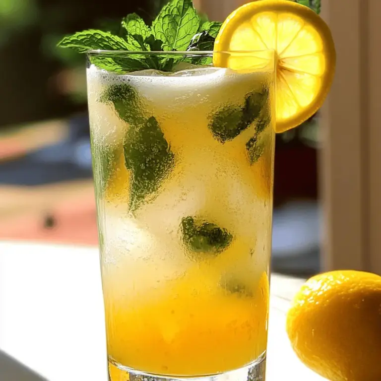 To make this creamy lemonade, you need a few key ingredients. They are: - 1 cup freshly squeezed lemon juice (about 4-6 lemons) - 1 cup sweetened condensed milk - 4 cups cold water - 1/4 cup granulated sugar (adjust to taste) - 1 teaspoon vanilla extract - Fresh mint leaves for garnish - Lemon slices for garnish Fresh lemon juice gives your drink a bright zing. Sweetened condensed milk adds creaminess and sweetness. The cold water is key for a refreshing sip. Sugar can be adjusted based on your taste. You can enhance your lemonade with a few optional ingredients. Consider adding: - Zest from lemons for a stronger lemon flavor - A pinch of salt to balance the sweetness - Berries like strawberries or raspberries for a fruity twist These options can elevate your drink. The lemon zest gives a lovely aroma. A pinch of salt can make the flavors pop, while berries add color and a new taste. Selecting good lemons is really important. Look for lemons that are firm and heavy for their size. They should have a bright yellow color with no blemishes. This means they are juicy and fresh. When you squeeze them, they should feel soft and yield easily. This ensures you get the most juice. Fresh lemons also taste better, giving your lemonade the best flavor. For the full recipe, check out the details above. Enjoy crafting your creamy lemonade! To start, you need fresh lemons. Grab about 4 to 6 lemons for 1 cup of juice. Roll each lemon on the counter. This helps get more juice out. Cut the lemons in half and squeeze them into a measuring cup. Be sure to remove any seeds. Fresh juice gives a bright flavor to the lemonade. In a large pitcher, combine the lemon juice with 1 cup of sweetened condensed milk. Stir well. You want the milk to blend completely with the lemon juice. Next, add 4 cups of cold water. Mix gently to combine all the ingredients. Now, taste your mixture. If it needs more sweetness, add 1/4 cup of granulated sugar. Stir until the sugar dissolves. Finally, add 1 teaspoon of vanilla extract for a nice twist. Once your mixture is ready, chill the lemonade in the fridge for at least 30 minutes. This step helps the flavors mix well. After chilling, serve the creamy lemonade over ice in tall glasses. For a pretty touch, garnish with fresh mint leaves and a slice of lemon on the rim. Enjoy this refreshing drink all summer long! For the complete recipe, check the Full Recipe section. To make the best creamy condensed milk lemonade, use fresh lemons. Fresh juice gives a bright taste. You want to squeeze about four to six lemons for one cup of juice. Mix the sweetened condensed milk well with the lemon juice. This helps create a smooth blend. Always stir until the milk dissolves completely. It makes a creamy drink. Chill the lemonade for at least 30 minutes. This allows the flavors to mix nicely. Sweetness is key in this drink. Start with the recipe's 1/4 cup of sugar. Taste the lemonade after mixing. If you want it sweeter, add more sugar. Stir until it dissolves. You can also use honey or agave syrup instead. These options add a different flavor and sweetness. Remember, everyone's taste is different, so adjust based on what you like. Garnish makes your drink pop! Use fresh mint leaves for a nice touch. Place them on top of the drink. Add a slice of lemon on the rim of the glass. This adds color and looks lovely. You can also try adding berries for a fruity vibe. Strawberries or blueberries work well. They add a splash of color and flavor. A well-garnished drink looks appealing and invites everyone to sip! {{image_2}} You can add more fruits to your lemonade. Try oranges or limes for a fruity twist. The sweet taste of orange juice pairs well with lemon. Lime adds a sharp touch. Mix and match until you find your favorite blend. Just replace part of the lemon juice with your chosen fruit juice. This keeps the creamy texture and adds new flavors. Want a fizzy drink? Making your lemonade sparkling is simple. After mixing your base, add soda water instead of still water. This gives it a fun, bubbly feel. You can mix half still water and half soda water, too. The extra sparkle makes it perfect for parties or hot days. If you need a dairy-free option, use coconut cream. It gives a nice, creamy taste without dairy. Almond milk is another great choice. Just stir it in to replace the sweetened condensed milk. Both options keep the drink rich and smooth. They also add a unique flavor twist, making your lemonade special. For the full recipe, check out the [Full Recipe]. Store leftover creamy condensed milk lemonade in a clean, airtight container. Use a pitcher or a jar with a lid. Keep it in the fridge. It will stay fresh for about three days. Make sure to stir it well before pouring. This helps mix any settled ingredients. To keep your lemonade as fresh as possible, avoid adding ice directly to the main batch. Instead, serve it over ice in individual glasses. This way, the main drink won’t get watered down. If you notice separation, just give it a good stir before serving. You can freeze your lemonade for longer storage. Pour it into ice cube trays for easy use later. Once frozen, transfer the cubes to a freezer bag. This way, you can add them to drinks or blend them into smoothies. When ready to use, let the cubes thaw in the fridge, or blend them for a frosty treat. Yes, you can use store-bought lemonade. However, fresh lemon juice gives a better taste. Fresh lemons have bright flavor notes you cannot get from a bottle. I recommend using fresh juice when possible. To make a larger batch, simply multiply the ingredients. For example, if you want to serve 12 people, triple the recipe. Use 3 cups of lemon juice, 3 cups of sweetened condensed milk, and 12 cups of cold water. Mix well and taste. Adjust sweetness as you like. If you need a substitute, use regular milk with sugar. Mix 1 cup of whole milk with 2/3 cup of sugar. Heat it until the sugar dissolves. You can also try coconut milk for a dairy-free option. It adds a yummy flavor twist! In this blog post, we explored how to make creamy condensed milk lemonade. We covered the essential and optional ingredients for great flavor. You learned how to choose the right lemons and followed step-by-step instructions for mixing. We shared tips for adjusting sweetness and garnishing ideas to make your drink shine. To wrap up, this refreshing drink can be made in various ways. Experiment with flavors or storage methods to enjoy it longer. With these insights, you’ll create a perfect lemonade every time. Enjoy your delicious homemade drink!