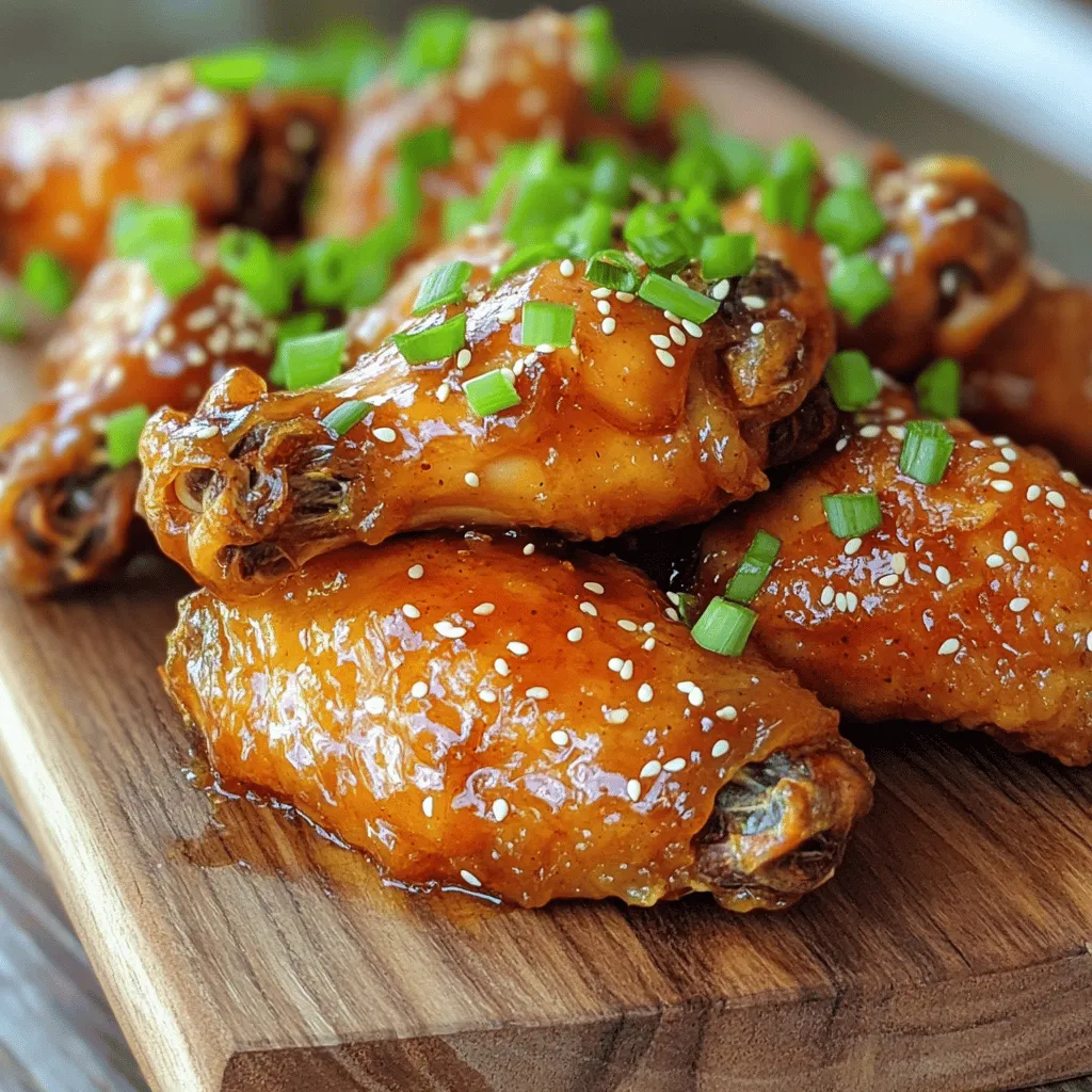 For the best oven-baked crispy chicken wings, you need these key items: - 2 pounds chicken wings - 1 tablespoon baking powder - 1 teaspoon garlic powder - 1 teaspoon onion powder - 1 teaspoon smoked paprika - 1 teaspoon salt - 1/2 teaspoon black pepper - 2 tablespoons olive oil These ingredients work together to give the wings their crunchy texture and tasty flavor. The baking powder is a game-changer, helping the skin crisp up as they bake. You can add more taste with these optional ingredients: - 1/2 teaspoon cayenne pepper (for heat) - 1/4 cup honey - 2 tablespoons soy sauce (or tamari for gluten-free) - 1 tablespoon apple cider vinegar Using cayenne pepper adds a nice kick to your wings. The honey-soy sauce mix gives sweetness and depth. Having the right tools makes cooking easier. Here’s what you’ll need: - A large baking sheet - Aluminum foil - A wire rack - A large bowl - A small saucepan The wire rack is key. It lets air flow around the wings, making them crispy. Start by preheating your oven to 425°F (220°C). This high heat helps make the wings crispy. Line a large baking sheet with aluminum foil. Place a wire rack on top. The rack lets air circulate around the wings, ensuring they get nice and crisp. Rinse the chicken wings under cold water. Dry them well using paper towels. Removing moisture is key for crispiness. In a large bowl, mix the baking powder, garlic powder, onion powder, smoked paprika, salt, black pepper, and cayenne pepper. Add this mix to the wings and toss them until they are well coated. Drizzle the olive oil over the seasoned wings. Toss again until all wings are coated. Spread the wings out in a single layer on the wire rack. Make sure they do not touch. This helps them crisp up nicely. Now, bake them in the oven for 40-45 minutes. Flip the wings halfway through cooking for even crispiness. While the wings bake, prepare the sauce. In a small saucepan, mix the honey, soy sauce, and apple cider vinegar. Simmer this mixture over low heat for about 5 minutes until it thickens a bit. The sauce adds great flavor to the wings. Once the wings turn golden and crispy, take them out of the oven. Toss them in the honey-soy sauce to coat. Return the wings to the oven for another 5-10 minutes. This sets the glaze nicely. After that, let them cool for a few minutes before serving. Enjoy the crispy wings with dipping sauces like ranch or blue cheese. For a nice touch, serve them on a large platter with green onions and sesame seeds. To get those wings nice and crispy, start by drying them well. Moisture can ruin that crisp texture. Use paper towels to pat them dry after rinsing. Next, coat the wings with a mix of baking powder and spices. Baking powder is key for that extra crunch. Spread the wings on a wire rack, so hot air can flow all around. Finally, bake them at 425°F for 40-45 minutes, flipping halfway through. This ensures even browning and crispiness. One big mistake is overcrowding the baking sheet. If the wings touch, they will steam rather than crisp. Another error is not drying the wings enough. Excess moisture leads to soggy skin. Also, don’t skip the baking powder. It helps achieve that golden, crispy finish. Lastly, be careful with the sauce. Coat the wings lightly after baking, or they can lose their crunch. Using the right tools can make your cooking easier. Here’s what I recommend: - Wire rack: This allows heat to circulate around the wings. - Baking sheet: Use one lined with aluminum foil for easy cleanup. - Large bowl: For mixing the seasonings and wings together. - Paper towels: Essential for drying the wings. - Tongs: Great for flipping the wings halfway through baking. With these tips and tools, you'll make the best oven-baked crispy chicken wings! For the full recipe, check out the earlier sections. {{image_2}} You can easily switch up the flavor of your chicken wings. If you love heat, add more cayenne pepper. For a spicy twist, toss the wings in buffalo sauce after baking. For garlic parmesan wings, mix melted butter with garlic and parmesan cheese. Coat the baked wings in this mix for a rich flavor. You can also try BBQ wings. Use your favorite BBQ sauce to coat the wings after baking. This sweet and tangy flavor pairs perfectly with crispy wings. You can mix and match these flavors for a fun twist on your chicken wings. Dipping sauces can make your wings even better. Classic choices include ranch and blue cheese. Both add creaminess to the crispy wings. You can also try a honey mustard sauce for a sweet touch. For a zesty kick, mix sriracha with mayonnaise. This sauce gives a creamy texture and heat. If you want something unique, blend avocado with lime juice. This will add a fresh flavor to your meal. When serving your wings, think about presentation. Arrange them on a big platter and add fresh herbs like parsley. This adds color and freshness. For sides, celery and carrot sticks are classic choices. They add crunch and freshness, balancing the meal. You can also serve potato wedges or a fresh salad. These sides complement the rich flavors of the wings nicely. Check out the Full Recipe for more tips on making these tasty oven-baked crispy chicken wings! After enjoying your oven-baked crispy chicken wings, store leftovers properly. Let the wings cool to room temperature. Place them in an airtight container. This helps keep them fresh. You can store them in the fridge for up to four days. Label the container with the date. This way, you won't forget when you made them. To reheat your chicken wings, use the oven for the best results. Preheat your oven to 350°F (175°C). Spread the wings on a baking sheet. Heat them for about 10-15 minutes, or until they are hot. You can also use an air fryer. This method can help keep the wings crispy. Avoid using the microwave, as it can make them soggy. If you want to save wings for later, freezing is a great option. First, let the wings cool completely. Then, place them in a freezer-safe bag or container. Remove as much air as possible to prevent freezer burn. They can last for up to three months in the freezer. When you’re ready to eat, thaw them in the fridge overnight before reheating. This helps maintain flavor and texture. For a quick meal, you can also bake them straight from frozen, adding a few extra minutes to the cooking time. Bake chicken wings for 40 to 45 minutes at 425°F (220°C). This time gives you crispy wings. Make sure to flip them halfway through. This helps them cook evenly and get that perfect crunch. To keep wings crispy, dry them well before seasoning. Use a wire rack to bake them. This allows hot air to circulate around the wings. Also, use baking powder in the seasoning mix. It helps create a crunchy outer layer. You can use frozen wings, but thaw them first. Thawing helps them cook evenly. You can leave them in the fridge overnight for best results. If you're short on time, run them under cold water until they thaw. Check the internal temperature of the wings. They should reach 165°F (74°C). You can use a meat thermometer for this. The wings should also look golden brown and crispy. If they are still pale, give them more time in the oven. Yes, you can make this recipe gluten-free. Use tamari instead of soy sauce. Most other ingredients are naturally gluten-free. Always check labels to be sure. Enjoy your crispy wings without worry! You can make crispy oven-baked chicken wings with simple steps. We covered essential and optional ingredients to enhance flavor. The right equipment helps with ease and efficiency. I shared tips for perfecting crispiness and avoiding common mistakes. Enjoy various flavor options like spicy or garlic parmesan. Finally, proper storage keeps leftovers tasty. Follow these steps for finger-licking wings every time. Happy cooking!