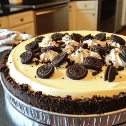 To make a No Bake Oreo Cheesecake, gather these ingredients: - 24 Oreo cookies, crushed - 1/4 cup unsalted butter, melted - 16 oz cream cheese, softened - 1 cup powdered sugar - 1 teaspoon vanilla extract - 2 cups heavy cream, whipped - 8 Oreo cookies, coarsely chopped (for filling) - Extra Oreo cookies for garnish You will need some tools to make this cheesecake easy to prepare: - 9-inch springform pan - Medium mixing bowl - Large mixing bowl - Electric mixer - Spatula - Plastic wrap - Refrigerator Want to make your cheesecake even more fun? Try these optional add-ins: - A splash of chocolate syrup for a richer taste - A sprinkle of sea salt for a sweet and salty mix - A layer of fruit, like strawberries or raspberries, for a fresh twist These add-ins let you customize your dessert. Enjoy mixing flavors to find your favorite! For the full recipe, check out the link provided. Start by crushing 24 Oreo cookies in a bowl. You can use a food processor or a rolling pin for this. Once the cookies are fine crumbs, melt 1/4 cup of unsalted butter. Pour the melted butter over the crumbs. Mix it well until all crumbs are coated. Next, take a 9-inch springform pan. Press the crumb mixture firmly into the bottom of the pan. Make sure it’s even. Place the pan in the fridge to set while you make the filling. Now, grab a large bowl and add 16 ounces of softened cream cheese. Use an electric mixer to beat it until it’s smooth. Slowly add 1 cup of powdered sugar and 1 teaspoon of vanilla extract. Keep mixing until it’s well blended. In another bowl, whip 2 cups of heavy cream until it forms soft peaks. Gently fold this whipped cream into the cream cheese mixture. Be careful not to deflate the whipped cream. Finally, add 8 coarsely chopped Oreo cookies and fold them in carefully. Pour the cheesecake filling into your prepared crust. Use a spatula to spread it evenly across the top. Once it’s all spread out, cover the pan with plastic wrap. Put it in the refrigerator for at least 4 hours. For the best results, let it sit overnight. This helps the cheesecake set up nicely. When it’s ready, carefully remove the cheesecake from the pan. Garnish with extra Oreo cookies before slicing and serving. To get a creamy texture, use softened cream cheese. Cold cream cheese will create lumps. Beat it well until smooth before adding other ingredients. Mixing the sugar and vanilla helps too. Always remember to incorporate the whipped cream gently. This keeps the air in the mixture, making it light and fluffy. Folding whipped cream is easy if you follow a few steps. First, add a small amount of whipped cream to the cream cheese mixture. This lightens the mixture. Then, use a spatula to gently lift the mixture from the bottom. Turn the bowl while you fold. Repeat this until fully combined. Be gentle to avoid losing air. This helps keep the cheesecake fluffy. To remove the cheesecake easily, line the bottom of the pan with parchment paper. This creates a barrier between the cheesecake and the pan. After chilling, run a knife around the edges. This separates the cheesecake from the pan. Finally, carefully release the clasp on the springform pan. The cheesecake should slide out smoothly. {{image_2}} You can mix in fun flavors to make the cheesecake unique. Try adding peanut butter for a nutty twist. Just blend in 1/2 cup of creamy peanut butter with the cream cheese. For a fruity option, fold in 1 cup of fresh berries or fruit puree. Chocolate lovers can add melted chocolate to the cream cheese mix. This makes it rich and chocolatey. Each change makes the cheesecake taste new and exciting. While the Oreo crust is tasty, you can use other cookies too. Graham crackers work great for a classic touch. Just crush them and mix with melted butter like you would with Oreos. You can also try chocolate wafer cookies for more chocolate flavor. For a healthier option, use crushed nuts mixed with butter. This adds a crunchy texture and a nutty taste. Toppings can make your cheesecake even more fun. You can sprinkle crushed Oreos on top for a crunchy finish. Drizzle chocolate or caramel sauce for a sweet touch. Fresh fruit like strawberries or raspberries adds color and taste. You can even use whipped cream to make it look pretty. These simple changes can turn your cheesecake into a showstopper. For the full recipe, check the link above. To keep your No Bake Oreo Cheesecake fresh, wrap it tightly. Use plastic wrap or aluminum foil to cover the cheesecake. If using a springform pan, you can place the whole pan in the fridge. This keeps it safe from other smells. Always store it in the fridge. Your cheesecake will last about 5 days in the fridge. After that, it may lose its taste and texture. If you want to keep it longer, consider freezing it. Wrap it well in plastic wrap, then place it in a freezer bag. This helps to prevent freezer burn. Frozen cheesecake can last up to 3 months. When ready to eat the frozen cheesecake, take it out of the freezer. Place it in the fridge for about 6 to 8 hours. This lets it thaw gently. Avoid using the microwave, as it can warm unevenly. Once thawed, enjoy your cheesecake like fresh! You can use mascarpone cheese as a tasty swap. It is rich and creamy. Greek yogurt works too. It adds a tangy taste and a lighter texture. Silken tofu is another option for a vegan choice. Blend it until smooth for the best results. Each substitute will change the flavor a bit, but they all work well. Yes, you can use low-fat cream cheese and whipped cream. These options make the cheesecake lighter. Keep in mind, the texture may be less creamy. The flavor might not be as rich, but it is still a good choice. Many enjoy the taste of lighter versions just as much! The cheesecake takes at least 4 hours to set. However, chilling it overnight is best. This extra time helps the flavors blend well. It also makes the cheesecake firmer and easier to slice. You will love the creamy texture after a good chill! Absolutely! Making it a day ahead is a great idea. This allows the cheesecake to set properly. It also gives the flavors time to develop. Store it in the fridge until you are ready to serve. Just remember to garnish it just before serving for the best look. For the full recipe, check out the details above! This article covered all steps to make a No Bake Oreo Cheesecake. You learned about the ingredients, tools, and possible add-ins. I shared how to prepare the crust and filling while offering tips for a smooth texture. We discussed variations and how to store your cheesecake properly. In the end, making this dessert can be fun and easy. Enjoy each bite knowing you created something special.