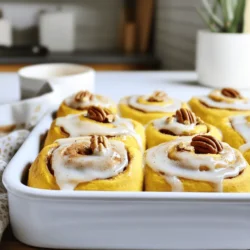 To make pumpkin spice cinnamon rolls, you need the following ingredients: - All-purpose flour (2 ¾ cups) - Pumpkin puree (¼ cup) - Warm milk (½ cup) - Granulated sugar (¼ cup) - Active dry yeast (1 packet) - Ground spices (1 teaspoon cinnamon, ½ teaspoon nutmeg, ¼ teaspoon ginger) - Salt (½ teaspoon) - Large egg (1) - Unsalted butter (¼ cup melted) - For the filling: - Brown sugar (½ cup packed) - Ground cinnamon (1 tablespoon) - Unsalted butter (2 tablespoons softened) - Ground nutmeg (¼ teaspoon) - Ground ginger (¼ teaspoon) - For the cream cheese frosting: - Cream cheese (4 ounces softened) - Powdered sugar (2 cups) - Milk (2 tablespoons) - Vanilla extract (½ teaspoon) These ingredients blend to create a warm, spiced dough that rises beautifully. The filling adds sweetness and depth. The cream cheese frosting ties everything together. For the complete pumpkin spice cinnamon rolls recipe, check the Full Recipe section. - Combine warm milk and sugar in a bowl. Sprinkle yeast on top. Let it sit for 5-10 minutes until it froths. - In a large bowl, mix together 2 cups of flour, cinnamon, nutmeg, ginger, and salt. Make a well in the center. Add pumpkin puree, melted butter, egg, and the yeast mixture. - Gradually stir in the rest of the flour until a soft dough forms. Knead the dough on a floured surface for about 5-7 minutes until it feels smooth and elastic. - Place the dough in a greased bowl. Cover it with a towel and let it rise in a warm spot for about 1 hour, or until it doubles in size. - In a bowl, mix together brown sugar, cinnamon, nutmeg, and ginger. Add softened butter and blend until it combines well. - Once the dough has risen, punch it down. Roll it out on a floured surface into a rectangle, about ¼ inch thick. Spread the filling over the dough evenly. - Starting from the long side, roll the dough tightly into a log. Cut the log into 12 equal pieces. Place them in a greased baking dish. - Cover the dish with a towel and let the rolls rise for another 30-40 minutes. Preheat your oven to 350°F (175°C). - Bake for 25-30 minutes or until golden brown. Let the rolls cool slightly while you make the cream cheese frosting. - For the frosting, beat together softened cream cheese, powdered sugar, milk, and vanilla until smooth. Drizzle it over the warm rolls and serve. For the full recipe, check out the detailed instructions above. Enjoy your pumpkin spice cinnamon rolls! To get fluffy cinnamon rolls, start with warm ingredients. Warm milk helps the yeast grow. If the milk is too hot, it can kill the yeast. For best results, let milk cool slightly after heating. When you mix your dough, do not over-knead. Knead just until smooth. This keeps the rolls soft. Serve your warm cinnamon rolls fresh out of the oven. They taste best this way! A festive platter makes them look even more inviting. You can add a sprinkle of cinnamon on top. Chopped pecans or walnuts also add a nice crunch. For the best cream cheese frosting, ensure your cream cheese is at room temperature. This makes it easier to mix. Beat it well with the powdered sugar and milk until smooth. If you want a twist, try adding maple syrup instead of vanilla. It adds a lovely flavor! Check out the Full Recipe for all the steps to create these fall treats. {{image_2}} You can change the flavor of your pumpkin spice cinnamon rolls by swapping the pumpkin puree for other squash. Butternut squash or acorn squash works great! Both add a sweet, earthy taste. Another fun twist is adding nuts or chocolate chips to the filling. Chopped pecans or walnuts give a nice crunch. Chocolate chips add a sweet surprise in every bite. Try mixing these options to find your favorite! If you need gluten-free rolls, use a gluten-free flour blend. Make sure it has a binding agent like xanthan gum. This helps the dough hold together well. For a vegan version, swap the egg for a flax egg or applesauce. Use plant-based milk and butter instead of dairy. These changes make the rolls vegan-friendly without losing taste. You can add other spices like cardamom or cloves to your rolls for a seasonal twist. These spices bring warm flavors that fit perfectly with fall. You can also adapt the recipe for other holidays. For Christmas, try adding peppermint extract to the frosting. For Thanksgiving, sprinkle in some crushed cranberries for a tart taste in your rolls. For the full recipe, check out the earlier sections. Enjoy creating your perfect pumpkin spice cinnamon rolls! After baking your pumpkin spice cinnamon rolls, let them cool for about 15 minutes. Place the rolls in an airtight container. Store them in the fridge for up to 3 days. If you have many rolls, you can freeze them. To freeze, wrap each roll in plastic wrap and then in foil. This prevents freezer burn. You can store them for up to 3 months. When you are ready to enjoy your rolls again, you can reheat them. The best method is to use the oven. Preheat your oven to 350°F (175°C). Place the rolls on a baking sheet and cover them with aluminum foil. Heat for about 10-15 minutes until warm. You can also use the microwave. Heat each roll for about 15-20 seconds. If you want to revive the frosting, add a splash of milk to it. Mix until smooth and creamy. Drizzle it over the warm rolls before serving. What can I use instead of active dry yeast? You can use instant yeast instead of active dry yeast. Instant yeast works faster. You can add it directly to dry ingredients without proofing. Use the same amount as active dry yeast. Can I prepare the dough in advance? Yes, you can make the dough ahead of time. After kneading, place it in the fridge. It can stay in the fridge for up to 24 hours. Just let it sit at room temperature before rolling it out. How long do these cinnamon rolls last? These cinnamon rolls can last for about 3 days at room temperature. Store them in an airtight container. You can also freeze them for up to 2 months. Why are my rolls dense? Dense rolls often come from not enough yeast or old yeast. Make sure your yeast is fresh. Also, ensure you knead the dough well to develop gluten. Too little rising time can cause density, too. How to tell when the rolls are done baking? Your rolls are done when they are golden brown on top. You can also tap the bottom; it should sound hollow. An internal temperature of 190°F (88°C) means they are fully baked. Are these cinnamon rolls suitable for a low-carb diet? No, these cinnamon rolls are not low-carb. They contain sugar and flour, which are high in carbs. You might want to look for low-carb alternatives if you follow that diet. What is the best way to reduce sugar in the recipe? You can cut the sugar by 25% without much change in taste. For a healthier option, use a sugar substitute like stevia or monk fruit. Adjust the amount based on the product's sweetness level. These cinnamon rolls are a treat you can enjoy any time. We covered the ingredients, steps, and tips to get perfect rolls every time. You can mix things up with flavors and dietary needs, and storing tips help keep them fresh longer. Whether you enjoy them warm or with frosting, these rolls are sure to please. Get ready to enjoy warm, soft, and delicious cinnamon rolls right from your oven! Happy baking!