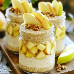 - 1 cup rolled oats - 1 ½ cups almond milk (or any milk of choice) - 1 medium apple, diced - 1 teaspoon ground cinnamon - 2 tablespoons maple syrup - A pinch of salt - 1 tablespoon chia seeds - ¼ cup Greek yogurt (for creaminess) - ¼ cup nuts (walnuts or pecans), chopped Apple cinnamon overnight oats are simple and fun to make. You start with rolled oats. They are filling and full of fiber. Next, add almond milk. You can use any milk you like. Diced apples bring a fresh crunch. I prefer Granny Smith or Honeycrisp for their tartness. Cinnamon makes everything taste warm and cozy. It adds a nice spice to the oats. Maple syrup brings sweetness. You can adjust it to your taste. A pinch of salt helps balance the flavors. If you want to boost nutrition, consider chia seeds. They add fiber and omega-3s. Greek yogurt makes the oats creamy and rich. Chopped walnuts or pecans add a nice crunch. For the full recipe, check out the Apple Cinnamon Overnight Oats section. To start, gather your ingredients. In a mixing bowl, combine the following: - 1 cup rolled oats - 1 ½ cups almond milk (or any milk of choice) - 1 tablespoon chia seeds - 1 teaspoon ground cinnamon - 2 tablespoons maple syrup - A pinch of salt Mix these well. Make sure everything blends nicely. Next, fold in your diced apple. If you want extra creaminess, add the optional ¼ cup of Greek yogurt at this step. Stir until it is all well combined. Now, it's time to set the oats. Divide the mixture into jars or containers. Make sure to seal them tightly. Place them in the refrigerator. Let the oats chill overnight or at least for four hours. This allows them to absorb all the flavors. When morning comes, take the oats out. Give them a good stir. If the mixture feels too thick, add a splash more of almond milk to loosen it. Now for the fun part! Top your oats with some chopped nuts, extra diced apples, and a sprinkle of cinnamon. These final touches make your breakfast look and taste amazing. Enjoy this simple breakfast delight! You can find the full recipe [here]. To get the best flavor in your apple cinnamon overnight oats, choose apples that hold their shape. I recommend using Granny Smith or Honeycrisp. These apples stay crisp and add a nice tartness. You can also adjust the maple syrup based on your taste. If you like it sweeter, add more syrup. If you prefer it less sweet, cut back a bit. Making your oats look appealing is easy. Serve them in clear jars to showcase the lovely layers. This makes breakfast feel special. You can also add slices of apple on top for a pretty garnish. A sprinkle of cinnamon adds a nice touch, too. This small detail makes a big difference. One of the best things about this recipe is how easy it is to prepare ahead. You can make multiple jars at once. This way, you have quick breakfasts ready for busy mornings. Just grab a jar from the fridge, and you’re set for a nutritious meal! {{image_2}} You can change up your apple cinnamon overnight oats to keep things exciting. Adding fruits like bananas or berries can bring new tastes and colors. Bananas add creaminess, while berries give a burst of freshness. You can also try spices like nutmeg or allspice. These spices bring warmth and depth to your oats, making them even more comforting. If you're looking for a dairy-free option, use plant-based yogurt instead of Greek yogurt. It still gives a nice creaminess, but without the dairy. You can also swap maple syrup for honey or agave syrup if you prefer. This keeps the sweetness while allowing you to cater to your dietary needs. Want to make your oats even better? Stir in some protein powder for a protein-packed version. This is great for a filling breakfast. You can also top your oats with coconut flakes or seeds. These add a nice crunch and extra flavor. They make your breakfast not just tasty but also fun to eat! For the full recipe, check out the Apple Cinnamon Overnight Oats [Full Recipe]. Store your apple cinnamon overnight oats in airtight containers in the refrigerator. This keeps them fresh and tasty. Use glass jars or plastic containers with tight lids. Make sure they seal well to avoid any spills. These oats are best consumed within 3-5 days. After this time, the flavors may fade. The oats can still be safe to eat, but they won't taste as good. Freshness is key to enjoying this breakfast delight. You can serve the oats cold straight from the fridge. If you prefer them warm, heat them slightly in the microwave. Just a quick 30 seconds should do the trick. Stir well after heating to ensure even warmth. Enjoy your delicious meal however you like! Yes, but the chia seeds help with texture and nutrition. They absorb liquid and create a nice, creamy feel. If you don’t have them, the oats will still taste great, just less thick. Use certified gluten-free rolled oats. Regular oats may contain gluten due to cross-contamination. Always check the package for gluten-free labeling to stay safe. Yes, if using almond milk and omitting the Greek yogurt. You can also use any plant-based yogurt for creaminess. This keeps your breakfast rich in flavor while being completely plant-based. This article covered a simple and delicious overnight oats recipe. You learned about the key ingredients like oats, almond milk, and diced apples. We discussed how to enhance flavors with cinnamon and maple syrup, and how to make the dish creamier or crunchier with optional add-ins. As you explore variations or make ahead for easy breakfasts, remember: you can adjust this recipe to fit your taste. Enjoy your tasty, nutritious start!
