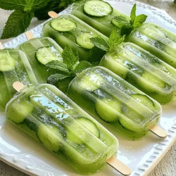 - Cucumber - Fresh mint leaves - Water - Sweetener options (honey or agave syrup) - Lime - Thin cucumber slices - Mint sprigs Cucumber keeps you hydrated. It has a high water content, which helps your body stay cool. Drinking cucumber water can boost your skin's glow. Mint adds a fresh flavor and can aid digestion. It also has calming properties, which help you relax. Together, these ingredients provide a tasty way to enjoy water. Lime gives a zesty kick and adds vitamin C. The sweetness from honey or agave makes the popsicles more enjoyable. These popsicles are not just fun to eat; they are also good for you! You get hydration, vitamins, and a touch of sweetness in each bite. For the complete recipe, check the section above. Blending the ingredients Start by gathering your ingredients. You need cucumber, fresh mint, water, honey or agave, and lime juice. Cut the cucumber into slices. Then, add the cucumber slices, mint leaves, water, honey, and lime juice to your blender. Blend it all until it’s smooth and looks well mixed. Straining the mixture Once blended, it’s time to strain the mixture. Place a fine mesh sieve or cheesecloth over a large bowl. Pour the blended mix into the sieve. Press down to get all the juice out. The solids will stay in the sieve, and you can throw them away. You will be left with a refreshing cucumber-mint liquid. How to fill molds properly Now you can fill your popsicle molds. Pour the strained mixture into the molds, filling them about three-quarters full. This space allows the popsicles to expand when they freeze. Adding decorative garnishes If you want, you can add thin cucumber slices and mint sprigs inside each mold. This makes your popsicles look fancy and fun. Then, place popsicle sticks in each mold. Freezing time requirements Put the molds in the freezer. Let them freeze for at least 4 to 6 hours. You want them to be completely solid before serving. Tips for removing popsicles from molds To get the popsicles out, run warm water over the outside of the molds for a few seconds. Then, gently pull each popsicle out. They should come out easily. Enjoy your refreshing Cucumber Mint Spa Water Popsicles! To make your Cucumber Mint Spa Water Popsicles just right, you can adjust the sweetness. Start with two tablespoons of honey or agave syrup. Taste the mixture before you freeze it. If you want it sweeter, add more sweetener. You can also swap out mint for other herbs. Try basil or rosemary for a fun twist. Fresh fruit can add more flavor, too. Consider adding strawberries or blueberries for a fruity touch. When serving, presentation matters. Place the popsicles on a white platter. Add extra mint leaves around them for a fresh look. You could also serve them with light summer snacks. Pair these popsicles with fresh fruit or a light salad. They work well at picnics or backyard parties. Everyone will love the cool taste on a hot day. Many people make the mistake of overfilling the molds. If you fill them to the top, the mixture will spill as it freezes. Leave some space at the top to allow for expansion. Also, make sure you strain the mixture well. If you skip this step, bits of cucumber and mint will freeze in the popsicles. This can affect the texture and taste. A fine mesh sieve works best for proper straining. Follow these tips for perfect popsicles every time! {{image_2}} You can mix and match flavors for unique popsicles. Here are two tasty ideas: - Cucumber Lemon Mint Popsicles: Add the zest and juice of one lemon. This gives a bright, tangy kick. The lemon pairs well with cucumber and mint. - Berry Mint Spa Water Popsicles: Blend in a cup of mixed berries, like strawberries or blueberries. Berries add sweetness and vibrant color. They also boost the nutrition of your popsicles. You can adjust the recipe to fit various diets: - Vegan adaptations: Use agave syrup instead of honey. This keeps the pops vegan-friendly and still sweet. - Low-sugar or sugar-free alternatives: Swap honey or agave with a sugar substitute like stevia. This will reduce the sugar content while keeping the flavor. Seasonal ingredients can make your popsicles special: - Adding seasonal fruits: In summer, try adding fresh peaches or watermelon. In fall, include apples or pears for a cozy taste. - Incorporating holiday-themed flavors: For winter, mix in spices like cinnamon or nutmeg. These flavors can create a festive vibe in your popsicles. Explore these variations to customize your Cucumber Mint Spa Water Popsicles. Each twist brings its own charm to this refreshing treat. For the full recipe, refer back to the main guide. To keep your Cucumber Mint Spa Water Popsicles fresh, store them in an airtight container. This step prevents freezer burn and keeps flavors strong. If you use popsicle molds, make sure to seal them well. The shelf life of these popsicles is about two months in the freezer. After that, they may lose taste and texture. When you want to enjoy a popsicle, take it out of the freezer. Run warm water over the mold for a few seconds. This method helps to release the popsicle easily. For best results, serve them on a plate. Garnish with extra mint leaves or cucumber slices for a nice touch. These popsicles taste best when enjoyed right after thawing. After enjoying your popsicles, clean the molds with warm soapy water. Rinse them well and let them dry. You can use these molds for other frozen treats, like fruit smoothies or yogurt pops. Get creative and try out different flavors and ingredients. This way, you make the most of your molds while reducing waste. Cucumber Mint Spa Water Popsicles are a cool treat made from fresh ingredients. They include: - 2 cups cucumber, peeled and sliced - 1/2 cup fresh mint leaves, packed - 4 cups water - 2 tablespoons honey or agave syrup - 1 lime, juiced - Optional: Thin cucumber slices and mint sprigs for garnish These popsicles are refreshing and perfect for hot days. You blend cucumber, mint, water, sweetener, and lime juice. Then, strain the mix, pour it into molds, and freeze. This recipe is simple and fun to make! Cucumber Mint Spa Water Popsicles can last about two months in the freezer. Store them in an airtight container to keep them fresh. Avoid storing them in the door, as that area can be warmer. For best taste, enjoy them within a month. Yes, you can use frozen cucumber or mint. Frozen cucumber adds a cool texture. Frozen mint, though, may lose some flavor. Fresh is best if you want strong minty taste. If you choose frozen, be sure to let them thaw a bit before blending. Cucumber Mint Spa Water Popsicles are very healthy. They help keep you hydrated and are low in calories. Cucumbers are full of water and vitamins. Mint helps with digestion and adds flavor without extra sugar. These popsicles are a tasty way to enjoy health benefits while cooling off on a hot day. For the full recipe, check out the previous sections! Cucumber Mint Spa Water Popsicles offer a refreshing way to stay cool and healthy. We covered the key ingredients, including cucumber, mint, and lime, and shared the step-by-step process for making these tasty treats. You learned how to customize flavors and avoid common mistakes. Remember to store them properly for the best taste. Enjoy these popsicles as a nutritious snack or dessert this summer. They are simple to make and a great way to hydrate. Now it’s your turn to create these delicious pops!