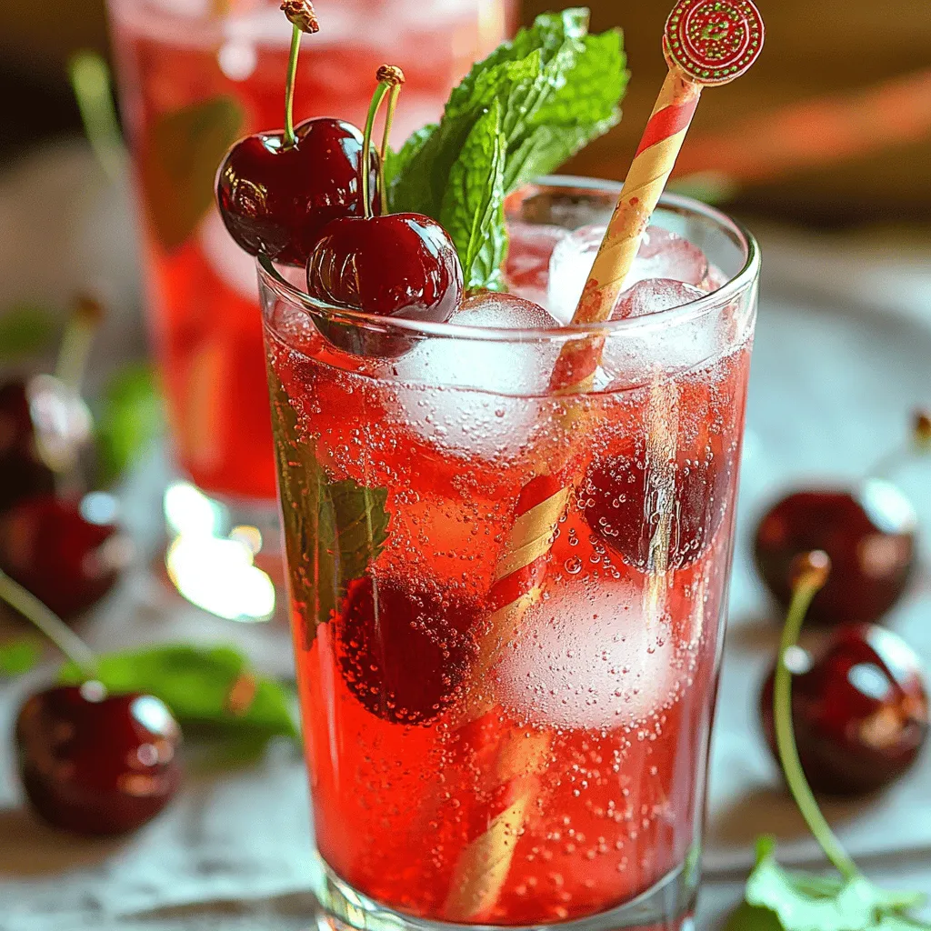 Fresh cherries are the star of this drink. They give it a sweet and fruity flavor. You need 2 cups of pitted and halved cherries for the best taste. Choose ripe, juicy cherries. They add color and a fresh burst of flavor. Mint leaves add a cool touch to the drink. Use about 1/4 cup of fresh mint leaves. This will give your agua fresca a refreshing herbal note. Always pick bright green leaves. They should smell sweet and fragrant. You can save some mint leaves for garnish as well. You will need a few more items to complete the drink. Here’s what to gather: - 1/4 cup agave syrup or honey (adjust for sweetness) - 4 cups sparkling water - Juice of 1 lime - Ice cubes - Fresh cherries and mint sprigs for garnish These ingredients blend well together. The agave syrup or honey adds sweetness. The lime juice brings a zesty kick. The sparkling water gives it a fizzy finish. This combination makes your sparkling cherry mint agua fresca a true delight. For the full recipe, check the section above. First, gather your ingredients. You need fresh cherries, mint leaves, agave syrup or honey, and lime juice. In a blender, combine the pitted cherries, mint leaves, agave syrup or honey, and lime juice. Blend until the mixture is smooth. This creates a tasty cherry mint puree. The fresh mint adds a nice twist to the sweet cherries. Next, we need to strain the puree. Use a fine mesh strainer or cheesecloth over a large pitcher. Pour the puree into the strainer. Press down on the mixture to get all the juice out. This step helps remove any solids, leaving you with smooth juice. Discard the leftover solids. Now, it's time to mix! Pour four cups of sparkling water into the pitcher with the strained cherry mint juice. Gently stir the mixture to combine. Be careful not to stir too hard; you want to keep the bubbles in the sparkling water. To serve, fill your glasses with ice cubes. Then pour the sparkling cherry mint agua fresca over the ice. For a nice touch, garnish each glass with whole cherries and a sprig of fresh mint. This makes for a colorful and inviting drink. Enjoy the refreshing taste! For the complete recipe, check out the Full Recipe section. You may want to change how sweet your drink is. If you like it sweeter, add more agave syrup or honey. Start with a small amount and taste. You can always add more if needed. If you prefer less sweetness, reduce the agave syrup. You can also use fresh lime juice to balance the sweetness. This adds a nice tang that brightens the drink. To make your drink look great, serve it in clear glasses. This shows off the bright red color of the cherries and green mint. Add a decorative straw for fun. You can also use whole cherries and mint sprigs as a garnish. This makes each glass pop and adds a fresh touch. Choose tall glasses or mason jars for serving. They hold the drink well and look charming. The wide mouth allows for easy sipping and garnishing. If you want something fancy, use coupe glasses. They add a touch of elegance to your sparkling cherry mint agua fresca. Enjoying this drink in the right glass makes it even more special. {{image_2}} You can make your sparkling cherry mint agua fresca even more fun! Add a splash of fruit juice. Pineapple or orange juice adds a nice twist. You can also mix in some soda for extra fizz. This gives a different flavor and makes the drink pop! Try other fruits based on what’s in season. In summer, peaches work great. In fall, use apples or pears. These fruits mix well with mint. You can blend them just like the cherries. Each fruit brings a new taste and keeps things fresh. Mint is not the only herb you can use. Basil or rosemary can add a unique flavor. Just crush the leaves before mixing. This helps release their oils and scents. Infusing your agua fresca with different herbs makes it special and exciting every time. I love experimenting with flavors. Feel free to get creative! Use the full recipe as a guide and let your taste buds lead the way. Store your sparkling cherry mint agua fresca in the fridge. Use a pitcher with a lid. This keeps it fresh for a day. Make sure to stir before serving, as the flavors may settle. If you have leftovers, pour them into a sealed container. Keep it in the fridge for up to three days. The sparkling water may lose its fizz, but it will still taste good. You can add more sparkling water when you serve it again. You can reuse leftover cherries and mint in other recipes. Try making cherry smoothies or adding mint to salads. You can also freeze leftover cherries for later use. Just pit and wash them first. This way, you can enjoy their flavor long after making your agua fresca. Yes, you can use frozen cherries. They work well in this drink. Just let them thaw a bit before blending. This helps create a smooth puree. Frozen cherries also add a chill to your agua fresca. If you need a substitute for agave syrup, try honey or maple syrup. Both sweeteners blend well with the cherry mint flavors. You can also use simple syrup, which is easy to make at home. Just mix equal parts sugar and water until dissolved. The agua fresca lasts about 2 to 3 days in the fridge. Store it in a sealed container to keep it fresh. However, the sparkling water may lose its fizz over time. For the best taste, drink it soon after making. You can prepare the cherry mint puree in advance. Store it in the fridge for up to 2 days. When you are ready to serve, mix it with sparkling water and ice. This keeps your drink fresh and bubbly. Yes, you can make a non-sparkling version. Just use still water instead of sparkling water. This will give you a smooth, refreshing drink. Adjust the sweetness to your liking, and enjoy! For the full recipe, check out the Sparkling Cherry Mint Agua Fresca. This blog post showed how to make a Cherry Mint Agua Fresca. You learned about fresh cherries and mint leaves. We walked through making the cherry mint puree and straining the mix. You now know how to combine it with sparkling water and serve it well. Remember, you can adjust sweetness and try different fruits. Store leftovers properly to enjoy later. Keep experimenting with flavors. Have fun on your journey to making this refreshing drink!