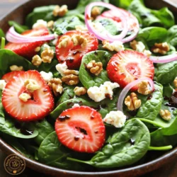 To make your Spinach Strawberry Salad with Feta, gather these fresh ingredients: - 4 cups fresh spinach leaves, washed and dried - 1 cup strawberries, hulled and sliced - 1/2 cup feta cheese, crumbled - 1/4 cup walnuts, chopped (or try pecans) - 1/4 red onion, thinly sliced - 2 tablespoons balsamic vinegar - 1 tablespoon olive oil - 1 teaspoon honey - Salt and pepper to taste These measurements work well for a bright and tasty salad. You can adjust them based on your taste. - Use baby spinach if you want a milder flavor. - Swap strawberries with blueberries or raspberries for a twist. - Feel free to change feta with goat cheese or mozzarella. - If you want a nut-free option, leave out walnuts and use seeds instead. This salad isn't just delicious; it also packs a health punch. - Spinach: Rich in iron and vitamins A, C, and K, spinach boosts your immune system. - Strawberries: These fruits are high in antioxidants and good for heart health. - Feta Cheese: Feta adds calcium and protein, which support strong bones. - Walnuts: They are a great source of omega-3 fatty acids, which are good for your brain. - Red Onion: This adds flavor and contains quercetin, which has anti-inflammatory properties. - Balsamic Vinegar: It can help with digestion and adds a tangy taste. - Olive Oil: A heart-healthy fat that supports overall health. With these ingredients, you can create a salad that looks good and is good for you. For the detailed steps, check out the Full Recipe. First, wash your spinach leaves. I find that fresh leaves make the salad bright and tasty. After washing, dry them well. You don't want water to make your salad soggy. Next, hull and slice the strawberries. Their sweet flavor pairs perfectly with spinach. Then, crumble the feta cheese. It adds a creamy touch to each bite. Lastly, chop the walnuts or pecans for a nice crunch. If you prefer a sweeter flavor, go for pecans. In a small bowl, whisk together balsamic vinegar, olive oil, honey, salt, and pepper. The balsamic gives a nice tang, while honey adds sweetness. I like to taste the dressing as I mix. If you want more sweetness, add a bit more honey. If you enjoy tang, make it a touch more acidic with vinegar. In a large salad bowl, combine the spinach and strawberries. Add the crumbled feta and chopped nuts. Then, toss in the thinly sliced red onion. This adds a sharp bite that enhances the flavors. Drizzle your dressing over the salad just before serving. Toss gently to coat everything well. Taste your salad and adjust with more salt or pepper if needed. Remember, enjoy the vibrant colors and fresh scents of your salad! For the full recipe, check out the Spinach Strawberry Bliss Salad 🥗. Using fresh ingredients is key. Always pick bright green spinach. It should feel crisp, not wilted. Choose strawberries that are vibrant red and firm, with no brown spots. When shopping, look at the packaging date for feta cheese. Fresh feta adds a creamy touch. Store all ingredients in the fridge until you’re ready to make your salad. A great salad needs a balance of flavors. The sweet strawberries pair well with the salty feta. The nuts give a nice crunch, adding texture. Use balsamic vinegar for a tangy kick. Adjust the honey to suit your taste. If you want a little heat, add a pinch of black pepper. Taste as you go to find your perfect mix. How you serve your salad can make it more appealing. Use a large, shallow bowl to show off the colors. Layer the ingredients for a beautiful look. Add extra strawberry slices on top for a pop of color. A sprinkle of feta adds a nice touch. Serve it right away to keep the spinach fresh. For a heartier meal, add grilled chicken on the side. You can find the full recipe [here](#). {{image_2}} To make your Spinach Strawberry Salad a full meal, add proteins. Grilled chicken or shrimp works great. You can also try chickpeas for a plant-based option. Just toss them into the salad after mixing the veggies. This adds texture and makes it more filling. You can switch up the strawberries based on the season. In summer, add ripe peaches or berries. In fall, sliced apples or pears can be a nice touch. Each fruit brings its own flavor and makes the salad fun and fresh. Experiment and find your favorite mix! While the balsamic dressing is tasty, feel free to try different ones. A honey mustard dressing can add a sweet and tangy twist. You might also enjoy a lemon vinaigrette for a bright flavor. Mix it up and see what you like best! For the full recipe, check out the details above. To store leftover spinach strawberry salad, place it in an airtight container. This keeps the salad fresh. Make sure to store it in the fridge. Try to eat the leftovers within two days. The berries will lose their crunch after that. To keep ingredients fresh, wash and dry spinach and strawberries right before use. Store spinach in a damp paper towel inside a bag. This helps it last longer. For strawberries, keep them in a container with air holes. Don't wash them until you are ready to eat. Feta cheese should stay in its brine or in a covered container. This keeps it moist and flavorful. This salad is best served cold, so reheating is not needed. If you want to warm it, avoid the spinach and berries. Instead, warm the dressing lightly. Drizzle the warm dressing over the salad just before serving. This adds a nice touch without wilting the greens. For the full recipe, check out the Spinach Strawberry Bliss Salad. Yes, you can make this salad ahead of time. However, I suggest waiting to add the dressing. If you mix it too early, the spinach may wilt. You can prepare all the ingredients and store them separately. When you are ready to eat, just toss everything together. This keeps the salad fresh and crunchy. If you want to swap feta, try goat cheese or blue cheese. Both add a creamy texture. If you like a milder taste, use mozzarella or ricotta. Each cheese will change the flavor slightly, but it will still be delicious. Feel free to experiment and find your favorite! To make this salad vegan, skip the feta cheese. You can replace it with avocado for creaminess. Another option is to use nuts or seeds for extra crunch. For the dressing, use maple syrup instead of honey. With these swaps, you still enjoy a fresh and healthy salad. Making a great salad is easy with the right ingredients and steps. You learned about key ingredients, their health benefits, and how to mix flavors for the best taste. Remember to store your leftovers well and explore variations for fun. Keep it fresh and colorful. Salads can be a tasty meal any time. By following these tips, your salads will wow everyone! Enjoy making and sharing your delicious creations.