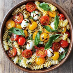 - 8 ounces rotini or penne pasta - 1 cup cherry tomatoes, halved - 1 cup mozzarella pearls (bocconcini) - 1 cup fresh basil leaves, torn - 3 tablespoons extra-virgin olive oil - 2 tablespoons balsamic glaze - 1 clove garlic, minced - Salt and pepper to taste - Optional: add avocado, olives, or grilled chicken for variations When making Easy Caprese Pasta Salad, you need fresh and simple ingredients. The main ingredients create a vibrant mix. I use rotini or penne pasta as my base. Their twisty shapes hold the dressing well. Cherry tomatoes add a burst of sweetness, and mozzarella pearls bring a creamy texture. Fresh basil leaves give it a lovely aroma and flavor. For the dressing, I blend olive oil and balsamic glaze. This adds a rich, tangy kick. A touch of minced garlic amps up the taste. Don't forget to season with salt and pepper to make it perfect. If you want to mix things up, consider adding avocado or olives. Grilled chicken also works well for some protein. These options let you customize your salad to your liking. For the full recipe, check here: [Full Recipe]. Start by boiling salted water in a large pot. Add 8 ounces of rotini or penne pasta. Cook the pasta until it is al dente, which usually takes about 8-10 minutes. Once done, drain the pasta in a colander. Rinse it under cold water to stop the cooking process. This helps keep the pasta firm and fresh. While the pasta cools, take 1 cup of cherry tomatoes. Halve them to release their juicy goodness. Next, tear 1 cup of fresh basil leaves into smaller pieces. This adds a nice touch of flavor and aroma to the salad. In a large mixing bowl, combine the cooled pasta, halved cherry tomatoes, 1 cup of mozzarella pearls, and the torn basil leaves. Gently mix everything together. This step is where the colors and flavors come together beautifully. In a small bowl, whisk together 3 tablespoons of extra-virgin olive oil, 2 tablespoons of balsamic glaze, and 1 minced garlic clove. Add a pinch of salt and a dash of pepper. Mix until everything is well combined. This dressing adds a rich and tangy flavor to your salad. Pour the dressing over your salad mixture. Toss everything gently to coat the pasta and veggies evenly. Let the salad chill for at least 30 minutes in the fridge. This allows the flavors to blend and develop. After chilling, serve it cold or at room temperature for a refreshing dish. Enjoy your Easy Caprese Pasta Salad! For a full recipe, check the [Full Recipe]. To make your Easy Caprese Pasta Salad shine, start with fresh ingredients. Fresh basil, ripe tomatoes, and creamy mozzarella bring out the best taste. Adjust the salt and pepper according to your personal preference. This simple step can elevate your dish from good to great. Chilling the salad is key for enhancing the flavors. It helps the ingredients meld together. For easy entertaining, prepare the salad ahead of time. This way, you can focus on enjoying your time with guests instead of rushing in the kitchen. This salad is versatile and pairs well with grilled meats. It can also serve as a refreshing side dish. Feel free to serve it at picnics, parties, or as a light meal. With its bright colors and fresh taste, it’s sure to impress. For the full recipe, see above. {{image_2}} You can make your Caprese pasta salad even better by adding more veggies. Try including bell peppers for a sweet crunch. Cucumbers add a cool bite. Spinach brings a lovely green color and boosts nutrition. Mix and match these veggies to find your favorite blend. Want to change up the flavor? Experiment with a lemon vinaigrette. This bright dressing adds a zesty kick. Pesto is another great option. Its rich taste pairs perfectly with the fresh ingredients. You can switch things up based on your mood or what you have at home. You can serve this salad in different ways too. Turn it into a Caprese pasta bake for a warm dish. Just mix everything in a baking dish and bake until bubbly. Or, try serving it in lettuce wraps for a fun twist. This makes a great appetizer or light meal option. For the full recipe, check out the Easy Caprese Pasta Salad section. Store your Caprese pasta salad in an airtight container in the refrigerator. This keeps it fresh and safe to eat later. Make sure the lid seals tightly to prevent any air from getting in. For the best taste, eat the salad within 2-3 days. After that, the flavors might fade and the ingredients can lose their crunch. Keeping track of the days helps you enjoy it at its best. Freezing this salad is not recommended. The tomatoes and mozzarella may change texture after thawing. This change can affect the overall taste and feel of your dish. Enjoy it fresh for the best experience! For the full recipe, you can check out the Easy Caprese Pasta Salad. Yes, it's best if allowed to sit in the fridge for 30 minutes to an hour before serving. This chilling time helps all the flavors mix well. You can prepare it in advance and save time on busy days. Just keep it covered in the fridge. Rotini or penne works best due to their ability to hold the dressing. Their shape grabs the sauce and other ingredients. This makes every bite packed with flavor. I love using rotini for its fun, twisty shape. It adds a nice touch to the salad. Substitute mozzarella with vegan cheese or skip it altogether for a vegan option. You can use a nut-based cheese or tofu for creaminess. This way, you keep the salad tasty without dairy. Fresh herbs and ripe tomatoes still shine in this version. Yes, grilled chicken or shrimp can make it more filling. Adding protein turns this salad into a complete meal. You can also use chickpeas for a plant-based option. Just mix them in with the other ingredients for a hearty dish. This blog post covered a bright and tasty Caprese pasta salad. You learned the main ingredients, like rotini pasta, cherry tomatoes, and mozzarella. I walked you through step-by-step instructions for cooking and mixing it all together. You also found helpful tips for great flavor and suggestions for custom extras. Now, you can enjoy this salad at home or impress guests. It's easy, fresh, and full of flavor. Don't forget to try different variations for even more fun!