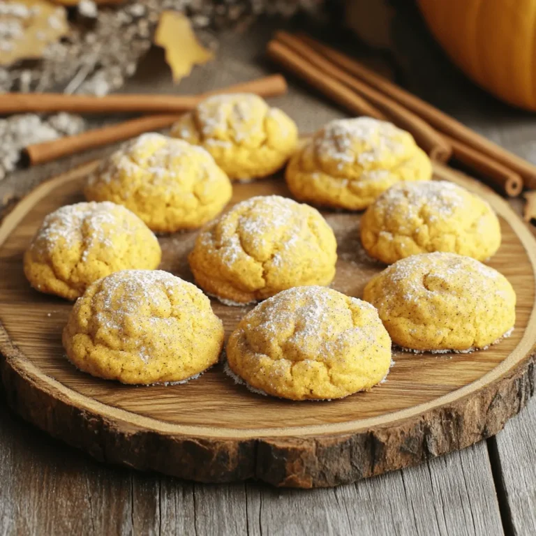 To make tasty pumpkin snickerdoodles, gather these key ingredients: - 1 cup unsalted butter, softened - 1 cup granulated sugar - 1/2 cup brown sugar, packed - 1 cup pumpkin puree - 2 teaspoons vanilla extract - 2 large eggs - 3 1/2 cups all-purpose flour - 1 teaspoon cream of tartar - 1 teaspoon baking soda - 1/2 teaspoon salt - 1 tablespoon ground cinnamon - 1 teaspoon ground nutmeg - 1/2 teaspoon ground ginger - 1/4 teaspoon ground cloves - 1/4 cup granulated sugar (for rolling) - 2 tablespoons ground cinnamon (for rolling) These ingredients create the soft and chewy texture that we love. You can add some optional ingredients to boost the taste: - 1/2 cup chopped nuts, like walnuts or pecans - 1/2 cup chocolate chips or white chocolate chips - 1/4 cup dried cranberries for a tart twist These add-ins can make your cookies even more special. Make sure you have these tools ready for baking: - Mixing bowls - Measuring cups and spoons - Electric mixer or whisk - Baking sheet - Parchment paper - Cookie scoop or tablespoon Having the right equipment helps the baking process go smoothly. For the full recipe, check out the provided steps to make your delicious pumpkin snickerdoodles! Start by preheating your oven to 350°F (175°C). Line a baking sheet with parchment paper to keep cookies from sticking. In a large bowl, mix 1 cup of softened butter, 1 cup of granulated sugar, and 1/2 cup of brown sugar. Beat these together until light and fluffy. Next, add 1 cup of pumpkin puree and mix well. This gives the cookies their wonderful flavor and moisture. Now, add 2 teaspoons of vanilla extract and 2 large eggs. Mix one egg at a time to ensure it blends well. In another bowl, whisk together the dry ingredients: 3 1/2 cups of all-purpose flour, 1 teaspoon of cream of tartar, 1 teaspoon of baking soda, and 1/2 teaspoon of salt. Add in 1 tablespoon of ground cinnamon, 1 teaspoon of ground nutmeg, 1/2 teaspoon of ground ginger, and 1/4 teaspoon of ground cloves. These spices add warmth and depth to your cookies. Gradually stir the dry mix into the wet mix. Mix until just combined; be careful not to overmix. This step is key to keeping your cookies soft. In a small bowl, combine 1/4 cup of granulated sugar with 2 tablespoons of ground cinnamon. This will coat the cookies and give them that classic snickerdoodle taste. Scoop about 1 tablespoon of dough and roll it into a ball. Roll the dough ball in the cinnamon-sugar mix before placing it on the baking sheet. Space them about 2 inches apart. Now, bake the cookies in your preheated oven for 10-12 minutes. You want the edges to be light golden. The centers will look soft, but they will firm up as they cool. Once baked, remove the cookies from the oven. Let them cool on the baking sheet for about 5 minutes. This helps them set. After that, transfer the cookies to a wire rack to cool completely. For a lovely presentation, arrange the cooled cookies on a festive platter. You can dust them with powdered sugar for a touch of elegance. Adding a few cinnamon sticks as a garnish gives it a cozy fall vibe. Enjoy your delicious pumpkin snickerdoodles! For the full recipe, check out the earlier section. To get soft and chewy Pumpkin Snickerdoodles, follow these tips: - Use room temperature butter: This helps mix air into the butter. It makes your cookies light. - Do not overmix the dough: Mixing too much can make cookies tough. Mix until just combined. - Chill the dough: If you want thicker cookies, chill the dough for 30 minutes. This helps them hold shape. Here are some common mistakes that can ruin your cookies: - Using too much flour: Always measure flour correctly. Use the spoon-and-level method for accuracy. - Not measuring baking soda: Too little or too much can change the texture. Always use the right amount. - Skipping the rolling step: Rolling in cinnamon-sugar adds flavor. Don’t skip this for tasty cookies. Correct measuring is key to great cookies. Here are my best practices: - Use dry measuring cups for solids: Fill the cup and level it off with a knife. Don’t pack it down. - Use liquid measuring cups for liquids: This keeps the measurements accurate. Look at eye level for the right amount. - Weigh your ingredients: If you have a kitchen scale, use it. This gives the most precise measurements. For the full recipe, check the section above! {{image_2}} You can make pumpkin snickerdoodles gluten-free! Use a gluten-free flour blend instead of all-purpose flour. Look for a blend that includes xanthan gum. This helps the cookies hold together. The taste will still be great. You will not miss the gluten at all! Want to try a vegan version? Replace the butter with coconut oil or vegan butter. For the eggs, use flaxseed or applesauce. To make a flax egg, mix one tablespoon of ground flaxseed with three tablespoons of water. Let it sit for a few minutes to thicken. This makes a great egg substitute. Your vegan cookies will still be soft and tasty. Add-ins can make your cookies even better! Try mixing in chocolate chips or nuts. Chopped walnuts or pecans give a nice crunch. Dried cranberries add a sweet and tart flavor. You can also sprinkle some toffee bits for a fun twist. Explore different combinations to find your favorite! For the full recipe, check out the [Full Recipe]. To keep your Pumpkin Snickerdoodles fresh, store them in an airtight container. This will help keep them soft and tasty. You can layer the cookies with parchment paper to avoid sticking. If you store them at room temperature, they will stay good for about a week. For longer storage, consider refrigerating them. This can keep them fresh for up to two weeks. Freezing Pumpkin Snickerdoodles is a great way to save them. First, let the cookies cool completely. Then, place them in a single layer on a baking sheet. Freeze them for about one hour. This helps them keep their shape. After that, transfer the cookies to a freezer-safe bag or container. Make sure to remove as much air as possible. You can freeze them for up to three months. When you are ready to enjoy your frozen cookies, take them out of the freezer. Let them thaw at room temperature for about 30 minutes. If you want them warm, you can reheat them in the oven. Preheat your oven to 350°F (175°C). Place the cookies on a baking sheet and heat for about 5 minutes. This will bring back their soft texture. Enjoy your Pumpkin Snickerdoodles like they are fresh from the oven! Pumpkin Snickerdoodles stand out due to their rich pumpkin flavor. The addition of pumpkin puree gives these cookies a soft, moist texture. It also adds warmth from spices like cinnamon, nutmeg, and ginger. These spices enhance the fall vibe. Regular snickerdoodles use just butter and sugar, making them less rich. The pumpkin makes each bite taste like autumn. Yes, you can use canned pumpkin. It saves time and still gives great flavor. Just make sure to choose pure pumpkin puree, not pumpkin pie filling. The filling contains extra sugar and spices that can change the taste. When you use canned pumpkin, your cookies will still turn out soft and delicious. Pumpkin Snickerdoodles stay fresh for about one week at room temperature. Store them in an airtight container to keep them soft. If you want to keep them longer, you can freeze them. They can last up to three months in the freezer. Just thaw them at room temperature before enjoying. For the full recipe, check out the detailed steps above. You now know the key ingredients and steps to make Pumpkin Snickerdoodles. We discussed how to add flavors, avoid mistakes, and store your treats. Remember, the perfect cookie texture comes from careful measuring and technique. You can even try gluten-free or vegan versions for fun twists. These cookies are not just tasty; they can stay fresh if stored right. Enjoy baking and sharing these delicious treats with loved ones!