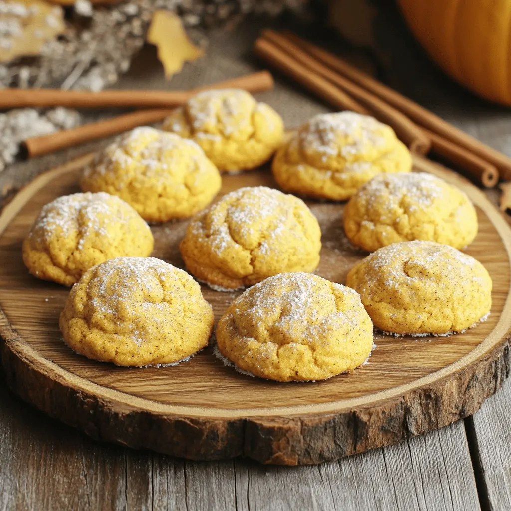 To make tasty pumpkin snickerdoodles, gather these key ingredients: - 1 cup unsalted butter, softened - 1 cup granulated sugar - 1/2 cup brown sugar, packed - 1 cup pumpkin puree - 2 teaspoons vanilla extract - 2 large eggs - 3 1/2 cups all-purpose flour - 1 teaspoon cream of tartar - 1 teaspoon baking soda - 1/2 teaspoon salt - 1 tablespoon ground cinnamon - 1 teaspoon ground nutmeg - 1/2 teaspoon ground ginger - 1/4 teaspoon ground cloves - 1/4 cup granulated sugar (for rolling) - 2 tablespoons ground cinnamon (for rolling) These ingredients create the soft and chewy texture that we love. You can add some optional ingredients to boost the taste: - 1/2 cup chopped nuts, like walnuts or pecans - 1/2 cup chocolate chips or white chocolate chips - 1/4 cup dried cranberries for a tart twist These add-ins can make your cookies even more special. Make sure you have these tools ready for baking: - Mixing bowls - Measuring cups and spoons - Electric mixer or whisk - Baking sheet - Parchment paper - Cookie scoop or tablespoon Having the right equipment helps the baking process go smoothly. For the full recipe, check out the provided steps to make your delicious pumpkin snickerdoodles! Start by preheating your oven to 350°F (175°C). Line a baking sheet with parchment paper to keep cookies from sticking. In a large bowl, mix 1 cup of softened butter, 1 cup of granulated sugar, and 1/2 cup of brown sugar. Beat these together until light and fluffy. Next, add 1 cup of pumpkin puree and mix well. This gives the cookies their wonderful flavor and moisture. Now, add 2 teaspoons of vanilla extract and 2 large eggs. Mix one egg at a time to ensure it blends well. In another bowl, whisk together the dry ingredients: 3 1/2 cups of all-purpose flour, 1 teaspoon of cream of tartar, 1 teaspoon of baking soda, and 1/2 teaspoon of salt. Add in 1 tablespoon of ground cinnamon, 1 teaspoon of ground nutmeg, 1/2 teaspoon of ground ginger, and 1/4 teaspoon of ground cloves. These spices add warmth and depth to your cookies. Gradually stir the dry mix into the wet mix. Mix until just combined; be careful not to overmix. This step is key to keeping your cookies soft. In a small bowl, combine 1/4 cup of granulated sugar with 2 tablespoons of ground cinnamon. This will coat the cookies and give them that classic snickerdoodle taste. Scoop about 1 tablespoon of dough and roll it into a ball. Roll the dough ball in the cinnamon-sugar mix before placing it on the baking sheet. Space them about 2 inches apart. Now, bake the cookies in your preheated oven for 10-12 minutes. You want the edges to be light golden. The centers will look soft, but they will firm up as they cool. Once baked, remove the cookies from the oven. Let them cool on the baking sheet for about 5 minutes. This helps them set. After that, transfer the cookies to a wire rack to cool completely. For a lovely presentation, arrange the cooled cookies on a festive platter. You can dust them with powdered sugar for a touch of elegance. Adding a few cinnamon sticks as a garnish gives it a cozy fall vibe. Enjoy your delicious pumpkin snickerdoodles! For the full recipe, check out the earlier section. To get soft and chewy Pumpkin Snickerdoodles, follow these tips: - Use room temperature butter: This helps mix air into the butter. It makes your cookies light. - Do not overmix the dough: Mixing too much can make cookies tough. Mix until just combined. - Chill the dough: If you want thicker cookies, chill the dough for 30 minutes. This helps them hold shape. Here are some common mistakes that can ruin your cookies: - Using too much flour: Always measure flour correctly. Use the spoon-and-level method for accuracy. - Not measuring baking soda: Too little or too much can change the texture. Always use the right amount. - Skipping the rolling step: Rolling in cinnamon-sugar adds flavor. Don’t skip this for tasty cookies. Correct measuring is key to great cookies. Here are my best practices: - Use dry measuring cups for solids: Fill the cup and level it off with a knife. Don’t pack it down. - Use liquid measuring cups for liquids: This keeps the measurements accurate. Look at eye level for the right amount. - Weigh your ingredients: If you have a kitchen scale, use it. This gives the most precise measurements. For the full recipe, check the section above! {{image_2}} You can make pumpkin snickerdoodles gluten-free! Use a gluten-free flour blend instead of all-purpose flour. Look for a blend that includes xanthan gum. This helps the cookies hold together. The taste will still be great. You will not miss the gluten at all! Want to try a vegan version? Replace the butter with coconut oil or vegan butter. For the eggs, use flaxseed or applesauce. To make a flax egg, mix one tablespoon of ground flaxseed with three tablespoons of water. Let it sit for a few minutes to thicken. This makes a great egg substitute. Your vegan cookies will still be soft and tasty. Add-ins can make your cookies even better! Try mixing in chocolate chips or nuts. Chopped walnuts or pecans give a nice crunch. Dried cranberries add a sweet and tart flavor. You can also sprinkle some toffee bits for a fun twist. Explore different combinations to find your favorite! For the full recipe, check out the [Full Recipe]. To keep your Pumpkin Snickerdoodles fresh, store them in an airtight container. This will help keep them soft and tasty. You can layer the cookies with parchment paper to avoid sticking. If you store them at room temperature, they will stay good for about a week. For longer storage, consider refrigerating them. This can keep them fresh for up to two weeks. Freezing Pumpkin Snickerdoodles is a great way to save them. First, let the cookies cool completely. Then, place them in a single layer on a baking sheet. Freeze them for about one hour. This helps them keep their shape. After that, transfer the cookies to a freezer-safe bag or container. Make sure to remove as much air as possible. You can freeze them for up to three months. When you are ready to enjoy your frozen cookies, take them out of the freezer. Let them thaw at room temperature for about 30 minutes. If you want them warm, you can reheat them in the oven. Preheat your oven to 350°F (175°C). Place the cookies on a baking sheet and heat for about 5 minutes. This will bring back their soft texture. Enjoy your Pumpkin Snickerdoodles like they are fresh from the oven! Pumpkin Snickerdoodles stand out due to their rich pumpkin flavor. The addition of pumpkin puree gives these cookies a soft, moist texture. It also adds warmth from spices like cinnamon, nutmeg, and ginger. These spices enhance the fall vibe. Regular snickerdoodles use just butter and sugar, making them less rich. The pumpkin makes each bite taste like autumn. Yes, you can use canned pumpkin. It saves time and still gives great flavor. Just make sure to choose pure pumpkin puree, not pumpkin pie filling. The filling contains extra sugar and spices that can change the taste. When you use canned pumpkin, your cookies will still turn out soft and delicious. Pumpkin Snickerdoodles stay fresh for about one week at room temperature. Store them in an airtight container to keep them soft. If you want to keep them longer, you can freeze them. They can last up to three months in the freezer. Just thaw them at room temperature before enjoying. For the full recipe, check out the detailed steps above. You now know the key ingredients and steps to make Pumpkin Snickerdoodles. We discussed how to add flavors, avoid mistakes, and store your treats. Remember, the perfect cookie texture comes from careful measuring and technique. You can even try gluten-free or vegan versions for fun twists. These cookies are not just tasty; they can stay fresh if stored right. Enjoy baking and sharing these delicious treats with loved ones!