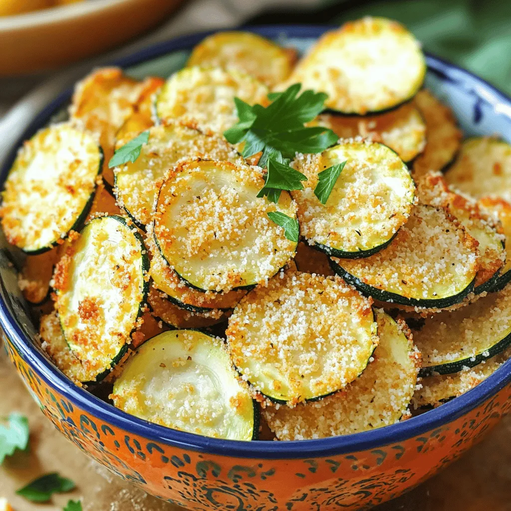 To make crispy air fryer zucchini chips, you need a few simple items. Here’s what you will need: - 2 medium zucchinis - 1 cup breadcrumbs (panko suggested) - 1/2 cup grated Parmesan cheese - 1 teaspoon garlic powder - 1 teaspoon onion powder - 1/2 teaspoon paprika - Salt and pepper to taste - 1/4 cup olive oil (or cooking spray for a lighter version) These ingredients work together to create a tasty snack that is both crunchy and flavorful. The zucchinis provide a fresh base, while the breadcrumbs and cheese add the perfect crunch and savory taste. The spices enhance the flavor, making each bite exciting. Using panko breadcrumbs will give your chips an extra crispy texture, which I highly recommend for the best results. For the oil, you can use olive oil for a richer taste, or opt for cooking spray if you're looking for a lighter option. The combination of these ingredients makes it easy to enjoy a healthy treat at home. Check out the Full Recipe for complete cooking instructions! Start by preheating your air fryer to 375°F (190°C). This step helps the chips cook evenly. Preheating ensures a nice crisp texture, which we all love in zucchini chips. Next, take your two medium zucchinis. Slice them into thin rounds, about 1/8 inch thick. You can use a sharp knife or a mandoline for even slices. Thin slices cook better and become crispier. In a large bowl, mix the breadcrumbs, Parmesan cheese, garlic powder, onion powder, paprika, salt, and pepper. This mix adds flavor to each chip. Drizzle olive oil over the zucchini slices. Toss until they are coated. Now, dip each slice into the breadcrumb mixture. Press gently to make sure the crumbs stick. Arrange the coated zucchini slices in a single layer in the air fryer basket. Avoid overcrowding to allow hot air to circulate. Cook them for 10-12 minutes, flipping halfway through. When they turn golden brown and crispy, they are ready. After cooking, let the chips cool for a few minutes. They will get even crisper as they cool. For the full recipe, you can always refer to the link provided earlier. Enjoy your crunchy zucchini chips! To get that perfect crunch, slice your zucchinis thin. Aim for about 1/8 inch thick. This lets them cook evenly. If they are too thick, they won't crisp up well. I like using a mandoline for uniform slices. Also, make sure your air fryer is preheated. This step helps the chips cook faster and crispier. Don’t hold back on flavor! Add more spices to your breadcrumb mix. Try cayenne pepper for heat or herbs like oregano and thyme. You can also use lemon zest for a fresh twist. Feel free to experiment! Mix and match until you find your favorite blend. The more flavor you add, the tastier your chips will be. Avoid overcrowding the air fryer basket. Lay the zucchini slices in a single layer. If they touch or stack, they won’t cook right. Cook in batches if needed. Flip the chips halfway through cooking. This ensures both sides get nice and crispy. Following these tips will give you perfect, crunchy chips every time. Explore more in the Full Recipe! {{image_2}} You can easily change the flavor of your zucchini chips. Try adding spices like cayenne pepper for heat or Italian herbs for a savory kick. Mixing in some cumin can give it a warm, earthy taste. Just remember to adjust the salt when adding new spices. This lets you personalize your chips to match your mood or meal. If you need a gluten-free option, use almond flour or crushed nuts instead of breadcrumbs. This keeps the chips crunchy and adds a nice nutty flavor. You can also use cornmeal for a different texture. Just sprinkle it on the zucchini slices after you coat them in oil. This will create a delightful crunch. Zucchini chips are great on their own, but they pair well with dips. Try serving them with ranch dressing or a spicy sriracha mayo for a tasty twist. You can also use them as a side with sandwiches or burgers. For a snack platter, mix them with other chips or fresh veggies for a fun, colorful spread. Enjoy making your crispy air fryer zucchini chips! Check out the Full Recipe for more details. To keep your crispy air fryer zucchini chips fresh, store them in an airtight container. Use parchment paper to separate layers if you stack them. This helps prevent them from getting soggy. Keep the container in a cool, dry place. Avoid storing them in the fridge, as moisture can ruin their crunch. Crispy air fryer zucchini chips can last for about 2 to 3 days when stored properly. After this time, they may lose their crisp texture. If you notice them getting soft, it’s best to eat them soon. For longer storage, you can freeze them, but they won’t be as crispy when thawed. To reheat your zucchini chips, use the air fryer again. Set it to 350°F (175°C) and cook for about 3 to 5 minutes. This will help bring back their crunch. You can also use an oven. Place them on a baking sheet and heat at 350°F (175°C) for 5 to 7 minutes. Avoid microwaving, as this will make them soggy. To make air fryer zucchini chips crispy, slice the zucchini thinly. Aim for about 1/8 inch. This helps them cook evenly. Next, coat them lightly with olive oil. The oil helps the breadcrumbs stick, which adds crunch. Use panko breadcrumbs for extra crispiness. Arrange the slices in a single layer in the air fryer basket. Avoid overcrowding to allow hot air to circulate. Cook at 375°F for 10 to 12 minutes, flipping halfway. This gives you a golden brown, crispy chip. Yes, you can use many different vegetables for air frying. Carrots, sweet potatoes, and eggplant work great too. Just cut them into similar thin slices. For best results, adjust cooking times based on the vegetable. Harder veggies may need longer cooking times. Softer veggies, like bell peppers, may cook faster. Experiment with your favorites to find the best taste and texture. If you don’t have breadcrumbs, don’t worry! You can use crushed crackers or cornmeal as a substitute. Ground nuts like almonds or walnuts can add a yummy crunch too. Just make sure to season them well. You can also make your own breadcrumbs by toasting and crushing bread. This way, you control the flavor and texture. You learned how to make tasty air fryer zucchini chips. We covered the key ingredients, from zucchini to panko. I shared step-by-step instructions for perfect cooking. Tips helped you get that crispy texture and extra flavor. You can try fun variations and discover smart storage tips too. Remember, air frying is not just easy; it makes veggies yummy. Enjoy making these chips and share them with friends. Your kitchen adventures are just starting!