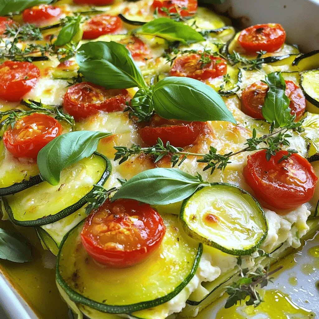 To make a Zucchini Leek Casserole, gather these fresh ingredients: - 3 medium zucchinis, thinly sliced - 2 large leeks, white and light green parts, sliced - 1 cup cherry tomatoes, halved - 1 cup ricotta cheese - 1 cup grated mozzarella cheese - 1/2 cup grated Parmesan cheese - 2 cloves garlic, minced - 1 tablespoon olive oil - 1 teaspoon dried thyme - Salt and pepper to taste - Fresh basil leaves for garnish Using fresh ingredients makes a big difference in flavor. Fresh zucchini and leeks taste better and have better texture. They bring life to the dish. Fresh herbs, like basil, add brightness. Quality ingredients lead to a tasty meal. When cooking, I always choose fresh over canned or frozen. It shows in the final dish. When you pick zucchinis, look for ones that are firm and shiny. They should feel heavy for their size. Avoid ones with soft spots or wrinkles. For leeks, choose ones with a bright color and no brown tips. The white part should be thick and firm. Fresh leeks have a mild, sweet flavor. Both veggies should smell fresh and earthy. This will help ensure your casserole shines in taste and texture. Start by gathering your ingredients. You need fresh zucchinis, leeks, and cheese. Wash the zucchinis well. Slice them thinly, about 1/4 inch thick. Next, clean the leeks. Cut off the dark green tops and slice the white and light green parts. Heat one tablespoon of olive oil in a large skillet over medium heat. Add the sliced leeks and cook for about five minutes. They should soften a bit. Then, stir in two cloves of minced garlic and cook for one more minute. This step fills your kitchen with great smells. In a big bowl, mix the sliced zucchini, cooked leeks and garlic, halved cherry tomatoes, ricotta cheese, thyme, salt, and pepper. Make sure everything is well combined. This mixture is the heart of your casserole. For the assembly, take a greased 9x13 inch baking dish. Layer half of the zucchini mixture evenly on the bottom. Sprinkle half of the mozzarella and Parmesan cheese on top. This will help create a nice, cheesy crust. Add the rest of the zucchini mixture on top. Then, finish with the remaining mozzarella and Parmesan cheese. Cover the dish with aluminum foil. This helps the casserole cook evenly. Now, it’s time to bake! Preheat your oven to 375°F (190°C). Place the covered dish in the oven and bake for 25 minutes. After that, remove the foil. Bake for another 15 to 20 minutes until the cheese is bubbly and golden brown. Let it sit for five to ten minutes after you take it out. This resting time helps the layers set. Finally, garnish with fresh basil leaves. Serve and enjoy this warm, tasty dish. For the full recipe, check out the details provided above. One big mistake is cutting the zucchini too thick. Thin slices cook better and blend well. Another mistake is not cooking the leeks enough. They should soften to bring out their sweet flavor. Don't skip the seasoning. Salt and pepper enhance every bite. Overcrowding the baking dish can also cause uneven cooking. Layer your ingredients well for a perfect bake. You can add more flavor in simple ways. Try fresh herbs like thyme or basil for freshness. A splash of lemon juice brightens the dish. If you love spice, add a pinch of red pepper flakes. For a richer taste, mix in some sautéed mushrooms or spinach. You can also swap out the cheeses. Feta or goat cheese adds a tangy twist. A great look makes a meal more special. Use a clear glass baking dish to show off the layers. When serving, sprinkle fresh basil on top for color. Use a large spoon to serve portions neatly. Pair it with a simple salad for a nice contrast. Enjoy the warm, cheesy goodness as you present this dish. For the full recipe, check the earlier section. {{image_2}} You can change the Zucchini Leek Casserole to fit your taste. Try adding cooked sausage for extra flavor. You could use spinach or kale if you want more greens. Swap the ricotta for cottage cheese if you prefer that texture. You can also mix in some bell peppers or mushrooms. These add-ins make the dish richer and more fun. This casserole can fit many diets. For a dairy-free version, use almond milk or cashew cream in place of cheese. You can also use nutritional yeast for a cheesy flavor without dairy. If you are gluten-free, this recipe is already safe. Just check all your ingredients to ensure they are gluten-free. Pair this casserole with a fresh salad for a light meal. A simple green salad with olive oil dressing works well. You can also serve it alongside crusty bread or garlic bread. The bread soaks up the rich flavors. For a heartier meal, add grilled chicken or fish. These pair well with the creamy layers of the casserole. You can find the full recipe above for all the delicious details. To store leftovers, let the casserole cool first. Place it in an airtight container. Keep it in the fridge for up to four days. Make sure to cover it well to keep it fresh. If you have a big batch, divide it into smaller portions. This way, you can enjoy it later without losing flavor. When you're ready to eat, you have several options. The best way to reheat is in the oven. Preheat it to 350°F (175°C). Place the casserole in a baking dish. Cover it with foil to keep it moist. Heat for about 20 minutes or until it's hot. You can also use a microwave. Just heat it in small time intervals. Stir it every minute to warm it evenly. If you want to freeze this dish, it’s easy! First, let the casserole cool. Then, wrap it tightly in plastic wrap or foil. Place it in a freezer-safe bag or container. It can last up to three months in the freezer. When you want to eat it, thaw it overnight in the fridge. Then reheat it as mentioned above. This way, you can enjoy your Zucchini Leek Casserole anytime! Check out the Full Recipe for more tips on making this dish. Yes, you can prepare the casserole ahead. Simply follow the Full Recipe until the baking step. Cover the dish and store it in the fridge for up to 24 hours. When ready to eat, bake it directly from the fridge. You may need to add a few extra minutes to the baking time. You can customize this dish easily. Here are some great options: - Cooked ground meat for added protein - Spinach or kale for extra greens - Bell peppers for a sweet crunch - Different cheeses like feta or cheddar These add-ins can change the flavor and texture. Yes, this recipe is naturally gluten-free. Just ensure that any added ingredients, like cheese, are gluten-free. You can also use gluten-free breadcrumbs on top for added crunch if you like. Leftovers can last in the fridge for about 3 to 4 days. Store them in an airtight container. This makes it easy to enjoy your casserole later in the week. Pairing side dishes can enhance your meal. Here are some ideas: - A fresh garden salad for a crisp bite - Garlic bread for a warm side - Steamed vegetables for a healthy option These sides balance the richness of the casserole nicely. Using fresh ingredients like zucchini and leeks is key. You learned tips for selecting the best veggies and how to prepare them. I shared step-by-step instructions to help you cook a delicious casserole. You also got tips to avoid common mistakes, enhance flavors, and present your dish well. Lastly, I covered storage and answers to common questions. Now, you can confidently create a tasty Zucchini Leek Casserole. Enjoy your cooking adventure, and share it with friends!