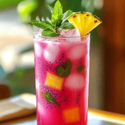 - 1 large ripe dragon fruit, peeled and diced - 1 cup coconut water - 1 cup fresh pineapple juice - Juice of 1 lime - 1 tablespoon honey (adjust to taste) - 1/2 cup fresh mint leaves (and extra for garnish) - Ice cubes Dragon fruit is the star of this drink. It has a bright color and a unique taste. Coconut water adds a light sweetness and hydration. Pineapple juice gives it a tropical kick. Lime juice balances the flavors with a nice zing. You can choose to add honey for extra sweetness. Mint leaves give a refreshing touch. Ice cubes make it cool and perfect for hot days. For the full recipe, check out Dragon Fruit Coconut Cooler. Adding these ingredients together creates a drink you will love! 1. Blender preparation with dragon fruit and liquids Start by peeling and dicing your dragon fruit. Add it to your blender. Then, pour in one cup of coconut water and one cup of fresh pineapple juice. Finally, squeeze the juice of one lime into the mix. This blend creates a tasty base. 2. Incorporating honey for sweetness If you like a sweeter drink, add one tablespoon of honey. You can adjust this based on how sweet you want it. Blend all the ingredients until they are smooth and creamy. This step ensures that everything mixes well. 3. Adding mint leaves to the blend Next, add half a cup of fresh mint leaves. Pulse the blender a few times. This way, you mix in the mint without turning it to mush. The mint adds a fresh flavor to your cooler. 4. Adjusting consistency and flavor After blending, check the drink's thickness. If it seems too thick, add a little more coconut water. Taste your drink and adjust the sweetness if needed. Add more honey or lime juice to get the perfect flavor. 5. Pouring over ice and garnishing Fill your glasses with ice cubes. Pour the Dragon Fruit Coconut Cooler over the ice. For a fun touch, garnish with extra mint leaves on top. This not only looks great but adds extra flavor. Enjoy this refreshing drink! To get the best taste from your Dragon Fruit Coconut Cooler, focus on two main things: sweetness and acidity. - Balancing sweetness with honey: If you like your drink sweeter, add honey. Start with a tablespoon and mix it in. Taste it. If you want it sweeter, add more honey. Adjust it to what you like best. - Adjusting acidity with lime juice: Lime juice adds a nice zing! Squeeze half a lime into your mix. Taste it. If it needs more brightness, add a bit more lime juice. This sharpens the flavors and makes your drink pop. The way you blend makes a big difference in your drink's texture and taste. - Tips for achieving the perfect texture: Blend your dragon fruit, coconut water, and pineapple juice until smooth. If it’s too thick, pour in a little more coconut water. Blend again until it’s just right. You want a creamy, smooth drink. - How to incorporate mint without pulverizing: Add your mint leaves last. Pulse the blender a few times, just enough to mix them in. This keeps the mint fresh and flavorful. You don’t want it turned into tiny bits; you want that fresh mint taste to shine through. For the complete mix of flavors, follow the Full Recipe. Enjoy your refreshing drink! {{image_2}} You can easily change the coconut water in this drink. Try using almond milk or even regular water. Each option gives a unique taste. You can also add different fruits to change the flavor. Consider using mango or kiwi for a new twist. These fruits will blend well with dragon fruit and coconut water. If you want a vegan version, skip the honey. Use maple syrup instead for sweetness. For a sugar-free drink, consider using a sugar substitute like stevia. You can also reduce calories by using less pineapple juice. This drink stays tasty while being lighter. To keep your Dragon Fruit Coconut Cooler fresh, store it in a sealed jar. This prevents air from getting in and keeps it tasty. It’s best to drink it within two days of making it. After that, the flavors may fade. Pair this drink with light snacks like fresh fruit or veggie sticks. The bright flavors complement simple meals well. For a fun twist, serve it in a clear glass with a slice of lime on the rim. Add a colorful straw for a festive touch. Enjoy your drink as a refreshing treat on a hot day! You can skip the honey to make it sugar-free. Instead, use ripe dragon fruit for natural sweetness. If you need more sweetness, try a sugar substitute like stevia. It works well and keeps the drink light. Yes, you can use frozen dragon fruit. It will make your drink extra cold and refreshing. Just blend it directly from the freezer. This way, you can enjoy the same great taste without waiting for it to thaw. Dragon fruit is rich in vitamins and antioxidants. It helps boost your immune system and keeps your skin healthy. Coconut water keeps you hydrated and is low in calories. Both ingredients are great for digestion and can help with weight management. Together, they make a tasty and healthy drink. For the full recipe, check out the Dragon Fruit Coconut Cooler section! The Dragon Fruit Coconut Cooler is a refreshing drink. You learned about key ingredients like dragon fruit, coconut water, and pineapple juice. I shared easy steps to prepare this drink and tips for flavor. You can explore variations by swapping ingredients and making dietary adjustments. In the end, this drink is fun to make and enjoy. It’s great for hot days and pairs well with snacks. Try it out, and you will love the taste!