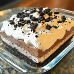 - 24 Oreo cookies (regular or double-stuffed) - ½ cup unsalted butter, melted - 1 cup cream cheese, softened - 1 cup powdered sugar - 2 cups whipped topping (like Cool Whip) - 1½ cups chocolate pudding (instant or homemade) - 2 cups whole milk (for pudding) - Extra crushed Oreo cookies for garnish Choosing the right type of Oreo is key. Regular Oreos work great, but double-stuffed gives more cream. The cream cheese should be full-fat for the best taste. I recommend brands like Philadelphia for cream cheese. For whipped topping, use Cool Whip or a similar brand. These will make your layers smooth and tasty. Quality ingredients really shine in this dessert. To start, take 24 Oreo cookies. You can use regular or double-stuffed. Place them in a food processor. Crush the cookies into fine crumbs. It should look like dirt or sand. Next, take a medium bowl. Mix the crushed Oreos with ½ cup of melted butter. Stir until combined well. This mixture will form the crust. Now, let’s make the cheesecake layer. Grab a large mixing bowl. Add 1 cup of softened cream cheese. Beat it with an electric mixer until smooth. Slowly add 1 cup of powdered sugar. Mix until it is all combined. Carefully fold in 2 cups of whipped topping. This makes it light and fluffy. It’s time to assemble! Take the crust from the fridge. Spread the cheesecake mixture evenly over the crust. Smooth it out gently with a spatula. Next, make the chocolate pudding. In another bowl, whisk together 1½ cups of chocolate pudding mix and 2 cups of whole milk. Whisk until it thickens, about two minutes. Spread the chocolate pudding evenly over the cheesecake layer. Now, let’s add the final touches. Spread the remaining whipped topping over the pudding layer. Make sure it is smooth and even. Finally, place the dessert in the fridge. Chill it for at least 4 hours. For best results, chill overnight. This will help all the layers set nicely. To ensure a smooth cheesecake layer, start with room temperature cream cheese. This helps it mix better. Beat it well until it is creamy and free of lumps. Gradually add powdered sugar. Mix until fully blended. Gently fold in the whipped topping. This keeps it light and fluffy. For the pudding, stir the mix into the milk slowly. Whisk it for about two minutes until it thickens. If you see lumps, keep whisking. You want a creamy texture with no clumps. For a pretty presentation, cut the dessert into neat squares. Place each square on a dessert plate. Drizzle some chocolate syrup around the plate for flair. You can also sprinkle extra crushed Oreos on top for added crunch. This gives it a nice finish and extra taste. If your pudding is too runny, try adding a bit more pudding mix. Whisk it in and let it sit a few more minutes. This will help it thicken. If you notice layer separation, ensure that each layer is fully set before adding the next. Chill the dessert long enough. It should be firm before serving. {{image_2}} You can easily change the flavor of your No-Bake Oreo Delight. Try using different pudding flavors. Vanilla, butterscotch, or even strawberry can work well. Each choice adds a unique taste to the dessert. You can also add fresh fruit. Sliced strawberries or bananas on top can add a nice touch. Drizzle some chocolate or caramel sauce for extra sweetness. If you need gluten-free options, choose gluten-free Oreo cookies. They taste just as good and keep the dessert intact. For vegan options, swap the cream cheese for a plant-based cream cheese. Use coconut whipped cream instead of regular whipped topping. You can also find vegan chocolate pudding mixes in stores. Get creative with your layers! You can add crushed candies or nuts between the layers. Chopped Snickers or crushed peanuts can add a fun crunch. If you love peanut butter, mix it into the cream cheese layer. For a sweeter twist, drizzle caramel sauce in the layers. These ideas can make your dessert even more special. Store your No-Bake Oreo Delight in the fridge. Use an airtight container to keep it fresh. You can also cover it with plastic wrap. This dessert is best served cold. If you want to freeze it, cut it into squares first. Wrap each piece in plastic wrap. Then, place them in a freezer-safe bag. This makes it easy to enjoy later. Just thaw it in the fridge before serving. In the fridge, No-Bake Oreo Delight lasts about 3 to 5 days. Keep an eye on it to enjoy it at its best. Look for signs of spoilage, like an off smell or a change in texture. If it seems watery or has mold, it’s time to toss it. Always trust your senses! Yes, you can make No-Bake Oreo Delight ahead of time. This dessert actually tastes better after chilling. I suggest making it the night before. Store it in the fridge. Cover it well with plastic wrap or a lid. It will stay fresh and delicious for up to three days. If you don’t have whipped topping, don’t worry! You can use homemade whipped cream instead. Just whip heavy cream until it forms soft peaks. You can also use Greek yogurt for a tangy twist. Keep in mind, this will change the taste slightly. Serve No-Bake Oreo Delight in squares for easy sharing. Use a sharp knife to slice it. Place each piece on a dessert plate for a nice touch. Drizzle chocolate syrup around the plate for flair. Garnish with extra crushed Oreos on top for added crunch. Your guests will love it! Yes, you can use different cookies! Try using chocolate sandwich cookies or even graham crackers. These will give your dessert a new flavor. For a fun twist, use peanut butter cookies for the crust. Each choice will create a unique Oreo Delight experience! This blog post shared a fun recipe for No-Bake Oreo Delight. You learned about the key ingredients, like Oreo cookies and cream cheese. I provided easy steps to create each layer, from the crust to the rich filling. Tips ensured smooth layers, while variations allowed for creativity. Finally, I covered storage to keep your dessert fresh. Try this dessert for your next gathering. You'll impress everyone without much effort!