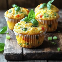 - 1 cup whole wheat flour - 1 cup all-purpose flour - 2 teaspoons baking powder - 1/2 teaspoon baking soda - 1/2 teaspoon salt - 1/2 teaspoon black pepper - 1 teaspoon garlic powder - 1/2 cup grated zucchini - 1/2 cup grated carrot - 1/2 cup chopped spinach - 1/4 cup red bell pepper, diced - 1/4 cup green onions, sliced - 1/2 cup shredded cheese (cheddar or a cheese of your choice) - 2 large eggs - 1 cup milk (dairy or non-dairy) - 1/4 cup olive oil - 1 tablespoon honey or maple syrup These ingredients create a healthy and tasty breakfast muffin. The whole wheat and all-purpose flour give the muffins great structure. Baking powder and baking soda help them rise nicely. I add seasonings like salt, black pepper, and garlic powder for flavor. The fresh vegetables add color, nutrients, and moisture. You’ll find zucchini, carrots, spinach, red bell pepper, and green onions in this mix. The cheese adds creaminess and extra taste. For the wet ingredients, I use eggs, milk, and olive oil for richness. Honey or maple syrup provides just a hint of sweetness. Using quality ingredients ensures your muffins will be delicious and healthy. These muffins are perfect for busy mornings or a quick snack. 1. Preheating and Muffin Tin Preparation First, you need to preheat your oven to 375°F (190°C). This step gets the oven ready for baking. Next, line a muffin tin with paper liners or grease it lightly. This will help your muffins come out easily. 2. Mixing Dry Ingredients In a large bowl, whisk together: - 1 cup whole wheat flour - 1 cup all-purpose flour - 2 teaspoons baking powder - 1/2 teaspoon baking soda - 1/2 teaspoon salt - 1/2 teaspoon black pepper - 1 teaspoon garlic powder Mix these until they are well combined. This dry mix forms the base of your muffins. 3. Combining Vegetables with Dry Mixture In another bowl, mix: - 1/2 cup grated zucchini - 1/2 cup grated carrot - 1/2 cup chopped spinach - 1/4 cup diced red bell pepper - 1/4 cup sliced green onions - 1/2 cup shredded cheese Stir these until the veggies are coated with the dry mixture. This step helps keep the veggies from sinking to the bottom. 1. Whisking Eggs and Adding Liquids In a separate bowl, whisk together: - 2 large eggs - 1 cup milk (dairy or non-dairy) - 1/4 cup olive oil - 1 tablespoon honey or maple syrup Blend these until they are fully mixed. These wet ingredients add moisture and flavor to your muffins. 1. Combining Wet and Dry Ingredients Pour the wet mixture into the dry ingredients. Mix until just combined. Be careful not to overmix, as this can make the muffins tough. 2. Spoon and Bake the Muffins Fold in the veggie-cheese mix until everything is evenly distributed. Spoon the batter into the prepared muffin tin, filling each cup about 3/4 full. Bake for 18-20 minutes. Check with a toothpick; it should come out clean if they are done. Let them cool in the pan for 5 minutes. Then, transfer to a wire rack to cool completely. Avoiding Overmixing for Light Texture Mix your batter gently. Overmixing makes muffins dense. Stir just until the dry and wet ingredients blend. You want lumps, not a smooth batter. This keeps your muffins light and airy. Ensuring Even Veggie Distribution To keep veggies from sinking, coat them in the dry mix first. Toss grated zucchini, carrots, spinach, red bell peppers, and green onions with flour. This helps them spread evenly in the batter. Your muffins will look colorful and inviting. Make-Ahead Options You can prepare the batter a day ahead. Store it in the fridge overnight. This saves time in the morning. Just spoon it into the muffin tin and bake! Freezing and Reheating Tips These muffins freeze well. After cooling, wrap them in plastic wrap or foil. Store in a freezer-safe bag. To reheat, pop them in the oven at 350°F for about 10 minutes. Enjoy warm, tasty muffins anytime! {{image_2}} Different Vegetables to Try You can switch up the veggies in these muffins. Here are some tasty ideas: - Broccoli: Chop it finely for a crunchy bite. - Carrot: Use shredded sweet potato for a different flavor. - Mushrooms: Dice them small for a rich taste. - Kale: Use this instead of spinach for more nutrition. - Zucchini: Try yellow squash for a colorful twist. These swaps can change the taste and nutrition. Mix and match to find your favorite combo! Cheese Alternatives If you want to change the cheese, you have options: - Feta: Crumbled feta can add a salty kick. - Goat Cheese: This gives a creamy and tangy flavor. - Dairy-Free Cheese: Look for a vegan option if you prefer. - Nutritional Yeast: This adds a cheesy flavor without dairy. Choosing different cheeses can change how your muffins taste. Pick what you love! Gluten-Free Options You can make these muffins gluten-free easily. Here’s how: - Gluten-Free Flour Blend: Use a store-bought mix for a one-to-one swap. - Almond Flour: This adds a nutty flavor and keeps muffins moist. - Oat Flour: Ground oats can work too, giving a nice texture. These swaps keep the muffins tasty for those avoiding gluten. Vegan Substitutes To make these muffins plant-based, try these tips: - Flax Eggs: Mix one tablespoon of flaxseed with three tablespoons of water. Let it sit until gooey. - Plant-Based Milk: Use almond, soy, or oat milk instead of dairy. - Olive Oil: Keep using olive oil, it's vegan and healthy. - Maple Syrup: This can replace honey for sweetness. These changes let everyone enjoy the muffins, no matter their diet! - Room Temperature vs. Refrigeration Store your veggie packed breakfast muffins at room temperature for short-term use. They taste best when fresh. If you plan to keep them longer than two days, place them in the fridge. Refrigeration helps keep the muffins moist and safe from spoilage. - Recommended Containers Use an airtight container for storage. This keeps the muffins soft and prevents them from drying out. If you stack them, add parchment paper between layers. This helps avoid sticking. - How Long Until They Go Bad These muffins last about 2 days at room temperature. In the fridge, they can stay fresh for up to a week. If you freeze them, they can last for about 3 months. - Signs of Spoilage Check for mold, an off smell, or a dry texture. If they feel hard or crumbly, it’s time to toss them. Always trust your senses; freshness matters! Can I customize the vegetable amounts? Yes, you can change the vegetable amounts. Feel free to add more or less of any veggie. Just keep the total amount similar to the original recipe. This way, the muffins will stay moist and fluffy. What other spices can enhance the flavor? You can try adding other spices. Some great options include paprika, cumin, or even Italian herbs. These spices can add depth and unique flavors to your muffins. Experiment a little to find your favorite mix! How can I make these muffins gluten-free? To make these muffins gluten-free, swap the whole wheat and all-purpose flour for a gluten-free blend. Many brands have great options that work well in baking. Just ensure you follow the right measurements for the blend you choose. Can I omit the cheese for a healthier option? Yes, you can skip the cheese if you want a healthier muffin. The muffins will still taste great with the veggies and spices. You can add more veggies or a bit of nutritional yeast for extra flavor without the cheese. You have learned how to make veggie-packed breakfast muffins. We covered the key ingredients, step-by-step instructions, and tips for success. Remember, mixing well helps create light muffins, and storing them correctly will keep them fresh longer. You can also swap ingredients to fit your taste or dietary needs. Enjoy your baking and the healthy meals that come from it! Happy cooking, and have fun as you experiment with flavors!