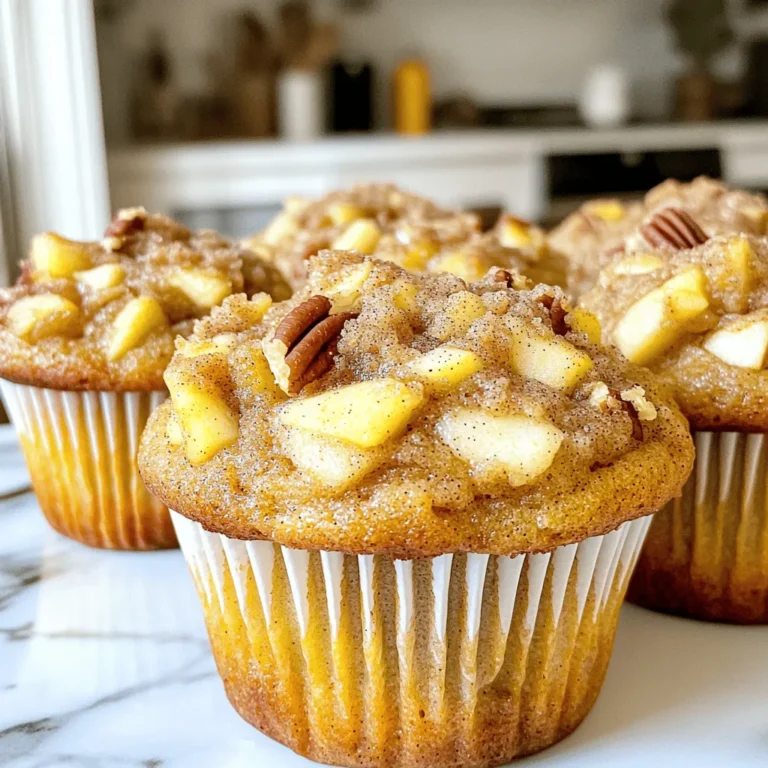 When you want to bake the best bakery-style apple cinnamon muffins, gather these key ingredients: - 2 cups all-purpose flour - 1 cup granulated sugar - 2 teaspoons baking powder - 1/2 teaspoon baking soda - 1 teaspoon ground cinnamon - 1/2 teaspoon salt - 1/2 cup unsalted butter, melted - 1 large egg - 1 teaspoon vanilla extract - 1 cup buttermilk - 2 cups apples, peeled, cored, and diced (preferably Granny Smith) - 1/2 cup chopped pecans (optional) - For the topping: 1/4 cup brown sugar and 1 teaspoon cinnamon These ingredients work together to create a muffin that is soft, moist, and full of flavor. The all-purpose flour gives structure. The sugar adds sweetness. Baking powder and baking soda help the muffins rise. Ground cinnamon brings warmth and comfort. Using Granny Smith apples gives a nice tartness. The optional pecans add crunch and depth. The topping of brown sugar and cinnamon gives a sweet crunch on top. Now that you have your ingredients, you are ready to make these tasty muffins! Each bite will remind you of your favorite bakery. First, preheat your oven to 350°F (175°C). This step is crucial for even baking. Next, you need to prepare your muffin tin. You can line it with paper liners or lightly grease each cup with some oil or butter. This helps the muffins come out easily after baking. In a large bowl, combine the dry ingredients. Use 2 cups of all-purpose flour, 1 cup of granulated sugar, 2 teaspoons of baking powder, 1/2 teaspoon of baking soda, 1 teaspoon of ground cinnamon, and 1/2 teaspoon of salt. Whisk these together until everything is well mixed. This helps ensure your muffins rise nicely. In another bowl, whisk together the wet ingredients. Use 1/2 cup of melted unsalted butter, 1 large egg, 1 teaspoon of vanilla extract, and 1 cup of buttermilk. Whisk until smooth and creamy. This mixture adds moisture and flavor to your muffins. Now, pour the wet mixture into the bowl with the dry ingredients. Gently stir until just combined. It’s okay if there are a few lumps. Do not overmix, as this can make your muffins tough. The key is to keep them light and fluffy. Next, fold in 2 cups of diced apples. I prefer using Granny Smith apples for their tartness. If you want, add 1/2 cup of chopped pecans for extra crunch. Be gentle when folding, so you don’t break the apples. This step adds great flavor and texture to the muffins. Now, divide the batter evenly among the muffin cups. Fill each cup about 2/3 full. This allows room for the muffins to rise. In a small bowl, mix 1/4 cup of brown sugar with 1 teaspoon of cinnamon. Sprinkle this mixture generously on top of each muffin for a sweet crust. Bake your muffins in the preheated oven for 18-20 minutes. To check if they are done, insert a toothpick into the center. If it comes out clean, they are ready. Once baked, let the muffins cool in the tin for 5 minutes. Then, transfer them to a wire rack to cool completely. This helps maintain their soft texture. To get the best texture in your muffins, pay attention to your ingredients. Use room-temperature butter, egg, and buttermilk. This helps them mix well. Cold ingredients can make the batter lumpy. Avoid overmixing your batter. Once you add the wet mix to the dry, stir gently. A few lumps are fine. Overmixing makes the muffins tough. You can adjust the spices to your taste. If you like more warmth, add extra cinnamon or even nutmeg. Just a pinch can change everything. Different apple varieties bring unique flavors. Granny Smith apples add a nice tartness. Honeycrisp apples offer sweetness. Feel free to mix varieties for a fun twist. How you serve your muffins makes a difference. Place them on a pretty cake stand for a nice look. You can also sprinkle extra cinnamon sugar on top for a touch of flair. For a cozy vibe, serve muffins warm with butter on the side. This makes for a delightful treat at breakfast or snack time. {{image_2}} You can switch up the fruit in these muffins. Blueberries add a sweet burst. Bananas bring a soft texture and rich flavor. Try mixing apples with one of these fruits for fun combos. The key is to maintain the balance of wet and dry ingredients. If you need gluten-free muffins, use gluten-free flour. Many brands work well in this recipe. For a vegan option, swap the egg for a flax egg or applesauce. Replace buttermilk with plant-based milk mixed with vinegar. These changes keep the muffins soft and tasty. You can adjust spices based on the season. In fall, add nutmeg or ginger for warmth. In spring, try adding lemon zest for freshness. Each season brings its own flavor, making these muffins exciting all year long. To keep your muffins fresh, use an airtight container. A plastic or glass container works well. Store them at room temperature for up to three days. If you live in a warm area, the fridge is better. Just know that cold can dry them out. To help, wrap each muffin in plastic wrap before placing them in the container. Freezing is a great way to save muffins for later. First, let the muffins cool completely. Then, wrap each muffin tightly in plastic wrap. Place the wrapped muffins in a freezer bag or container. They can last in the freezer for up to three months. When you're ready to eat them, just remove what you need. To reheat your muffins, the oven works best. Preheat it to 350°F (175°C). Place the muffins on a baking sheet and warm them for about 10 minutes. This keeps them soft and tasty. You can also use a microwave. Heat each muffin for about 15-20 seconds. Just be careful not to overheat, or they might get tough. Yes, you can use whole wheat flour. However, it will change the texture and flavor. Whole wheat flour makes the muffins denser and adds a nutty taste. If you want lighter muffins, stick with all-purpose flour. Check the muffins at 18 minutes. Insert a toothpick in the center. If it comes out clean, the muffins are done. They should also be golden brown on top. If they look wet or sticky, bake for a few more minutes. You can make the batter ahead, but store it in the fridge. Use it within 24 hours for best results. When you're ready, just fill the muffin cups and bake. The muffins stay fresh and tasty this way. To keep your muffins moist, use buttermilk and melted butter. Don't overmix the batter; mix just until combined. Adding diced apples also helps with moisture. You can even try adding a bit of sour cream for extra richness. This blog post took you through the key ingredients and steps to make delicious muffins. We covered everything from mixing dry and wet ingredients to baking and cooling. With tips for texture and flavor, you can customize your muffins to fit your taste. Whether you stick to the basic recipe or try new flavors, you have the tools. Enjoy your baking journey! Your delicious muffins await, and so do those happy smiles at your table.