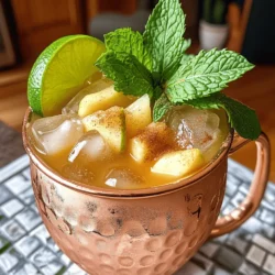 - 2 tablespoons apple butter - 1 cup ginger beer (non-alcoholic) - 1 tablespoon fresh lime juice - 1/2 teaspoon ground cinnamon - Ice cubes - Lime slices for garnish - Fresh mint leaves for garnish I love using apple butter in cocktails. It adds a rich, sweet flavor. You will need two tablespoons of apple butter for this drink. The apple butter blends nicely with the other flavors. Ginger beer is a must in a Moscow Mule. It brings a spicy kick and bubbly texture. For this recipe, use one cup of ginger beer. Fresh lime juice adds a zesty taste, so don't skip it! You will need one tablespoon of fresh lime juice. Ground cinnamon gives the drink warmth. Just half a teaspoon is enough for a cozy touch. Ice cubes keep your drink chilled. Fill your glass with them before adding the liquid. For garnish, lime slices brighten the drink. Add a few slices on top for a pop of color. Fresh mint leaves make the drink fragrant and fresh. Use them to garnish your drink for an extra boost. If you want more spice, try different types of ginger beer. Some brands have more heat than others. You can also add sweeteners like honey or maple syrup if you like it sweeter. For garnishes, think outside the box! You can use herbs like basil or rosemary. Fruits like apple slices or berries can add a fun twist too. Mix and match to find your favorite flavor combinations! First, grab a large mug or glass. Add 2 tablespoons of apple butter. Then, squeeze in 1 tablespoon of fresh lime juice. Use a spoon to mix the two until they blend well. This mix creates a sweet and tangy base that sets the stage for the drink. Next, fill your glass with ice cubes. Leave some space at the top for the ginger beer. Pour in 1 cup of ginger beer over the ice. The fizzy drink will mix nicely with the apple butter. Stir gently to combine the flavors, but don’t overdo it. You want to keep that refreshing fizz. Now, it’s time for the final touches. Sprinkle 1/2 teaspoon of ground cinnamon on top. This adds a warm spice that complements the apple butter. Give it a gentle stir just to blend the cinnamon. For the perfect garnish, add a slice of lime and a few fresh mint leaves. These will make the drink look and smell amazing! For the best taste, use homemade apple butter if you can. It has rich flavor and smooth texture. If you buy apple butter, choose a brand with no added sugar. This keeps the drink natural and tasty. For ginger beer, look for a spicy, strong brand. The ginger flavor should stand out. Avoid overly sweet ginger beers, as they can drown out the apple butter. Serve your Apple Butter Moscow Mule in a copper mug. This classic look keeps the drink cold and adds flair. You can also add a cinnamon stick as a stirrer. It looks great and adds flavor too. For garnishes, use a lime slice and fresh mint leaves. These add color and freshness. Try adding a few apple slices for a fun touch. You can boost the flavor of your drink with spices. A pinch of nutmeg or cloves pairs well with the apple butter. If you like herbs, try fresh rosemary or thyme. To adjust sweetness, taste your drink before serving. If it needs more sweetness, add a little honey or maple syrup. Just stir it in until it blends well. {{image_2}} You can make your Apple Butter Moscow Mule even more fun by adding vodka. This twist brings in a classic touch. Just pour in 1 to 2 ounces of your favorite vodka. Then, mix it with the apple butter and lime juice. The vodka adds a nice kick without overpowering the drink. It keeps the fresh flavors shining through. This drink is perfect for parties or cozy nights in. Want to try something different? You can switch up the flavors. For an apple cider version, replace ginger beer with apple cider. This makes the drink sweeter and very fall-like. You can also try a spiced version. Just add an extra pinch of ground cinnamon. This gives you a warm, cozy feel. You can even add nutmeg or ginger for more spice. Each of these options keeps the drink tasty and fun. Seasonal ingredients can change the game. In fall, think about adding pumpkin spice or fresh apple slices. They enhance the drink's taste and look. For the holidays, try mixing in cranberry juice. This adds a festive flair and a beautiful color. You can also use rosemary for garnish instead of mint. It brings a unique aroma and is great for holiday gatherings. These variations keep your Apple Butter Moscow Mule exciting all year long! To keep your leftover apple butter mixture, place it in a clean jar. Seal it tightly. Store it in the fridge for up to one week. Always check for freshness before using. You can also stir it into yogurt or oatmeal for a tasty twist. Ginger beer is great for more than just this drink. You can use it in other cocktails, like a classic Moscow Mule or a Dark and Stormy. Try mixing it with fruit juices for a fun mocktail. It adds a nice fizz and spice to any drink. Apple butter lasts a long time. If kept in the fridge, it can last for months. Check the label for any specific dates. Ginger beer also keeps well. An unopened bottle can last up to a year. Once opened, use it within a week for the best taste. I love using homemade apple butter for its fresh taste. If you can’t make it, look for a brand with no added sugars. A smooth texture works best. If it’s too chunky, it might not mix well in the drink. Choose a flavor that speaks to you, as it will shine in your Moscow Mule. Yes, you can prep the base early! Mix the apple butter and lime juice together in advance. Store it in the fridge for up to 24 hours. Just remember to add ice and ginger beer right before serving. This keeps the drink fizzy and fresh. It’s a great way to save time for gatherings! If you need a different option, try club soda or tonic water. These will change the drink’s flavor but still keep it refreshing. If you want a sweeter taste, use lemon-lime soda or apple soda. Experiment with what you have at home, and find what you enjoy most. Absolutely! The Apple Butter Moscow Mule is already non-alcoholic if you skip the vodka. Just stick to the core ingredients: apple butter, ginger beer, lime juice, and ice. You’ll have a delicious drink that everyone can enjoy. Perfect for parties or a cozy night in! This blog post covered how to make a tasty Apple Butter Moscow Mule. You learned about the key ingredients like apple butter, ginger beer, and lime juice. We explored mixing, assembling, and garnishing the drink for the best flavor. You can try variations with alcohol or seasonal ingredients. Remember to store leftovers properly and reuse parts of the drink. Enjoy your refreshing beverages and get creative with your own spin on this recipe!
