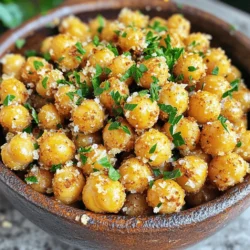To make Air Fryer Garlic Parmesan Chickpeas, you need these key ingredients: - 1 can (15 oz) chickpeas, drained and rinsed - 2 tablespoons olive oil - 2 teaspoons garlic powder - 1 teaspoon onion powder - 1/2 teaspoon smoked paprika - 1/4 teaspoon cayenne pepper (optional for heat) - 1/2 teaspoon salt - 1/4 teaspoon black pepper - 1/4 cup grated Parmesan cheese - Fresh parsley, chopped (for garnish) These ingredients work together to create a tasty snack. The chickpeas give a nice crunch, while the garlic and cheese add great flavor. You can enhance your chickpeas with a few extra ingredients. Try adding: - A squeeze of lemon juice for brightness - A teaspoon of Italian herbs for a different flavor - A pinch of chili flakes for more heat These options can add even more layers of flavor to your snack. If you don’t have some ingredients, don’t worry. Here are some easy swaps: - Use avocado oil instead of olive oil for a change. - Swap garlic powder with fresh minced garlic for a stronger taste. - If you want a dairy-free version, use nutritional yeast instead of Parmesan. These substitutions keep the recipe flexible while still tasting great. Enjoy experimenting! First, set your air fryer to 400°F (200°C). Let it preheat for about 5 minutes. This step helps cook the chickpeas evenly and makes them crispy. Next, open your can of chickpeas. Drain and rinse them under cold water. Use a paper towel to pat them dry. Removing moisture is key for a crunchy snack. Grab a medium bowl. Combine the dry chickpeas with olive oil, garlic powder, onion powder, smoked paprika, cayenne pepper (if you like heat), salt, and black pepper. Mix well until every chickpea gets coated. Then, add the grated Parmesan cheese and toss again to mix everything nicely. Carefully place the seasoned chickpeas in the air fryer basket. Make sure they sit in a single layer. This keeps them from steaming and helps them crisp up. Set the timer for 15-18 minutes. Shake the basket halfway through to ensure they cook evenly. Watch closely to avoid burning. Once crispy and golden, take the chickpeas out. Let them cool slightly. For a nice touch, garnish with chopped fresh parsley. Serve them in a small bowl or ramekin. Pair them with hummus or a yogurt dip for extra flavor. Enjoy your crunchy snack! To get the crispiest Air Fryer Garlic Parmesan Chickpeas, you must start with dry chickpeas. After rinsing, pat them dry using a paper towel. This step is key. The less moisture, the better the crisp! When you mix the spices and oil, ensure every chickpea is coated. Don't overcrowd the air fryer basket. Cook in small batches for the best results. Shake the basket during cooking for even crispiness. Want to boost flavor? Try adding lemon zest or a splash of lemon juice. This adds brightness to the dish. For a kick, toss in more cayenne pepper or chili powder. You can also mix in some nutritional yeast for a cheesy flavor without dairy. Fresh herbs like rosemary or thyme can add a nice earthy note. Experiment with different spices to find your favorite flavor combo! One common mistake is skipping the drying step for the chickpeas. This leads to soggy snacks. Also, be careful not to use too much oil. Just enough to coat the chickpeas is perfect. Another pitfall is overcooking. Keep an eye on your chickpeas and check for doneness. Lastly, don't ignore the seasoning. If you want a strong garlic flavor, add more garlic powder to your mix. {{image_2}} You can change the flavor of garlic Parmesan chickpeas easily. Try adding different spices. For a zesty kick, mix in lemon zest. If you like heat, add more cayenne or even chili powder. You can also try cumin or curry powder for a warm touch. Each spice brings a unique taste to the chickpeas. If you want to go vegan, skip the Parmesan cheese. You can use nutritional yeast instead. It adds a cheesy flavor without dairy. Another option is to use vegan cheese made from nuts. Both choices keep your chickpeas tasty and dairy-free. These chickpeas are great as a snack or part of a meal. Serve them with hummus for a creamy dip. You can also pair them with tzatziki or a yogurt dip for a cooling effect. They go well with fresh veggies or a light salad. Adding these sides makes your snack even better! To keep your Air Fryer Garlic Parmesan Chickpeas fresh, store them in an airtight container. This helps maintain their crunch. Let them cool completely before sealing. You can keep them at room temperature for up to two days. If you want to store them longer, put them in the fridge for up to a week. Just remember, the longer they sit, the softer they get. When you want to enjoy leftovers, reheating is key. Avoid the microwave; it makes them soggy. Instead, use the air fryer again. Preheat your air fryer to 350°F (175°C). Place the chickpeas in the basket and heat for about 5 minutes. Check them halfway through to ensure they crisp up nicely. You’ll have a tasty snack again in no time! Freezing is a great option if you have extra chickpeas. Start by letting them cool completely. Then spread them in a single layer on a baking sheet. Freeze them for about an hour. This prevents clumping. After that, transfer them to a freezer bag or container. They can last up to three months in the freezer. When ready to eat, thaw them in the fridge overnight before reheating. Enjoy your crunchy snack anytime! Yes, you can use dried chickpeas. First, soak them overnight in water. Drain and rinse them. Next, cook the soaked chickpeas until tender. This will take about 1 to 2 hours on the stovetop. After cooking, follow the same steps for seasoning and air frying. Dried chickpeas may take longer to prepare but often have better texture. To add spice, include cayenne pepper in your mix. Start with 1/4 teaspoon. If you like it hotter, add more. You can also try chili powder or red pepper flakes for extra heat. Mix these spices with the chickpeas before air frying. This gives you a delicious kick in each bite. Garlic parmesan chickpeas are great as a snack or meal. Pair them with a fresh salad for a light meal. You can also enjoy them with hummus or a yogurt dip for added flavor. For a heartier option, serve them with grilled chicken or fish. This will balance the crunchiness of the chickpeas. Air Fryer Garlic Parmesan Chickpeas are simple and fun to make. We covered main and optional ingredients, plus smart swaps. The step-by-step instructions ensure perfect cooking every time. Tips help you get that crispy texture. You can also explore variations and storage tips to keep them fresh. In the end, enjoy these tasty snacks anytime. Make them your own with flavors you love. Snacking can be healthy and delicious!