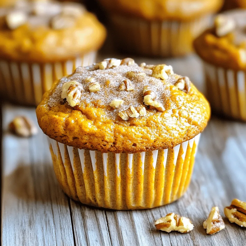 To make delicious Pumpkin Coffee Cake Muffins, gather these key ingredients: - 1 ½ cups all-purpose flour - 1 cup canned pumpkin puree - ¾ cup brown sugar - ½ cup granulated sugar - ½ cup vegetable oil - 2 large eggs - 1 teaspoon vanilla extract - 1 teaspoon baking powder - 1 teaspoon baking soda - ½ teaspoon salt - 1 teaspoon ground cinnamon - ½ teaspoon ground nutmeg - ½ teaspoon ground ginger - ½ cup chopped pecans or walnuts (optional) - ¼ cup granulated sugar (for topping) - 1 tablespoon ground cinnamon (for topping) Each ingredient plays a special role. The flour provides structure. Pumpkin puree adds moisture and flavor. Brown sugar gives a rich sweetness, while granulated sugar offers a light touch. Eggs help bind everything together, creating a fluffy texture. Vegetable oil ensures the muffins stay moist. Spices like cinnamon, nutmeg, and ginger bring warm, cozy flavors that scream fall. Optional chopped nuts can add crunch and depth. The sugar and cinnamon topping creates a sweet crust that contrasts perfectly with the soft muffin inside. With these ingredients in hand, you’re ready to create mouthwatering muffins that are perfect for fall mornings! - Preheat your oven to 350°F (175°C). - Line a muffin tin with paper liners or grease it lightly. Starting by prepping your ingredients makes the process smooth. It keeps everything organized. This helps you focus on creating delicious muffins without stress. - In a large bowl, combine: - 1 ½ cups all-purpose flour - 1 teaspoon baking powder - 1 teaspoon baking soda - ½ teaspoon salt - 1 teaspoon ground cinnamon - ½ teaspoon ground nutmeg - ½ teaspoon ground ginger Whisk these dry ingredients together well. Set this bowl aside for now. - In another bowl, mix together: - 1 cup canned pumpkin puree - ¾ cup brown sugar - ½ cup granulated sugar - ½ cup vegetable oil - 2 large eggs - 1 teaspoon vanilla extract Stir these wet ingredients until they are smooth. This will create a rich base for your muffins. - Gradually add the dry mix to the wet mix. Stir gently until combined. - Fold in ½ cup chopped pecans or walnuts, if you want extra crunch. Next, take a scoop of batter and fill each muffin cup about ¾ full. This way, they have room to rise. - In a small bowl, mix: - ¼ cup granulated sugar - 1 tablespoon ground cinnamon Sprinkle this sweet mix over each muffin cup. This topping adds a nice crunch and flavor. - Bake your muffins in the preheated oven for 18-20 minutes. Check if a toothpick comes out clean. - Let the muffins cool in the pan for 5 minutes. Then, move them to a wire rack to cool completely. Baking is where the magic happens! Your kitchen will smell amazing, and soon you'll have fluffy pumpkin coffee cake muffins to enjoy. To get fluffy muffins, avoid over-mixing. When you mix the wet and dry ingredients, stir gently. Stop mixing when you still see some flour bits. This helps keep air in the batter, making the muffins light and soft. You can add flavors to your muffins. Chopped pecans or walnuts add a nice crunch. You can also try chocolate chips or dried fruit like cranberries. If you like sweeter muffins, add a bit more sugar. Taste the batter before baking to find your perfect level of sweetness. These muffins pair well with coffee. Serve them warm with a pat of butter. They are great for breakfast or brunch. You can also enjoy them as a snack or dessert. Perfect for cozy fall mornings with family or friends! {{image_2}} To make gluten-free pumpkin muffins, swap all-purpose flour with gluten-free flour. You can use a blend of rice flour, almond flour, and tapioca flour. This mix gives structure and flavor. You may need to add extra moisture. Try adding one tablespoon of apple sauce or an extra egg. This helps keep the muffins from being too dry. For a vegan version, replace eggs with flax eggs. To make one flax egg, mix one tablespoon of ground flaxseed with three tablespoons of water. Let it sit for five minutes to thicken. Use almond milk or coconut milk instead of dairy. This keeps the muffins moist and tasty while staying plant-based. You can make chocolate chip pumpkin muffins by folding in semi-sweet chocolate chips. About one cup usually works well. If you love dried fruit, adding raisins or cranberries is a great choice. Mix in half a cup for a burst of sweetness. These additions create a fun twist and perfect flavors for fall. To keep your pumpkin coffee cake muffins fresh, store them in an airtight container. This will help them stay moist and tasty. You can keep them at room temperature for up to three days. If you live in a humid area, refrigeration is a good idea. It can extend their life to about a week. However, the fridge may make them a bit dry. If you want to save muffins for later, freezing is a great option. First, let them cool completely. Then, wrap each muffin in plastic wrap. Place the wrapped muffins in a freezer bag for extra protection. They can stay frozen for up to three months. When you're ready to enjoy a muffin, take it out and let it thaw at room temperature. If you want it warm, pop it in the microwave for a few seconds. This will bring back that fresh-baked taste. You can use butternut squash puree as a great alternative. Sweet potato puree also works well. Applesauce can add some moisture, but it will change the flavor slightly. Yes, you can! Prepare the batter the night before. Store it in the fridge. In the morning, just scoop and bake. You can also bake them ahead, then store in an airtight container. They stay fresh for a few days. Adding a bit more vegetable oil can help. You can also mix in some yogurt or sour cream. Another great tip is to not over-mix the batter. This keeps your muffins light and fluffy. We explored how to make delicious pumpkin muffins. You learned about key ingredients, easy steps, and helpful tips. I shared ways to customize your muffins and store them properly. Whether you prefer gluten-free or vegan options, there’s something here for everyone. Enjoy these muffins fresh with coffee or during your favorite occasions. They are perfect for sharing or for a simple treat. Use the recipe guide to unleash your creativity. Happy baking!