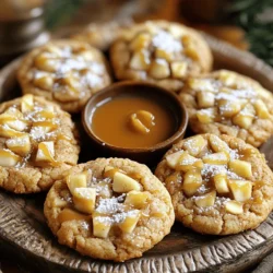 - 1 cup unsalted butter, softened - 1 cup brown sugar, packed - 1/2 cup granulated sugar - 1 large egg - 1 teaspoon vanilla extract - 2 cups all-purpose flour - 1 teaspoon baking soda - 1 teaspoon ground cinnamon - 1/2 teaspoon salt - 1 1/2 cups peeled and diced apples - 1/2 cup caramel sauce - 1/2 cup walnuts or pecans, chopped (optional) - 1/4 cup powdered sugar (for dusting) I love using fresh, diced apples in these cookies. They add a nice crunch and natural sweetness. I often choose Granny Smith or Honeycrisp apples. Both give a great balance of tartness and sweetness. The caramel sauce brings a rich flavor. You can use store-bought or homemade. If you're in a hurry, store-bought works well. However, if you have time, homemade caramel is a treat! The nuts are optional, but I recommend adding them. Walnuts or pecans give a nice texture. They also add a nutty flavor that pairs well with apples and caramel. For the best results, use room temperature butter. It mixes well with sugars and helps the cookies become light and fluffy. Finally, don’t forget the powdered sugar! A light dusting makes these cookies look lovely. It’s the finishing touch that says, “Enjoy me!” These ingredients come together to create a cookie that is easy to make and hard to resist. Each bite is a perfect mix of flavors. - Preheat oven to 350°F (175°C). - Line two baking sheets with parchment paper. - In a large bowl, cream together softened butter, brown sugar, and granulated sugar. - Beat in one large egg and one teaspoon of vanilla extract until smooth. - In a separate bowl, whisk together two cups of all-purpose flour, one teaspoon of baking soda, one teaspoon of ground cinnamon, and half a teaspoon of salt. - Gradually mix the dry ingredients into the wet mixture until just combined. - Fold in one and a half cups of peeled and diced apples and half a cup of caramel sauce. - If desired, add half a cup of chopped walnuts or pecans for extra crunch. - Using a cookie scoop, drop rounded balls of dough onto the prepared baking sheets. - Bake for 10-12 minutes or until the edges are lightly golden. - Let the cookies cool on the baking sheets for five minutes. - Transfer them to a wire rack to cool completely. - Once cooled, drizzle with extra caramel sauce and dust with powdered sugar for a sweet finish. To get soft and chewy cookies, follow these tips: - Use room-temperature butter for easy mixing. - Don’t overmix the dough; stop when ingredients are just combined. - Let the dough chill for 30 minutes before baking. This helps the cookies hold their shape. - For the best results, use dark metal baking sheets. They heat evenly and give nice color. You can use homemade or store-bought caramel sauce. - For homemade, melt brown sugar, butter, and cream over low heat. Stir until smooth. - If using store-bought, choose a thick sauce for easy drizzling. To drizzle without a mess: - Use a squeeze bottle or a spoon. - Drizzle over cookies while they are still warm. This helps the caramel spread. Change up the flavor of your cookies easily: - Add spices like nutmeg or ginger for a warm twist. - Try different apple types for unique tastes. Granny Smith adds tartness, while Honeycrisp gives sweetness. Experimenting with flavors makes baking fun and personal! {{image_2}} To make nut-free caramel apple cookies, simply skip the walnuts or pecans. This keeps the cookies safe for those with nut allergies. You can also use coconut oil instead of butter for a dairy-free option. For an egg-free version, use flaxseed meal mixed with water. This will keep the cookies moist and chewy. You can add oats for a hearty texture. Try mixing in a cup of rolled oats to the dough. Chocolate chips are another great addition. Use semi-sweet or dark chocolate chips for a rich flavor. Dried fruits, like cranberries or raisins, can add a fun twist. Different nuts, like almonds or macadamia nuts, also work well and add crunch. For fall, sprinkle in nutmeg or allspice for a warm flavor. In winter, try adding peppermint extract for a festive touch. For spring, consider using lemon zest for a fresh twist. You can also decorate cookies with colored icing for holidays. These little changes can make your cookies shine in every season. Store your caramel apple cinnamon cookies at room temperature. Use an airtight container to keep them fresh. Place parchment paper between layers to avoid sticking. If you want to save cookies for later, freezing is a great option. Wrap each cookie in plastic wrap, then place them in a freezer bag. This will help keep them soft and tasty for up to three months. To rewarm your cookies, preheat the oven to 350°F (175°C). Place cookies on a baking sheet for about 5 minutes. This method keeps them soft and warm. If you want to keep cookies soft after reheating, cover them with a damp paper towel while microwaving. A few seconds in the microwave will also do the trick. At room temperature, these cookies last about 4-5 days in an airtight container. In the fridge, they can stay fresh for a week. If frozen, they can last for up to three months. Signs that your cookies are no longer fresh include a dry texture or a hard bite. Always check for any odd smells too. Yes, you can use different apple types. Granny Smith apples give a nice tart taste. Honeycrisp apples are sweet and crunchy. Both work well in these cookies. You could also try Fuji or Gala apples for a sweeter option. Just make sure to peel and dice them small. This helps them blend into the cookie dough. You can easily make these cookies gluten-free. Substitute the all-purpose flour with a gluten-free blend. Look for a mix that includes xanthan gum. This helps with texture. You can also use almond flour for a nutty flavor. Just remember, each gluten-free flour can change the cookie's texture. So, experiment a bit to find what you like best. To keep your cookies fresh, store them in an airtight container. Place a piece of bread inside. This keeps the cookies soft. If you want to save them longer, freeze them. Wrap each cookie in plastic wrap. Then, put them in a freezer bag. They can last up to three months in the freezer. Yes, you can prepare the cookie dough ahead of time. After mixing the dough, scoop it into balls. Place the balls on a baking sheet. Freeze them for about two hours. Once frozen, transfer the balls to a bag. When you want fresh cookies, bake them straight from the freezer. Just add a minute or two to the baking time. This blog post covered all the steps to make caramel apple cookies. We went through the ingredients, mixing methods, baking tips, and storage options. I hope you feel ready to bake your own batch. Remember, you can adjust the recipe to fit your tastes and needs. Enjoy experimenting with flavors and textures. Each bite of these cookies will remind you of cozy fall days. Happy baking!