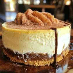 - 1 ½ cups cream cheese, softened - 1 cup granulated sugar - 1 teaspoon vanilla extract - 2 large eggs - 1 cup sour cream - 1 ½ cups Graham cracker crumbs - ½ cup unsalted butter, melted - ½ cup sugar (for churro coating) - 1 teaspoon cinnamon - ½ cup chocolate sauce (for drizzling) The main ingredients make this churro cheesecake creamy and sweet. Cream cheese gives it that rich texture. Granulated sugar adds the sweetness. Vanilla extract gives a nice aroma and flavor. Eggs help set the cheesecake. Sour cream adds a nice tang to balance the sweetness. The crust is key for a tasty base. Graham cracker crumbs provide a crunchy texture. Melted butter helps bind the crumbs together. We add extra sugar for a churro-like coating. For the topping, cinnamon gives that classic churro flavor. A drizzle of chocolate sauce makes it extra special. This mix of flavors creates a treat you can't resist! First, preheat your oven to 325°F (160°C). This helps the cheesecake bake evenly. Next, grease a 9-inch springform pan with butter or non-stick spray. This step keeps the cheesecake from sticking, making it easy to remove later. In a mixing bowl, combine 1 ½ cups of Graham cracker crumbs, ½ cup melted butter, and ½ cup sugar. Mix well until the crumbs are evenly coated. Press this mixture firmly into the bottom of the prepared pan. This forms a tasty, crunchy crust. In another large bowl, beat 1 ½ cups of softened cream cheese, 1 cup of sugar, and 1 teaspoon of vanilla extract using an electric mixer. Mix until it becomes smooth and creamy. Add 2 large eggs one at a time. Mix well after each egg. Scrape down the sides of the bowl as needed. Finally, mix in 1 cup of sour cream until just combined. Be careful not to overmix; you want it smooth, not fluffy. Now your crust and filling are ready for the next steps. Happy baking! To make your churro cheesecake smooth, avoid overmixing the batter. Mixing too much can create air bubbles. This makes the cheesecake rise and fall, leading to cracks. Mix just enough until the ingredients blend well. Let your cheesecake cool gradually in the oven. After baking, turn off the oven and leave the door slightly open. This helps prevent sudden temperature changes. A gentle cool down keeps the cheesecake’s texture creamy and smooth. For a beautiful look, dust the cheesecake with a cinnamon-sugar mixture. Use a fine mesh strainer for even coverage. This adds a lovely, sweet touch to the top. Let some of the mixture fall down the sides for flair. Before serving, drizzle chocolate sauce on top. This adds a rich flavor and a touch of elegance. Use a squeeze bottle for fun designs. Slice and serve chilled. Enjoy the delightful mix of churro and cheesecake flavors! {{image_2}} You can easily change the flavor of your churro cheesecake. Adding different extracts can create a unique taste. For example, try almond extract for a nutty twist. You can also mix in a bit of orange zest for brightness. Toppings can elevate your dessert too. You might want to add fresh fruit like berries or bananas. Caramel sauce can add sweetness and a fun texture. Feel free to get creative with what you love! If you need a gluten-free option, use gluten-free graham crackers for the crust. They work just as well. You can still enjoy that crunchy base without gluten. For those who prefer a vegan option, swap cream cheese for a vegan alternative. There are many great brands available now. This way, you can still enjoy a creamy delight without dairy. Store your churro cheesecake in the refrigerator for up to 5 days. This keeps it fresh and tasty. Make sure to cover it tightly. Use plastic wrap or an airtight container to prevent it from drying out. Keeping it sealed helps maintain its creamy texture. You can freeze your cheesecake if you want to save some for later. To freeze it without losing quality, first, let it cool completely in the fridge. Then, wrap it in plastic wrap and foil. This extra layer helps protect it from freezer burn. When you are ready to eat it, thaw the cheesecake in the fridge overnight. This slow thawing keeps it nice and creamy. Avoid thawing it at room temperature, as this can change the texture. Enjoy your delightful treat anytime! You can tell when the cheesecake is done by checking a few signs. First, look at the edges; they should be set and firm. The center should still be slightly jiggly. This means it will finish cooking as it cools. Another sign is the surface. It should look smooth and not cracked. Yes, you can make this cheesecake ahead of time. It’s best to chill it overnight. This helps the flavors blend and gives it a nice texture. After baking, let it cool in the oven with the door ajar for an hour. Then, refrigerate it for at least four hours. You can store it for up to five days. Just cover it well to keep it fresh. Churro cheesecake pairs well with many treats. You can serve it with whipped cream for added creaminess. Fresh fruit, like strawberries or raspberries, adds a nice touch. A drizzle of chocolate sauce on top enhances the flavor. You can also serve it with a scoop of vanilla ice cream for a fun twist. This blog post covered how to make a delicious churro cheesecake. You learned about the main ingredients, crust, and toppings. I also provided step-by-step instructions for preparation and baking. Essential tips for texture and presentation will help you create a perfect cheesecake every time. Explore variations to suit your taste, and find ways to store or freeze your dessert. With careful baking, this treat will impress everyone you serve it to. Enjoy your baking adventure!