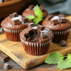- 1 cup all-purpose flour - 1/2 cup unsweetened cocoa powder - 1 cup granulated sugar - 1/2 teaspoon baking powder - 1/2 teaspoon baking soda - 1/4 teaspoon salt The dry ingredients form the base of your muffins. The flour gives structure, while cocoa adds deep, rich flavor. Sugar sweetens the muffins, helping to balance the cocoa. Baking powder and baking soda are your leavening agents that help the muffins rise. Salt enhances all the flavors in your batter. - 1 large egg - 1/2 cup buttermilk - 1/4 cup vegetable oil - 1 teaspoon vanilla extract The wet ingredients bring moisture and richness. The egg binds everything together. Buttermilk adds a subtle tang, making your muffins tender. Vegetable oil keeps them moist, while vanilla extract adds a lovely aroma. Each of these ingredients plays a vital role in giving your muffins a soft, fluffy texture. - 1 cup semi-sweet chocolate chips - 1/2 cup dark chocolate chunks These add-ins are what truly make these muffins "Death by Chocolate." The semi-sweet chocolate chips melt into the batter, creating pockets of gooey chocolate bliss. Dark chocolate chunks elevate the flavor and add extra richness. You can never have too much chocolate, right? These additions make each bite a delicious surprise. 1. Start by preheating your oven to 350°F (175°C). This heat will make the muffins rise perfectly. 2. Line a muffin tin with paper liners or lightly grease it. This step helps your muffins come out easily. 3. In a large bowl, sift together the dry ingredients. This includes the flour, cocoa powder, sugar, baking powder, baking soda, and salt. Sifting makes sure there are no lumps. 1. In another bowl, whisk together the wet ingredients. You’ll mix the egg, buttermilk, vegetable oil, and vanilla extract. This step combines flavors for a rich taste. 2. Pour the wet mix into the dry mix. Stir gently until just combined. Be careful not to overmix; this keeps the muffins light and fluffy. 3. Fold in the semi-sweet chocolate chips and dark chocolate chunks. Make sure they spread evenly through the batter for a gooey surprise. 1. Spoon the batter into the prepared muffin tin. Fill each cup about 3/4 full. This helps them rise without spilling over. 2. Place the muffin tin in the preheated oven. Bake for 18-22 minutes. Check doneness by inserting a toothpick into the center. It should come out with a few moist crumbs. 3. Once baked, let the muffins cool in the tin for 5 minutes. After that, transfer them to a wire rack to cool completely. Enjoy the rich aroma while they cool! To keep your muffins light and fluffy, avoid overmixing the batter. When you mix, stop as soon as you see no dry flour. This helps preserve air pockets that make muffins rise. For the best baking results, follow the right time and temperature. Preheat your oven to 350°F (175°C). Bake the muffins for 18 to 22 minutes. Use a toothpick to check doneness. It should come out with a few moist crumbs. Dust the cooled muffins with powdered sugar. This makes them look fancy and adds sweetness. For a great serving idea, place them on a rustic wooden board. Add fresh mint leaves for color and freshness. Enjoy them with a cup of coffee or warm milk for a treat. Choose a non-stick muffin tin. This helps muffins release easily. If you don’t have one, use paper liners for easy cleanup. Use a large mixing bowl for the dry ingredients. A medium bowl works well for the wet mix. A whisk is ideal for blending the wet ingredients. A spatula helps to fold in the chocolate chips. {{image_2}} You can easily swap some ingredients. If you want gluten-free muffins, use almond flour or a gluten-free blend. Both work well. For a vegan version, try a flaxseed egg. Mix one tablespoon of flaxseed meal with three tablespoons of water. Let it sit for five minutes. You can also use almond milk or coconut milk instead of buttermilk. Want to take these muffins up a notch? Add a pinch of cinnamon for warmth. Espresso powder can also boost the chocolate flavor. If you love texture, fold in chopped nuts like walnuts or pecans. Diced fruits, like cherries or raspberries, can also add a fun twist. Both offer great flavors and make your muffins unique. Make your muffins fit any occasion! For holidays, add festive sprinkles or top with a peppermint glaze. In the fall, use pumpkin spice to create autumn-themed chocolate muffins. In summer, try adding fresh berries. They will create a bright and fruity flavor. Each variation can make your muffins special and fun! For short-term storage, keep your muffins fresh in an airtight container. This prevents them from drying out. You can use a plastic or glass container with a tight lid. If you want to store them outside the fridge, keep them at room temperature. They will stay soft for about two days. If you choose to refrigerate, they may last a bit longer, but they might lose some moisture. If you want to save your muffins for later, freezing is the way to go. First, let them cool completely. Wrap each muffin in plastic wrap. Then, place them in a freezer bag. This keeps them fresh for up to three months. When you want one, take it out and thaw it in the fridge overnight. For a quick fix, you can microwave it for 20-30 seconds. These Death by Chocolate Muffins have a good shelf life. At room temperature, they stay fresh for about two days. If you store them in the fridge, they can last up to a week. Always check for signs of spoilage. Look for mold, a hard texture, or an off smell. If you notice any of these, it’s best to toss them out. Enjoy your muffins while they are still delicious! These muffins earn their name from the rich chocolate flavor. We use a mix of cocoa powder, semi-sweet chocolate chips, and dark chocolate chunks. This combination creates a deep, intense chocolate experience. The cocoa powder gives a bold base, while the chocolate chips and chunks add gooey bites. Each muffin is like a chocolate lover's dream. The balance of sweetness and richness keeps you wanting more. Yes, you can make these muffins ahead of time. You can prepare the batter and store it in the fridge for up to 24 hours. This way, you can bake them fresh in the morning. Alternatively, bake the muffins and let them cool completely. Store them in an airtight container for up to three days. For longer storage, freeze them for up to three months. Just thaw them overnight when you want to enjoy them. To keep muffins from sticking, you have two great options. First, line your muffin tin with paper liners. This is easy and effective. Second, if you prefer not to use liners, lightly grease the muffin cups with vegetable oil or butter. Make sure to coat the sides and the bottom well. Both methods will help ensure your muffins pop right out, keeping their shape and texture intact. In this article, we covered how to make delicious Death by Chocolate Muffins from scratch. We explored the ingredients, which include rich cocoa, chocolate chips, and moist wet components. I shared step-by-step instructions for mixing, baking, and ensuring perfect muffins. You also learned tips for variations, storage, and answers to frequently asked questions. These muffins are a chocolate lover's dream. Enjoy baking, tasting, and sharing these treats. Happy baking!