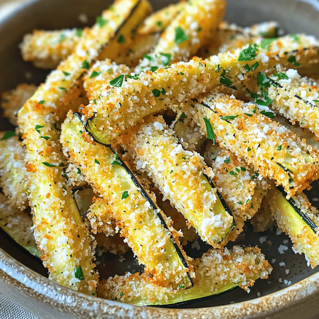 To make Air Fryer Garlic Parmesan Zucchini Fries, you'll need these simple ingredients: - 2 medium zucchinis, sliced into thin strips - 1/2 cup breadcrumbs (panko for extra crunch) - 1/4 cup grated Parmesan cheese - 2 tablespoons olive oil - 3 cloves garlic, minced - 1 teaspoon Italian seasoning - Salt and pepper to taste - Fresh parsley, chopped for garnish (optional) These ingredients come together to create a crispy, flavorful snack. The zucchini provides a healthy base, while the garlic and Parmesan add rich taste. Using panko breadcrumbs gives the fries an extra crunch that you will love. Start by washing the zucchinis. Cut off both ends. Slice them into thin strips, about 1/4 inch thick. This thickness helps them crisp up nicely in the air fryer. Make sure your slices are even. If they are too thick, they won’t cook through. If they are too thin, they may burn. In a large mixing bowl, add the breadcrumbs. I recommend using panko for extra crunch. Next, add the grated Parmesan cheese, minced garlic, Italian seasoning, salt, and pepper. Mix well until everything is combined. This blend will give your fries a great flavor. Drizzle the olive oil over the zucchini strips. Toss them gently to coat each piece. This helps the breadcrumb mix stick nicely. After that, add the breadcrumb mixture to the bowl. Toss again until every zucchini strip is evenly coated. This step ensures maximum flavor and crunch. First, preheat your air fryer to 400°F (200°C). This should take about 5 minutes. Once heated, place the zucchini fries in a single layer in the basket. It’s best to do this in batches to avoid overcrowding. Cook for about 10-12 minutes. Shake the basket halfway through. This helps them cook evenly until they turn golden brown and crispy. After cooking, let them cool for a minute before serving. Garnish with fresh parsley if you wish! - Use panko breadcrumbs for a crunchier texture. Panko has larger flakes than regular breadcrumbs. This helps the fries become crispier in the air fryer. - Coat your zucchini well. Toss the strips in olive oil first. This helps the breadcrumb mix stick better. Make sure each piece is covered evenly. Thin layers work best. - Want to change things up? Add spices like paprika, cayenne, or cumin for a kick. These spices add depth and flavor to your fries. - Experiment with cheese too. Try using mozzarella for a gooey texture or a sharp cheddar for a bold taste. Mixing different cheeses can make your fries even more delicious. {{image_2}} If you want a vegan twist, you can skip the cheese and oil. Instead of Parmesan, use nutritional yeast for a cheesy taste. For oil, try a plant-based version like avocado oil. This change keeps the flavor without any animal products. You still get a tasty and crunchy snack. To make this dish gluten-free, replace regular breadcrumbs with gluten-free breadcrumbs. These are easy to find in stores. They will still give you that crispy texture. Just make sure to check the label for any hidden gluten. You can play with flavors by adding different herbs and spices. Consider using cumin, paprika, or cayenne for a kick. You can also mix in fresh herbs like basil or dill for added freshness. Experimenting with seasonings makes each batch unique and fun. To keep your zucchini fries fresh, place them in a container. Use an airtight container to prevent moisture. Make sure they cool down before sealing. Store them in the fridge for up to three days. If you have a lot, consider dividing them into smaller portions. To regain crispiness, use the air fryer again. Preheat it to 350°F (175°C). Place the fries in a single layer and heat for about 5 minutes. This method will help keep them crunchy. You can also use an oven set to 375°F (190°C) for 10 minutes. Avoid the microwave, as it makes them soggy. Enjoy your tasty snack! Yes, you can! Other great veggies include: - Carrots - Sweet potatoes - Eggplant - Bell peppers Try cutting them into thin strips, just like the zucchini. Each one adds its own flavor and texture. Look for a golden brown color. The fries should feel crispy to the touch. If they are soft or mushy, they need more time. You can shake the basket halfway through cooking to help them crisp up evenly. You can prep the zucchini and coating in advance. Just store them separately in the fridge. When you’re ready to cook, coat the zucchini and air fry them. This way, you’ll have a quick and tasty snack ready to go! In this post, we covered how to make delicious zucchini fries. We listed the key ingredients and shared step-by-step instructions for preparation and cooking. I also provided tips for crispiness and flavor variations, plus how to store and reheat leftovers. Zucchini fries are not only tasty but also healthy. You can customize them to fit your diet and taste. Get creative and enjoy these fun snacks at home!