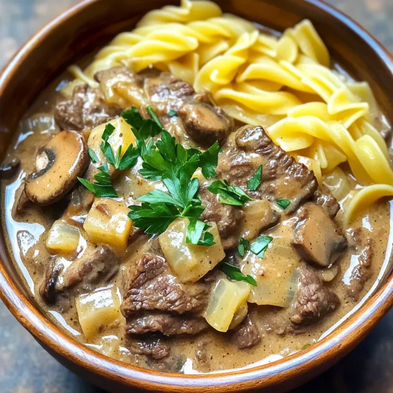 - 1.5 lbs beef stew meat, cut into bite-sized pieces - 1 medium onion, diced - 2 cloves garlic, minced - 2 cups beef broth - 1 cup sliced mushrooms (button or cremini) The main ingredients for beef stroganoff set the stage for a rich flavor. The beef stew meat is the star, offering a tender bite after slow cooking. Diced onion and minced garlic add depth, while beef broth creates a savory base. The mushrooms bring umami notes that enhance the dish beautifully. - 1 tablespoon Worcestershire sauce - 1 teaspoon Dijon mustard - 1 teaspoon paprika - Salt and pepper to taste Flavors and seasonings elevate the dish. Worcestershire sauce adds a tangy kick. Dijon mustard gives it a slight bite, while paprika lends warmth. Salt and pepper are key to balancing flavors. Adjust these to suit your taste. - 1 cup sour cream - 2 tablespoons all-purpose flour - 8 oz egg noodles - Fresh parsley, chopped (for garnish) The additional ingredients finish the dish. Sour cream adds creaminess, while flour helps thicken the sauce. Egg noodles are perfect for soaking up the sauce. Fresh parsley brings color and freshness, making your dish pop. - Dicing the onion and mincing the garlic Start by dicing the medium onion. Aim for small pieces for even cooking. Next, mince two cloves of garlic. This adds great flavor to the dish. - Preparing beef stew meat and mushrooms Cut 1.5 lbs of beef stew meat into bite-sized pieces. This helps the meat cook evenly. Slice 1 cup of mushrooms. You can use button or cremini mushrooms, depending on your taste. - Combining ingredients in the slow cooker In a large bowl, mix the beef, onion, garlic, mushrooms, 2 cups of beef broth, 1 tablespoon of Worcestershire sauce, 1 teaspoon of Dijon mustard, 1 teaspoon of paprika, and salt and pepper to taste. Pour this mixture into the slow cooker. - Setting cooking times for low and high settings Cover the slow cooker. Cook on low for 7-8 hours or on high for 4-5 hours. The beef should be tender when done. - Preparing egg noodles About 30 minutes before serving, cook 8 oz of egg noodles according to the package instructions. After cooking, drain the noodles and set them aside. - Incorporating sour cream and flour mixture In a small bowl, mix 1 cup of sour cream with 2 tablespoons of all-purpose flour until smooth. Stir this mixture into the slow cooker. Cook on high for an additional 30 minutes to thicken the sauce. - Garnishing and serving suggestions Once the sauce thickens, taste it and adjust the seasoning if needed. You can mix the cooked egg noodles into the stroganoff or serve them separately. Garnish with fresh chopped parsley before serving. Enjoy your creamy beef stroganoff! For the best flavor, I recommend using button or cremini mushrooms. Both add a rich, earthy taste to the dish. If you want to try something new, shiitake mushrooms also work well. Adjusting seasoning is key, too. After cooking, taste the stroganoff. If it lacks depth, add more salt or pepper. A splash of Worcestershire sauce can enhance the flavor even more. To check for tenderness, use a fork. If it breaks apart easily, the beef is ready. For slow cooking, always set the cooker on low. This allows the flavors to meld. Avoid opening the lid often. Each time you do, heat escapes. Let it cook undisturbed for the best results. Pair your stroganoff with a fresh salad or steamed veggies. A simple green salad adds a nice crunch. When serving egg noodles, you can mix them directly into the stroganoff. Alternatively, serve the noodles on the side. This keeps them from getting soggy. Garnish with chopped parsley for a bright finish. {{image_2}} You can switch up the meat in beef stroganoff. Try chicken or pork for a different touch. They will bring their own flavors to the dish. If you want a lighter meal, use lean cuts or even tempeh. For dairy-free options, swap sour cream with a plant-based yogurt. This keeps the creamy texture without the dairy. Adding herbs and spices can elevate your stroganoff. Consider using thyme or rosemary for a fragrant twist. You might also enjoy a pinch of cayenne for heat. For sauces, you can replace the sour cream with a rich gravy. Cream-based sauces like Alfredo can also add a new layer of taste. Experiment to find your favorite combination. Serve your beef stroganoff over mashed potatoes or rice for a filling meal. This adds a nice base that soaks up the sauce. You can also incorporate vegetables for a heartier dish. Carrots and peas can add color and nutrition. Mixing them in gives a balanced, delicious meal. To keep your beef stroganoff fresh, store it in an airtight container. Place it in the fridge within two hours after cooking. If you want to enjoy it later, allow it to cool first. This helps keep the texture nice. Use it within three to four days for the best taste. You can reheat your stroganoff in the microwave or on the stovetop. For the microwave, use a microwave-safe dish. Heat in short bursts, stirring often. This helps it heat evenly. If you choose the stovetop, use a small pan over low heat. Stir often to avoid burning. To keep egg noodles from getting soggy, heat them separately. Add a splash of water to them while reheating. This keeps them fluffy and delicious. To freeze portions safely, use freezer-safe containers. Make sure to leave some space at the top. This allows for expansion as it freezes. You can freeze beef stroganoff for up to three months. When it's time to eat, thaw it in the fridge overnight. For reheating, use the stovetop or microwave. Add a bit of broth to keep the sauce creamy. This ensures your meal tastes just as good as fresh. Yes, you can cook this beef stroganoff on the stove or in the oven. For the stove, brown the beef in a large pan first. Then add the onion and garlic. Cook them until soft. Next, stir in the beef broth, mushrooms, Worcestershire sauce, mustard, paprika, salt, and pepper. Bring this mix to a boil. Then lower the heat, cover, and let it simmer for about an hour. For the oven, follow the same steps in a Dutch oven. Cook it at 325°F (163°C) for one to two hours. Just check if the beef is tender. If you want to thicken the sauce without using flour, try cornstarch or arrowroot powder. Mix one tablespoon of cornstarch with two tablespoons of cold water. Stir this mix into the slow cooker about 30 minutes before serving. You can also use pureed beans or cooked potatoes. Just mash them well and add to the sauce for a creamy texture. Leftover beef stroganoff can be fun to use. You can make a beef stroganoff sandwich. Just add it to a crusty roll. You can also mix it with rice or use it in a pasta bake. Another idea is to serve it over baked potatoes. You can even add some veggies for a new twist! In this article, we explored the key ingredients for beef stroganoff, including beef, onions, and mushrooms. We focused on flavors, cooking methods, and tips for a perfect dish. Remember, options like chicken or low-fat ingredients can give you variety. Storing leftovers properly ensures fresh meals later. Whether you're new to cooking or looking to enhance your skills, this guide helps you make delicious stroganoff. Enjoy experimenting and savoring each bite. Make this dish yours and share it with friends!