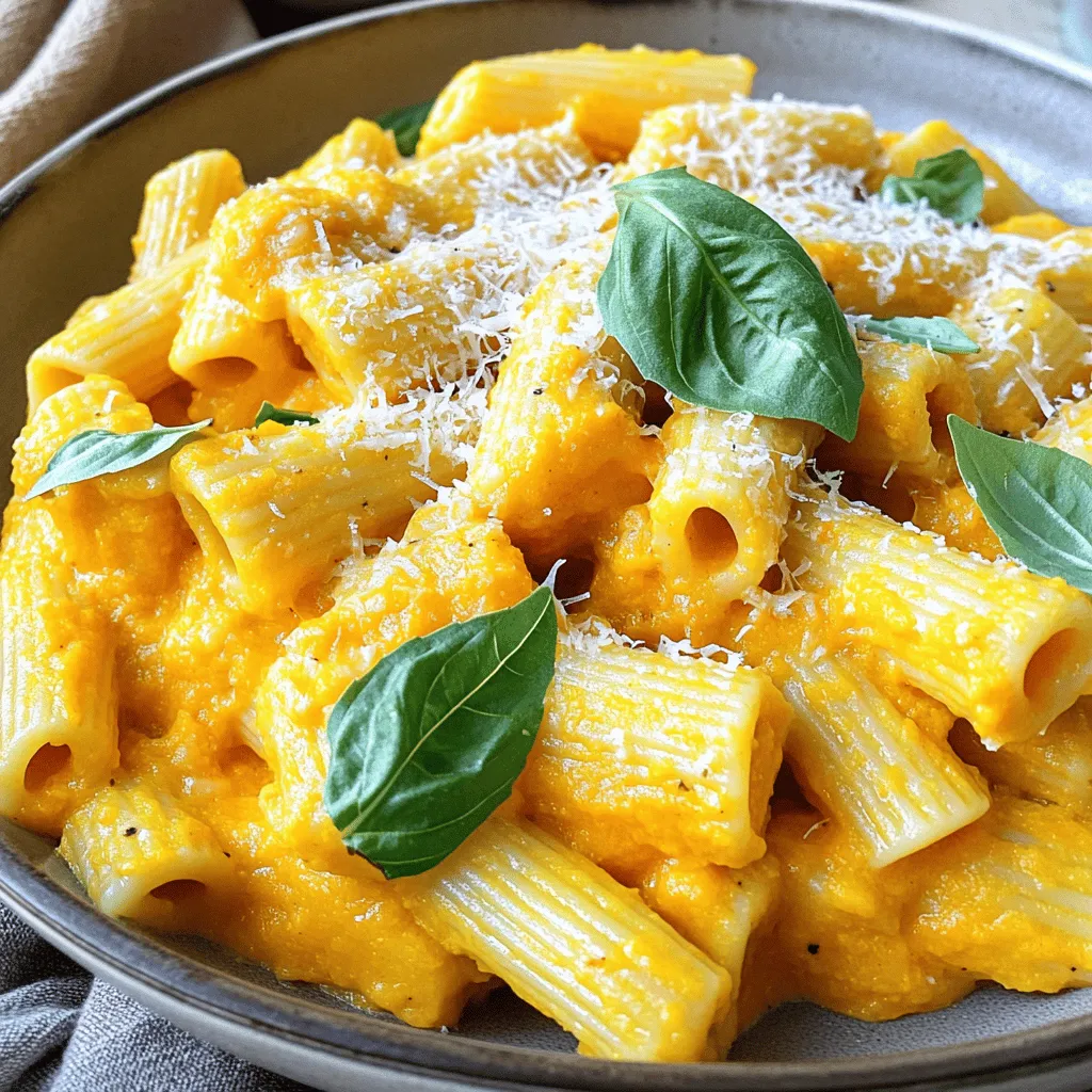 - 2 cups butternut squash, peeled and cubed - 1 medium onion, diced - 3 cloves garlic, minced - 1 cup vegetable broth - 1 cup coconut milk (or heavy cream) - 1 teaspoon ground nutmeg - 1 teaspoon dried thyme - Salt and pepper to taste - 12 ounces of pasta (penne or fusilli) - Grated parmesan cheese for garnish (optional) - Fresh basil leaves for garnish This recipe shines with simple yet flavorful ingredients. Butternut squash gives the sauce a rich, creamy base. It also adds a sweet taste. Onions and garlic bring depth and aroma. They make the dish smell amazing as it cooks. You can choose between vegetable broth or chicken broth. Both add flavor, but vegetable broth keeps it plant-based. Coconut milk is a great alternative to heavy cream. It makes the sauce creamy and dairy-free. Seasonings like nutmeg and thyme add warmth and earthiness. They create a cozy feel in every bite. Salt and pepper bring all the flavors together. Don't forget your pasta! I recommend penne or fusilli. They hold the sauce well, ensuring every piece is tasty. Lastly, you can sprinkle parmesan cheese and fresh basil on top. These add a lovely finish and extra flavor. 1. Start by heating a large pot over medium heat. Add a drizzle of olive oil. 2. Next, toss in the diced onion. Sauté it for about five minutes. You want it to look clear. 3. After that, you add minced garlic. Cook it for one more minute. It should smell great! 4. Stir in the cubed butternut squash. Then add vegetable broth, nutmeg, thyme, salt, and pepper. 5. Bring this mix to a boil. Once boiling, lower the heat. Cover it and let it simmer for about 15 minutes. The squash should be soft. 1. Once the squash is tender, grab an immersion blender. Blend the mix until it is smooth. If you don’t have one, you can use a countertop blender in batches. 2. Stir in the coconut milk or heavy cream. Put the blended sauce back in the pot. Adjust the heat to keep it warm. 3. While that simmers, cook your pasta in a separate pot. Follow the package instructions. You want it to be al dente. 4. Save one cup of pasta water before you drain the rest. 1. Add the drained pasta to the butternut sauce. Mix it well until everything is coated. 2. If the sauce is too thick, pour in some reserved pasta water. Stir until you get the right consistency. 3. Serve it hot. If you like, top it with grated parmesan and fresh basil leaves for extra flavor. - Best practices for sautéing vegetables: Start with a hot pot. Add olive oil and let it heat up. When you add the onion, keep stirring. This helps it cook evenly. Wait until it turns soft and clear before adding garlic. Garlic cooks fast, so stir it for just one minute. This way, you get a great flavor without burning it. - How to ensure pasta is perfectly al dente: Check the pasta package for cooking time. Set a timer to avoid overcooking. Test the pasta a minute or two before the time is up. It should be firm but not hard. Once done, drain it right away. This keeps your pasta from getting mushy. - Using an immersion blender vs. countertop blender: An immersion blender is easy. You can blend right in the pot. It saves time and clean-up. A countertop blender works too, but be careful. Blend in small batches and let it cool first. This prevents splattering and burns. - Achieving the desired sauce consistency: Start by blending until smooth. If your sauce is too thick, add some pasta water. Stir well to mix. For a creamier sauce, use more coconut milk or heavy cream. Adjust until you get the texture you love. {{image_2}} You can change this recipe to fit your needs. For a dairy-free option, use coconut milk. It gives a rich and creamy taste without dairy. If you prefer heavy cream, that works too. When it comes to pasta, feel free to switch it up. Penne and fusilli are great, but you can use gluten-free pasta or whole wheat. This allows you to enjoy the sauce no matter your diet. Want to spice things up? Add more herbs and spices! Rosemary or sage can bring a new taste. A pinch of red pepper flakes can add heat. You can also mix in protein or veggies. Cooked chicken, shrimp, or even chickpeas can boost the meal. For veggies, try spinach or kale. They add color and nutrition. To store leftovers, let the sauce cool first. Then, place it in an airtight container. You can keep it in the fridge for up to three days. When reheating, use a pot on low heat. Stir often to prevent sticking. If it’s too thick, add a splash of water or broth. You can freeze this sauce for later use. Allow it to cool, then transfer it to a freezer-safe container. Make sure to leave some space for expansion. It can last up to three months in the freezer. When you’re ready to use it, take it out and thaw it in the fridge overnight. For quick thawing, you can use the microwave. Reheat it gently in a pot, adding water or broth as needed to reach your desired consistency. Can I use frozen butternut squash? Yes, you can use frozen butternut squash. It saves time and is just as tasty. Just add it to the pot without thawing. Cook it a bit longer to ensure it becomes tender. How can I make this recipe vegan? To make this recipe vegan, replace coconut milk with any plant-based cream. Use vegetable broth instead of any animal-based broth. This keeps the dish creamy and delicious without dairy. Caloric content and serving size One serving of this creamy butternut squash pasta sauce has about 350 calories. The total recipe serves four, so you can enjoy this guilt-free dish with family or friends. Nutritional benefits of ingredients - Butternut squash: High in vitamins A and C, great for your immune system. - Coconut milk: Provides healthy fats and adds creaminess. - Onion and garlic: Boost flavor and have health benefits like reducing inflammation. - Thyme: Full of antioxidants and adds great taste. This sauce not only tastes good but also supports your health. This post covered how to make a delicious pasta dish with butternut squash. We explored ingredients like squash, onion, and cream. I shared preparation steps and tips for blending and cooking pasta. Variations included dairy-free swaps and flavor boosts. I also shared how to store leftovers and answered common questions. Enjoy your cooking and feel free to experiment! This dish can be easy and fun.