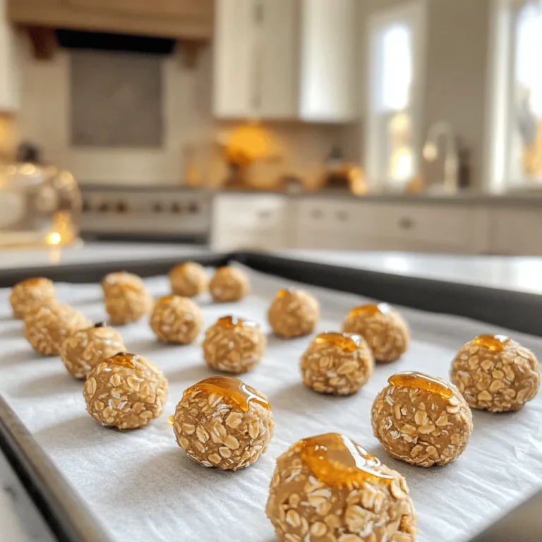 Here are the simple ingredients you need: - 1 cup rolled oats - 1/2 cup natural peanut butter - 1/3 cup honey or maple syrup - 1/4 cup ground flaxseed - 1/2 teaspoon vanilla extract - 1/4 cup mini chocolate chips (optional) - A pinch of salt Each serving has about: - Calories: 130 - Protein: 4g - Carbohydrates: 18g - Fat: 6g - Fiber: 2g - Sugar: 5g This snack gives you energy and keeps you full. Using high-quality ingredients makes a big difference. - Natural peanut butter: Look for brands with just peanuts and salt. This avoids added sugars and oils. It gives a rich, pure taste. - Pure honey or maple syrup: Choose raw honey or real maple syrup for sweetness. These add flavor and nutrients. - Rolled oats: Use whole rolled oats for fiber. They help keep you satisfied longer. - Ground flaxseed: This adds healthy fats and fiber. It also boosts the nutritional value. Great ingredients lead to tasty, healthy bites. Quality matters! Making No-Bake Peanut Butter Oat Bites is easy and quick. You will need a medium bowl and a baking sheet. Gather your ingredients first. This way, you keep things simple and fun. Start by mixing the dry ingredients. In a medium bowl, add 1 cup of rolled oats, 1/4 cup of ground flaxseed, and a pinch of salt. Stir these well so they blend nicely. Next, take another bowl for the wet mix. Add 1/2 cup of natural peanut butter, 1/3 cup of honey or maple syrup, and 1/2 teaspoon of vanilla extract. Stir until it looks smooth and creamy. Then, pour this mix into the bowl with dry ingredients. Mix it all together. You want a thick mixture that sticks together. If you like chocolate, fold in 1/4 cup of mini chocolate chips. This adds a tasty surprise! Now it's time to shape the bites. Use your hands or a small scoop to make balls. Each ball should be about 1 inch in size. Place them on a baking sheet lined with parchment paper. Once you shape all the bites, put the baking sheet in the fridge. Chill them for at least 30 minutes. This helps them firm up and hold their shape. After they chill, store them in an airtight container. Enjoy your tasty snack! To make perfect oat bites, measure your ingredients carefully. Use rolled oats for the best texture. Mix the dry and wet ingredients well. Make sure you blend the peanut butter and sweetener until smooth. This helps the bites hold together. When forming the bites, wet your hands slightly. This keeps the mixture from sticking to your hands. Finally, chill them in the fridge for at least 30 minutes. This step helps them firm up nicely. You can easily adjust the sweetness. If you like it sweeter, add more honey or maple syrup. For a less sweet taste, cut back on the sweetener. You can also change the texture. Add more oats for a chewier bite. If you want a softer texture, mix in a little more peanut butter. You can even use different sweeteners, like agave, for a unique flavor. If you have allergies, there are great substitutions. Use sunflower seed butter instead of peanut butter for a nut-free option. For a vegan version, swap honey for maple syrup. You can also replace the flaxseed with chia seeds. This keeps the binding effect while adding fiber. If you are gluten-free, make sure to use certified gluten-free oats. This way, everyone can enjoy these tasty bites! {{image_2}} You can change the flavor of your No-Bake Peanut Butter Oat Bites easily. If you want a sweet twist, add mini chocolate chips. They add a nice crunch and sweetness. For a nut-free option, swap peanut butter for sun butter or soy nut butter. These choices keep the bites tasty while being safe for those with nut allergies. Mix-ins are a fun way to personalize your bites. Try adding dried fruits like cranberries or raisins. They add sweetness and chewiness. You can also use pumpkin seeds or chia seeds for extra crunch and nutrition. Just keep the total mix-ins to about 1/2 cup, so the bites hold together well. To make these oat bites vegan-friendly, simply use maple syrup instead of honey. This swap keeps the sweet taste while making it plant-based. Use a natural peanut butter that contains only peanuts or peanuts and salt. This way, you enjoy a simple, healthy snack that anyone can love. To keep your oat bites fresh, place them in an airtight container. A glass jar works well too. This keeps moisture out and helps them last longer. You can layer parchment paper between bites to avoid sticking. In the fridge, these bites stay good for up to a week. If you want them to last longer, freeze them. In the freezer, they can last for about three months. Just make sure to label the container with the date. These bites are best served cold. You don’t need to heat them up. If you prefer a soft texture, let them sit at room temperature for a few minutes. Enjoy them as a quick snack or a healthy treat on the go! Yes, you can use other nut butters. Almond butter or cashew butter works well. Each nut butter gives a unique taste. Try sunflower seed butter for a nut-free option. Just make sure the texture is similar to peanut butter. It should be smooth and creamy. This helps bind the oats together. If you want to swap out honey, use maple syrup. Agave nectar is another good choice. Both provide sweetness and moisture. You can also use brown rice syrup. Just keep the same amount as the honey called for in the recipe. Each option will change the flavor a bit, but they will all work well. To make these bites healthier, reduce the sweetener. Use less honey or maple syrup. You can also add more flaxseed for fiber. Consider using dark chocolate chips instead of milk chocolate. Adding nuts, seeds, or dried fruit boosts nutrition. Experiment with different ingredients to find your favorite mix. No-Bake Peanut Butter Oat Bites are simple and fun to make. We covered the essential ingredients and their nutritional value. You learned step-by-step instructions to prepare these bites perfectly. Tips for adjusting texture and sweetness ensure great flavor. Variations let you explore different tastes and dietary needs. Finally, I shared storing methods to keep them fresh. These bites are tasty treats you can enjoy any time. Experiment with ingredients, and find your favorite version!