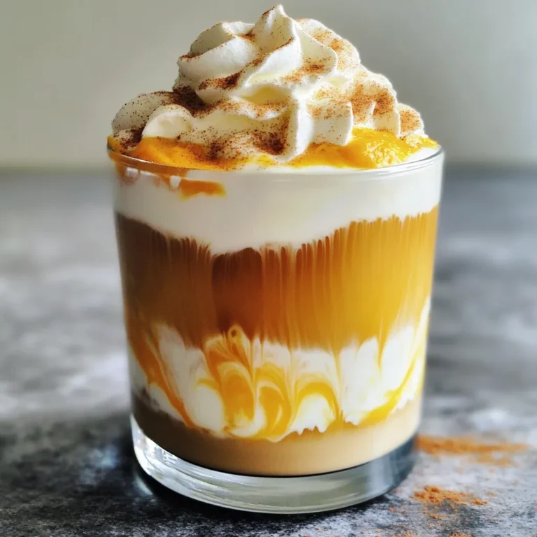 - 2 tablespoons instant coffee - 2 tablespoons granulated sugar - 2 tablespoons hot water - 1/2 teaspoon pumpkin spice blend (cinnamon, nutmeg, ginger, allspice) - 1 cup milk (dairy or non-dairy) - 2 tablespoons pumpkin puree - Whipped cream for topping - Additional pumpkin spice for garnish In this recipe, we focus on simple yet rich flavors. Instant coffee gives a quick boost, while granulated sugar adds sweetness. Hot water helps dissolve the coffee and sugar, creating a smooth base. The pumpkin spice blend brings warmth. It combines cinnamon, nutmeg, ginger, and allspice. This blend is key to getting that cozy fall flavor. You can choose milk based on your taste. Dairy milk is creamy, while non-dairy options like almond or oat milk can lighten the drink. Pumpkin puree adds a rich texture and taste. It makes the drink extra special. A generous dollop of whipped cream on top brings indulgence. Finally, a sprinkle of pumpkin spice for garnish makes it look pretty. These ingredients come together to create a delightful drink. It's perfect for chilly days or when you crave something warm and cozy. 1. In a medium mixing bowl, combine 2 tablespoons instant coffee, 2 tablespoons sugar, and 2 tablespoons hot water. 2. Use an electric mixer or whisk to beat this mixture on high speed for 2-4 minutes. You want it to be fluffy and frothy. The color should change to a lighter shade. 1. Heat 1 cup of milk in a saucepan or microwave until it is warm but not boiling. 2. In the warm milk, mix in 2 tablespoons pumpkin puree and 1/2 teaspoon pumpkin spice blend. Stir well until it is smooth and creamy. 1. Pour the pumpkin spice milk into a glass. 2. Carefully spoon the whipped coffee mixture on top of the milk. 3. For a fun look, use a spoon to gently swirl the coffee into the milk. This creates a lovely marbled effect. Now, top your drink with a generous dollop of whipped cream and sprinkle a little extra pumpkin spice for that final touch. Enjoy your cozy delight! To make your whipped coffee perfect, use an electric mixer. A handheld mixer works best. For a great texture, mix for about 2 to 4 minutes. The longer you whip, the fluffier it gets. Watch the color change to a light brown. This change shows it’s ready. Adjusting sugar levels is key. If you like it sweet, add more sugar. If you prefer less sweetness, cut back. You can use honey or maple syrup as natural sweeteners too. Explore milk alternatives like almond milk or oat milk for a different taste. These can add unique flavors that enhance the coffee. Garnishing is fun! Top your drink with whipped cream for a creamy look. Sprinkle additional pumpkin spice on top for flair. To make it more attractive, use a clear glass. This lets the layers show through. You can also serve it with a cinnamon stick for a special touch. {{image_2}} You can make your pumpkin spice whipped coffee even better! Try adding different spices. Nutmeg and clove work well with the pumpkin flavor. You can also mix in vanilla or chocolate for a sweet twist. These flavors bring warmth and joy to your drink. Experimenting with your spices is a fun way to find your favorite blend! If you want to change up the sweetness, consider using honey or maple syrup. Both add a rich flavor that pairs nicely with pumpkin. You can also use stevia or other low-calorie sweeteners if you want to cut down on sugar. Make sure to adjust the amount to your taste. Finding the right sweetener can make your drink perfect for you! Want to enjoy your pumpkin spice whipped coffee on a hot day? Try an iced version! Just follow the same steps but use cold milk instead of hot. You can also blend the pumpkin spice coffee for a creamy drink. This way, you can enjoy a thick, flavorful coffee that feels like a treat. Each texture offers a new way to enjoy this delicious drink! To store your whipped coffee, place it in an airtight container. This keeps it fresh and tasty. You can store it in the fridge for up to three days. After that, it may lose its fluffy texture. The pumpkin spice milk can also stay fresh for about three days in the fridge. When warming up milk, do it slowly. Heat it on the stove or in the microwave. Make sure it is warm but not boiling. Boiling can change the flavor. If you want to use leftover whipped coffee, re-whip it. This makes it fluffy again. Just beat it for a minute or two until it gets light and airy. You can use leftover pumpkin puree in many ways. Add it to smoothies or oatmeal. You can also bake pumpkin bread or muffins. If you have extra whipped coffee, try it in desserts. It makes a great topping for pancakes or waffles. You can even mix it into yogurt for a sweet treat. You can easily make this recipe dairy-free. Here are some great swaps: - Use almond milk or oat milk for a nutty flavor. - Coconut milk adds creaminess without dairy. - Soy milk is another good option that works well. These choices will keep your drink rich and flavorful. Just use them in place of regular milk in the recipe. Yes, you can use regular coffee. However, it will change the texture and taste. Instant coffee whips up into a frothy texture quickly. Regular coffee may not have the same fluffiness. If you choose to use brewed coffee, make it strong. This ensures the flavor shines through. Just remember, the whipped layer may not be as thick. If you don’t have pumpkin spice, you can make your own. Here are some easy ideas for a homemade blend: - Mix 1 teaspoon cinnamon, 1/2 teaspoon nutmeg, 1/2 teaspoon ginger, and a pinch of allspice. - You can also add cloves for extra warmth. This mix gives your drink that cozy flavor. Just blend the spices and use the same amount as called for in the recipe. This blog post walks you through making a delicious pumpkin spice whipped coffee. We explored the ingredients, from instant coffee to whipped cream, and covered each preparation step. You learned tips to enhance flavor and presentation, along with variations to try. Remember, you can customize this drink to your taste and even store leftovers properly. Enjoy your cozy beverage and experiment with flavors to make it your own. Embrace the season with this tasty treat; your taste buds will thank you!