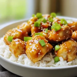 - 1 lb chicken breast, cut into bite-sized pieces - 1/4 cup cornstarch - 2 tablespoons vegetable oil - 3 tablespoons sesame oil - 1 tablespoon ginger, minced - 3 garlic cloves, minced For this dish, start with chicken breast. It gives a lean and tender bite. Next, cornstarch helps create a nice, crispy coating. You will use vegetable oil for frying. Then, add sesame oil for that rich, nutty flavor. Ginger and garlic add warmth and depth to the dish. - 1/4 cup soy sauce (low sodium recommended) - 1/4 cup honey - 2 tablespoons rice vinegar - 1 tablespoon sesame seeds The sauce brings everything together. Soy sauce adds saltiness and umami. Honey balances the salt with sweetness. Rice vinegar adds sharpness and brightness. Lastly, sesame seeds give a nice crunch and a pop of flavor. - Green onions, sliced (for garnish) - Steamed rice or quinoa (for serving) For a fresh touch, top your sesame chicken with green onions. They add color and a mild onion flavor. Serve the chicken over steamed rice or quinoa. Both options soak up the sauce well and create a satisfying meal. - Place 1 lb of chicken breast in a bowl. - Sprinkle 1/4 cup cornstarch over the chicken. - Toss the chicken until it is well-coated. - Heat 2 tablespoons of vegetable oil in a large skillet over medium-high heat. - Add the cornstarch-coated chicken to the hot skillet. - Sauté the chicken until it is golden brown, about 5-7 minutes. - Remove the chicken from the pan and set it aside. - In the same skillet, add 3 tablespoons of sesame oil, 1 tablespoon of minced ginger, and 3 minced garlic cloves. - Stir-fry for about 1 minute until fragrant. - In a small bowl, whisk together 1/4 cup low-sodium soy sauce, 1/4 cup honey, and 2 tablespoons of rice vinegar. - Pour the sauce mixture into the skillet and bring it to a gentle simmer. - Return the cooked chicken to the skillet and toss it in the sauce. - Cook for another 2-3 minutes until the sauce thickens slightly. - Sprinkle 1 tablespoon of sesame seeds over the chicken and mix well. - Serve hot, garnished with sliced green onions over steamed rice or quinoa. To get crispy chicken, coat it well in cornstarch. This helps form a nice crust. Heat the skillet until hot before adding the chicken. Cook it for about 5-7 minutes. Keep an eye on it to avoid overcooking. If the chicken is too dry, it won’t be as tasty. If you want low-sodium options, try using low-sodium soy sauce. For a gluten-free choice, use tamari instead. You can swap honey with maple syrup or agave for a sweeter taste. These swaps keep the flavor while meeting dietary needs. Garnish your dish with sliced green onions for a fresh look. You could also sprinkle extra sesame seeds for crunch. Serve sesame chicken over steamed rice or fluffy quinoa. Both options make a great base for the rich sauce. {{image_2}} You can switch up the protein in this dish to fit your taste. Tofu works great for a vegetarian option. Just cut it into small pieces and coat it with cornstarch. Cook it the same way as chicken for a crispy outside. Shrimp is another tasty choice. Use peeled, raw shrimp and cook until pink and firm. You can also try dark meat chicken or even a mix of chicken types for richer flavor. To add more color and crunch, toss in some veggies. Bell peppers or broccoli can brighten the dish. Cut them into bite-sized pieces and stir-fry them with the garlic and ginger. This adds nutrients and texture. You can also play with spice levels. If you like heat, add some red pepper flakes or a splash of chili oil. This will give your sesame chicken a nice kick! If you're looking for a paleo meal, skip the honey and use a natural sweetener like coconut sugar. For a keto-friendly version, use a sugar substitute to keep carbs low. A vegan option is easy too! Just swap out the chicken for tofu and use a vegan soy sauce. This keeps the flavors while fitting different diets. Store your sesame chicken in an airtight container. This keeps it fresh and safe. It will last in the fridge for up to three days. Make sure it cools down before you put it in the fridge. This helps prevent sogginess. If you want to keep it longer, freezing is a good option. To freeze your sesame chicken, place it in a freezer-safe container. You can also use freezer bags. Remove as much air as you can. This helps avoid freezer burn. It will stay good for about three months in the freezer. When you want to eat it, thaw it overnight in the fridge. This makes reheating easier. Be aware that the texture may change a bit after thawing. The chicken might be less crispy. For reheating, use the oven or a skillet. Preheat your oven to 350°F (175°C) and heat for about 10-15 minutes. If using a skillet, add a splash of water or broth. This keeps the chicken juicy. Stir occasionally to ensure even heating. Avoid using the microwave, as it can make the chicken tough. Enjoy your homemade sesame chicken just like it was fresh! You can add crushed red pepper flakes or chili paste to the sauce. Start with a small amount, like half a teaspoon. Taste the sauce and adjust as needed. You can also add sliced fresh jalapeños or serranos when stir-frying the ginger and garlic. This will give your dish a nice kick! Yes, you can make this dish ahead of time. Cook the chicken and sauce, then store them in an airtight container. Keep it in the fridge for up to three days. When you are ready to eat, just reheat it on the stove until hot. Adding a splash of water can help the sauce loosen up. Some great side dishes include: - Steamed rice - Quinoa - Fried rice - Stir-fried vegetables - Asian-style coleslaw These sides complement the flavors of the sesame chicken well. To check if the chicken is done, cut a piece in half. The meat should be white, not pink. The juices should run clear. You can also use a meat thermometer. The safe internal temperature for chicken is 165°F. This ensures it is fully cooked and safe to eat. This blog covered how to create a tasty sesame chicken dish. You learned about the main ingredients, preparation steps, and cooking process. I shared tips for perfecting the chicken's texture and variations to suit your taste. In summary, this dish is easy to make and fun to customize. With a few simple tweaks, you can enjoy a meal that suits your diet. Make sure to store leftovers properly to keep them fresh. Happy cooking!