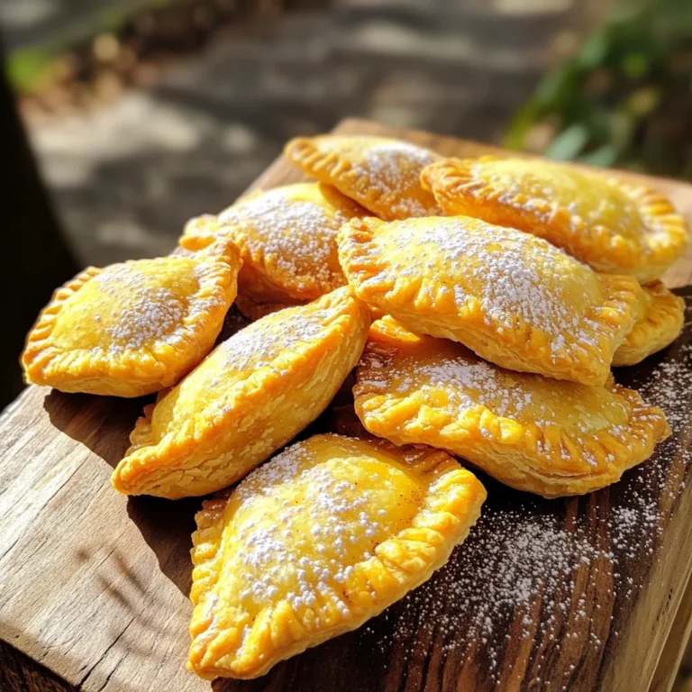 - 1 cup canned pumpkin puree - 1/2 cup brown sugar - 1 teaspoon pumpkin pie spice - 1/4 teaspoon salt - 1 teaspoon vanilla extract - 1 tablespoon cornstarch The main ingredients for these hand pies create a rich and sweet filling. Pumpkin puree gives a smooth texture. Brown sugar adds sweetness. Pumpkin pie spice brings warmth and flavor. Salt balances the sweetness. Vanilla extract adds depth. Cornstarch helps thicken the filling. - 1 package refrigerated pie crusts (usually contains 2 crusts) - 1 egg (for egg wash) - 1 tablespoon milk (for egg wash) - Optional: powdered sugar for dusting The pie crust is key for a flaky outer layer. I use refrigerated pie crusts for convenience. They save time and taste great. For the egg wash, mix one egg and milk. This gives a golden finish to the pies. Dusting with powdered sugar is optional, but it adds a nice touch. To make the filling, grab a medium bowl. Add 1 cup of canned pumpkin puree, 1/2 cup of brown sugar, 1 teaspoon of pumpkin pie spice, and 1/4 teaspoon of salt. Don’t forget 1 teaspoon of vanilla extract and 1 tablespoon of cornstarch. Mix all the ingredients well until they blend nicely. This mix will be sweet and spicy, perfect for fall. Once it's well mixed, set the filling aside while you prepare the crusts. Next, roll out your refrigerated pie crust. Use a lightly floured surface to prevent sticking. Take a round cutter, about 4-5 inches in diameter, to cut out circles. You should get around 10-12 circles from one package. Now, take one circle and place about 2 tablespoons of the pumpkin filling in the center. Be careful not to overfill, or it might leak. Fold the crust over to make a half-moon shape. Press the edges to seal. Use a fork to crimp the edges for a secure seal. Before cooking, preheat your air fryer to 350°F (175°C). While it heats, prepare an egg wash by whisking 1 egg and 1 tablespoon of milk in a small bowl. Brush this mixture on top of each hand pie. This gives them a golden finish. Place the hand pies in a single layer in the air fryer basket. Make sure to leave space between them for air flow. You might need to cook in batches if your air fryer is small. Air fry the hand pies for 10-12 minutes or until they turn golden brown and crisp. Once done, remove them and let them cool slightly on a wire rack. If you like, dust them with powdered sugar before serving for a sweet touch. To make the filling just right, you can adjust the sweetness and spice levels. If you like it sweeter, add more brown sugar. For more spice, increase the pumpkin pie spice. Always taste as you mix. This helps you find your preferred flavor. The right consistency is key too. The filling should be thick, not runny. If it seems too loose, add a bit more cornstarch. It helps hold everything together. When cooking in the air fryer, placement matters. Arrange the hand pies in a single layer. Make sure there’s space between each pie. This allows the hot air to circulate and cook them evenly. Cooking times depend on the size of your hand pies. If you make them smaller, check them after 8 minutes. Larger pies may need a few extra minutes. Always keep an eye on them for the perfect golden brown. You can prepare the filling in advance. Just keep it in the fridge for up to two days. This saves time when you are ready to bake. If you want to freeze the hand pies, do this before cooking. Assemble the pies and place them on a tray. Once they are frozen, transfer them to a bag. This way, you can cook them straight from the freezer when you want a treat. {{image_2}} You can make these mini pumpkin hand pies even more fun. Adding chocolate chips gives them a sweet twist. Just sprinkle in about 1/4 cup of chips when mixing the filling. You’ll love how the chocolate melts and blends with the pumpkin. You can also try nuts for a crunch. Chopped pecans or walnuts work great. Just mix in about 1/4 cup. They add a nice texture and flavor to each bite. Using different spices can change the taste too. You might enjoy adding a pinch of nutmeg or ginger. This gives a warm, cozy flavor. Experiment with what you like best! If you need a gluten-free option, don’t worry. You can use gluten-free pie crusts. Many stores sell these now. Just follow the same steps as with regular crusts. For dairy-free hand pies, swap the egg wash and milk. Use almond milk or coconut milk for brushing. You can skip the egg wash altogether if you want. Your pies will still taste delicious! To keep your mini pumpkin hand pies fresh, store them properly. You can refrigerate or freeze them. If you choose to refrigerate, place them in an airtight container. They will stay good for up to 3 days. For longer storage, freezing is best. Wrap each pie in plastic wrap and place them in a freezer bag. This method helps prevent freezer burn. They can last up to 2 months in the freezer. When you're ready to enjoy them, just thaw in the fridge overnight before reheating. To reheat your hand pies, use the air fryer for the best results. Preheat the air fryer to 350°F (175°C). Place the hand pies in the basket and heat for 5-7 minutes. This method keeps them crispy. If you use a microwave, be careful. It can make the crust soggy. To avoid this, place a paper towel under the pie when microwaving. This will help absorb excess moisture. Enjoy your tasty treats warm! To keep the filling from leaking, focus on sealing techniques. After you place the filling on the crust, fold it over carefully. Press the edges firmly to seal. Use a fork to crimp the edges. This adds a strong seal and looks nice too. Another way to prevent leaks is by adjusting filling amounts. Use about 2 tablespoons of filling per pie. Too much filling makes it hard to seal. If you keep the filling balanced, you’ll have less chance of leaks. Yes, fresh pumpkin is a tasty option. To cook with fresh pumpkin, start by peeling and chopping it into pieces. Boil or roast the pieces until soft, then mash them into a puree. This takes more time but adds great flavor. When adjusting the recipe for fresh puree, you may need to tweak the moisture. Fresh pumpkin can be wetter than canned. You might want to add a bit more cornstarch to help thicken the filling. This keeps the texture just right. For air frying these hand pies, set your air fryer to 350°F (175°C). This temperature cooks them evenly and gives a nice golden color. Cook for about 10-12 minutes. Check them often as air fryers can vary. If you have different air fryer models, cooking times may shift. Some may cook faster while others take longer. Always check for a golden-brown color on the pies to know they’re done. You learned about making delicious pumpkin hand pies. We covered key ingredients like pumpkin puree, brown sugar, and pie crusts. I shared easy steps for mixing filling and cooking. Explore tips for perfecting flavor and cooking, plus tasty variations. Remember to store your pies right and reheat them well. With this guide, you'll enjoy tasty treats any time. Dive in and enjoy your pumpkin hand pies!