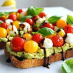 To make Caprese Avocado Toast, you need some fresh and simple ingredients. Here is what you will need: - 2 ripe avocados - 1 cup cherry tomatoes, halved - 1 cup fresh mozzarella balls, halved - 1 tablespoon balsamic glaze - 1 tablespoon extra-virgin olive oil - 1 teaspoon fresh basil, chopped (plus more for garnish) - Sea salt to taste - Freshly cracked black pepper to taste - 4 slices of your favorite bread (sourdough or whole grain recommended) Using fresh ingredients is key. Avocados should be ripe but firm. This gives a creamy texture without being mushy. Cherry tomatoes add a sweet burst. Fresh mozzarella gives a soft, milky flavor. Balsamic glaze brings a nice tang. Olive oil adds smoothness. Basil gives a fresh touch. For bread, sourdough is crusty and chewy. Whole grain is hearty and healthy. Choose what you love! Enjoy mixing these flavors together. Each bite will be fresh and delicious. Start by taking your favorite bread, like sourdough or whole grain. Place the slices in a toaster or on a hot grill. Toast until they are golden brown and crispy. This step gives your toast a nice crunch. It also helps the toppings stay put. The warm bread makes every bite better. Next, grab two ripe avocados. Cut them in half and scoop out the green flesh. Place the avocado in a bowl. Use a fork to mash it up. Aim for a creamy texture, but keep it a bit chunky. Add a pinch of sea salt and freshly cracked black pepper. Mix well to bring out the flavor. This creamy layer is key to your toast. In another bowl, take one cup of halved cherry tomatoes and one cup of halved mozzarella balls. Add one tablespoon of extra-virgin olive oil and one teaspoon of chopped fresh basil. Sprinkle in a pinch of salt and pepper. Gently stir the mixture. This blend of flavors adds freshness to your toast. It looks great and tastes even better when you layer it on top of the avocado. Choose ripe avocados for your toast. A ripe avocado feels slightly soft when you press it. Look for even skin color and avoid any dark spots. If your avocados are hard, let them sit at room temperature for a few days. This ripening process allows the fruit to develop that creamy texture you want. Toasting the bread correctly makes a big difference. Use sourdough or whole grain for great flavor. Toast until golden brown and crispy. This step gives you a solid base for your toppings. If you have a toaster oven, it can be really handy here. Don’t rush this step; good toast is key! Make your Caprese avocado toast even better with seasonings. Try adding a sprinkle of red pepper flakes for heat. A touch of garlic powder can also bring out the flavor. If you love citrus, squeeze some lemon juice over the avocado. This not only adds flavor but also prevents browning. Experiment with these ideas to find your perfect mix! {{image_2}} If you want more protein, add grilled chicken or tofu. Chicken adds heartiness and flavor. Simply slice cooked chicken and place it on top. For tofu, use firm tofu. Slice it and grill or pan-fry until golden brown. This gives a nice texture and taste. Both options enhance the toast and make it more filling. For a vegetarian twist, you can use goat cheese or feta instead of mozzarella. Both bring a tangy flavor. If you are vegan, skip the cheese and add nutritional yeast for a cheesy taste. You can also try hummus as a spread. It adds creaminess and pairs well with the tomatoes and avocado. The bread choice can change the whole dish. Sourdough is great for a crunchy texture. Whole grain is healthy and adds a nutty flavor. You can even use gluten-free bread if needed. Try pita bread for a fun twist. The bread you choose can make your Caprese avocado toast unique and delicious. If you have leftover Caprese avocado toast, store it in a container. Keep it in the fridge. Use an airtight container to keep it fresh. The avocado may brown a bit, but it will still taste good. Try to eat leftovers within one day for best flavor. Freezing this toast is not ideal. Bread can freeze well, but toppings do not. If you want to freeze, store only the toasted bread. Wrap it tightly in plastic wrap. Place it in a freezer bag. Use it within one month for best quality. To reheat, you can use a toaster or oven. If using a toaster, toast the bread until warm. For the oven, preheat it to 350°F. Place the bread on a baking sheet. Heat for about 5–7 minutes. Add fresh toppings after reheating for best taste. You can prepare parts of this dish ahead of time. However, I suggest waiting to assemble it until right before serving. The toasted bread stays crisp, and the toppings taste fresh. You can mash the avocado and mix the tomato and mozzarella a few hours in advance. Just keep them in separate containers in the fridge. If you don’t have mozzarella, don’t worry! You can use feta cheese for a tangy twist. Goat cheese also works well and adds creaminess. For a dairy-free option, try using vegan mozzarella or even avocado slices for extra creaminess. To keep your avocado bright green, add lemon juice or lime juice. The acidity helps slow down oxidation. You can also store the mashed avocado in an airtight container and press plastic wrap directly onto the surface. This limits air contact and helps it stay fresh longer. This blog post covered how to make Caprese Avocado Toast. We explored key ingredients like avocados, cherry tomatoes, and mozzarella. I shared simple steps for toasting bread and mixing fresh ingredients. We also discussed tips for selecting avocados and achieving tasty toast. Options for protein and storage were included, plus answers to common questions. Enjoy making this dish your own. It's easy, fun, and delicious!