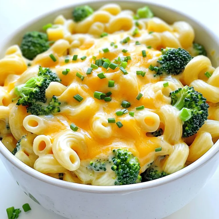 - 8 oz elbow macaroni - 4 cups vegetable broth - 2 cups broccoli florets - 1 cup sharp cheddar cheese, shredded - 1 cup milk (dairy or non-dairy) - 1 teaspoon garlic powder - 1 teaspoon onion powder - ½ teaspoon smoked paprika - Salt and pepper to taste - 2 tablespoons olive oil - ¼ cup cream cheese (optional for creaminess) - Chopped chives or parsley for garnish Gathering your ingredients is key to a smooth cooking process. You will need 8 oz of elbow macaroni, which forms the base of this dish. The pasta cooks in 4 cups of vegetable broth, giving it flavor. Next, grab 2 cups of broccoli florets. They add color and nutrition. For that cheesy goodness, you will need 1 cup of sharp cheddar cheese, shredded. The cheese melts beautifully into the dish. You will also need 1 cup of milk, which can be dairy or non-dairy. This adds creaminess to your mac. To enhance the flavor, include 1 teaspoon each of garlic powder and onion powder. A pinch of smoked paprika (½ teaspoon) brings a lovely depth. Don’t forget salt and pepper to taste. For cooking, you’ll need 2 tablespoons of olive oil. If you want an extra creamy texture, consider adding ¼ cup of cream cheese. Finally, for garnish, chop some chives or parsley to top your dish. Having all these ingredients ready will make cooking easier and more fun. 1. In a large pot, heat 2 tablespoons of olive oil over medium heat. This step adds flavor to the dish. 2. Next, add 8 ounces of elbow macaroni. Toast it for 1-2 minutes. Stir often until it turns slightly golden. 3. Pour in 4 cups of vegetable broth. This broth brings rich flavor to the pasta. 4. Add 1 teaspoon each of garlic powder and onion powder. Sprinkle in ½ teaspoon of smoked paprika, salt, and pepper to taste. Stir well to combine these seasonings. 5. Bring the mixture to a boil. Reduce the heat to a simmer. Cook for 8-10 minutes. Stir occasionally until the pasta is al dente. 1. When the pasta is almost done, add 2 cups of broccoli florets. Cook for an additional 2-3 minutes. This makes the broccoli tender and bright green. 2. Remove the pot from heat. Stir in 1 cup of milk and 1 cup of shredded sharp cheddar cheese. Mix until the cheese melts and the sauce is creamy. 3. If you want extra creaminess, stir in ¼ cup of cream cheese. 4. Taste your dish. Adjust the seasoning with more salt and pepper if needed. 5. Serve immediately. Garnish with chopped chives or parsley for a fresh touch. Salting your water is key. It makes the pasta taste great. Add salt to the boiling broth, not just at the end. Taste the dish while you cook. This helps you catch any missing flavors. Adjust as needed to make it just right. For extra creaminess, add cream cheese. It makes the dish rich and smooth. Mix it in after cooking. The cheese will melt in and add depth. Try different cheese varieties for unique flavors. Sharp cheddar gives a bold taste. You can also use mozzarella for stretchiness. Blend cheeses for a fun twist. Each choice changes the dish in tasty ways. {{image_2}} You can easily change this dish to fit your tastes. Adding proteins makes it heartier. Try adding cooked chicken or tofu for extra protein. These options pair well with the creamy cheese sauce. You can also mix in other vegetables. Carrots, peas, or spinach can add color and nutrients. Just chop them small and add them when you add the broccoli. This way, they cook well and stay tender. If you need gluten-free options, use gluten-free elbow macaroni. There are many brands available that work well. The flavors stay the same, and you won't lose any taste. For a vegan version, switch to vegan cheese and non-dairy milk. Almond, soy, or oat milk can work great. Many vegan cheeses melt well and taste good. Look for brands that you enjoy. This way, you can enjoy your One Pot Broccoli Cheddar Mac without dairy. To keep your One Pot Broccoli Cheddar Mac fresh, store it in an airtight container. Place the leftovers in the fridge within two hours of cooking. This helps prevent bacteria growth. The dish will stay good for about three to four days. If you want to keep it longer, consider freezing it. Use a freezer-safe container. This way, it can last up to three months. Remember to label your container with the date. When you are ready to enjoy your leftovers, reheating is key. Start by placing the mac in a pot over low heat. Add a splash of milk to help keep it creamy. Stir it often to prevent sticking. Heat until warm, but avoid boiling. This keeps the cheese from becoming grainy. You can also use the microwave. Just add milk and cover it loosely. Heat in short bursts, stirring in between. This method ensures a smooth and creamy texture. Enjoy every bite! One Pot Broccoli Cheddar Mac lasts about 3 to 5 days in the fridge. Store it in an airtight container. Make sure to let it cool before sealing. The pasta may absorb moisture over time, so stir before serving. Yes, you can make this dish ahead of time. Cook it fully, then let it cool. Store it in the fridge. Reheat it when you are ready to eat. You may need to add a splash of milk to keep it creamy. This dish pairs well with a simple side salad. You can also add grilled chicken or roasted vegetables for extra nutrition. For something light, serve with garlic bread or crusty rolls. Enjoy the comfort of mac and cheese with fresh flavors! In this blog post, we explored how to make a flavorful One Pot Broccoli Cheddar Mac. We covered essential ingredients, cooking steps, and tips for perfecting your dish. You can customize it to fit your taste and dietary needs. Leftovers store well and reheat easily, keeping that creamy texture. Enjoy this simple yet delicious meal that anyone can master in the kitchen. With a bit of creativity, you can make it your own. Happy cooking!
