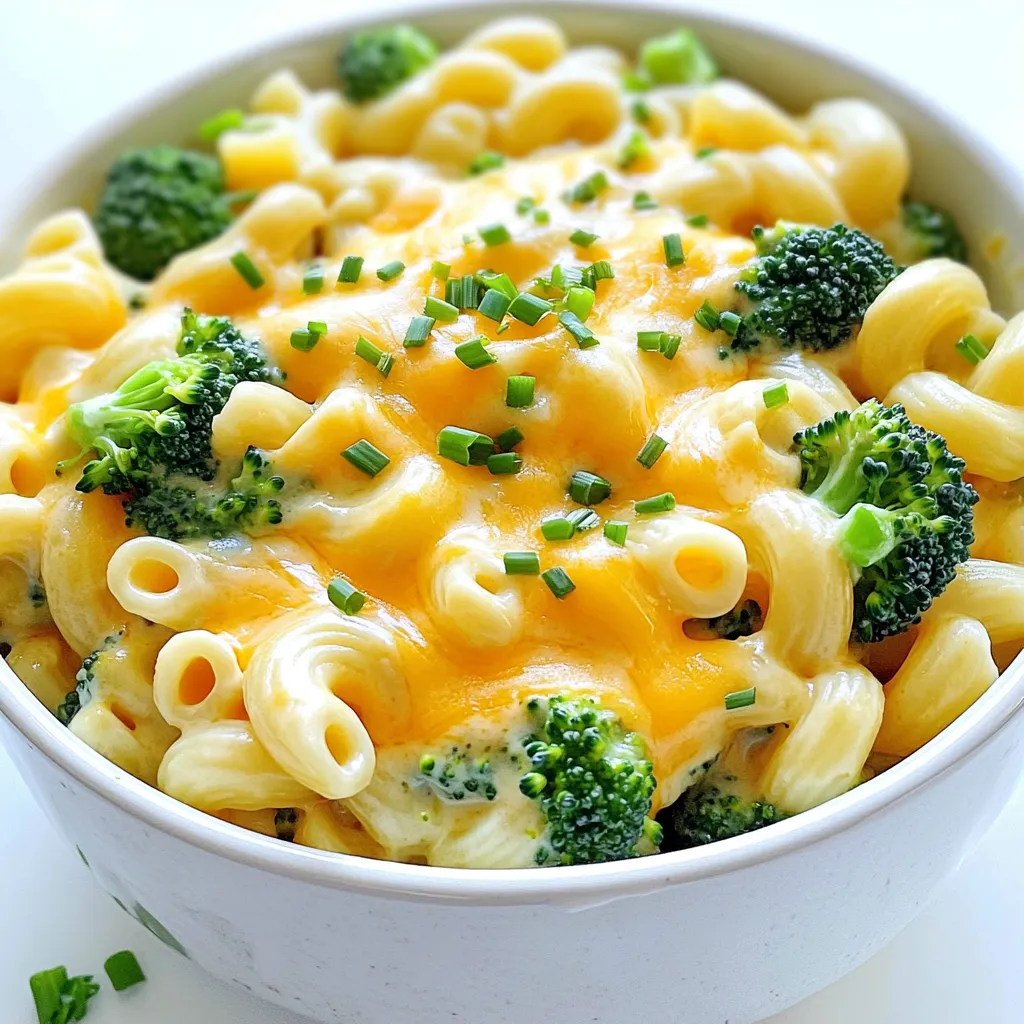 - 8 oz elbow macaroni - 4 cups vegetable broth - 2 cups broccoli florets - 1 cup sharp cheddar cheese, shredded - 1 cup milk (dairy or non-dairy) - 1 teaspoon garlic powder - 1 teaspoon onion powder - ½ teaspoon smoked paprika - Salt and pepper to taste - 2 tablespoons olive oil - ¼ cup cream cheese (optional for creaminess) - Chopped chives or parsley for garnish Gathering your ingredients is key to a smooth cooking process. You will need 8 oz of elbow macaroni, which forms the base of this dish. The pasta cooks in 4 cups of vegetable broth, giving it flavor. Next, grab 2 cups of broccoli florets. They add color and nutrition. For that cheesy goodness, you will need 1 cup of sharp cheddar cheese, shredded. The cheese melts beautifully into the dish. You will also need 1 cup of milk, which can be dairy or non-dairy. This adds creaminess to your mac. To enhance the flavor, include 1 teaspoon each of garlic powder and onion powder. A pinch of smoked paprika (½ teaspoon) brings a lovely depth. Don’t forget salt and pepper to taste. For cooking, you’ll need 2 tablespoons of olive oil. If you want an extra creamy texture, consider adding ¼ cup of cream cheese. Finally, for garnish, chop some chives or parsley to top your dish. Having all these ingredients ready will make cooking easier and more fun. 1. In a large pot, heat 2 tablespoons of olive oil over medium heat. This step adds flavor to the dish. 2. Next, add 8 ounces of elbow macaroni. Toast it for 1-2 minutes. Stir often until it turns slightly golden. 3. Pour in 4 cups of vegetable broth. This broth brings rich flavor to the pasta. 4. Add 1 teaspoon each of garlic powder and onion powder. Sprinkle in ½ teaspoon of smoked paprika, salt, and pepper to taste. Stir well to combine these seasonings. 5. Bring the mixture to a boil. Reduce the heat to a simmer. Cook for 8-10 minutes. Stir occasionally until the pasta is al dente. 1. When the pasta is almost done, add 2 cups of broccoli florets. Cook for an additional 2-3 minutes. This makes the broccoli tender and bright green. 2. Remove the pot from heat. Stir in 1 cup of milk and 1 cup of shredded sharp cheddar cheese. Mix until the cheese melts and the sauce is creamy. 3. If you want extra creaminess, stir in ¼ cup of cream cheese. 4. Taste your dish. Adjust the seasoning with more salt and pepper if needed. 5. Serve immediately. Garnish with chopped chives or parsley for a fresh touch. Salting your water is key. It makes the pasta taste great. Add salt to the boiling broth, not just at the end. Taste the dish while you cook. This helps you catch any missing flavors. Adjust as needed to make it just right. For extra creaminess, add cream cheese. It makes the dish rich and smooth. Mix it in after cooking. The cheese will melt in and add depth. Try different cheese varieties for unique flavors. Sharp cheddar gives a bold taste. You can also use mozzarella for stretchiness. Blend cheeses for a fun twist. Each choice changes the dish in tasty ways. {{image_2}} You can easily change this dish to fit your tastes. Adding proteins makes it heartier. Try adding cooked chicken or tofu for extra protein. These options pair well with the creamy cheese sauce. You can also mix in other vegetables. Carrots, peas, or spinach can add color and nutrients. Just chop them small and add them when you add the broccoli. This way, they cook well and stay tender. If you need gluten-free options, use gluten-free elbow macaroni. There are many brands available that work well. The flavors stay the same, and you won't lose any taste. For a vegan version, switch to vegan cheese and non-dairy milk. Almond, soy, or oat milk can work great. Many vegan cheeses melt well and taste good. Look for brands that you enjoy. This way, you can enjoy your One Pot Broccoli Cheddar Mac without dairy. To keep your One Pot Broccoli Cheddar Mac fresh, store it in an airtight container. Place the leftovers in the fridge within two hours of cooking. This helps prevent bacteria growth. The dish will stay good for about three to four days. If you want to keep it longer, consider freezing it. Use a freezer-safe container. This way, it can last up to three months. Remember to label your container with the date. When you are ready to enjoy your leftovers, reheating is key. Start by placing the mac in a pot over low heat. Add a splash of milk to help keep it creamy. Stir it often to prevent sticking. Heat until warm, but avoid boiling. This keeps the cheese from becoming grainy. You can also use the microwave. Just add milk and cover it loosely. Heat in short bursts, stirring in between. This method ensures a smooth and creamy texture. Enjoy every bite! One Pot Broccoli Cheddar Mac lasts about 3 to 5 days in the fridge. Store it in an airtight container. Make sure to let it cool before sealing. The pasta may absorb moisture over time, so stir before serving. Yes, you can make this dish ahead of time. Cook it fully, then let it cool. Store it in the fridge. Reheat it when you are ready to eat. You may need to add a splash of milk to keep it creamy. This dish pairs well with a simple side salad. You can also add grilled chicken or roasted vegetables for extra nutrition. For something light, serve with garlic bread or crusty rolls. Enjoy the comfort of mac and cheese with fresh flavors! In this blog post, we explored how to make a flavorful One Pot Broccoli Cheddar Mac. We covered essential ingredients, cooking steps, and tips for perfecting your dish. You can customize it to fit your taste and dietary needs. Leftovers store well and reheat easily, keeping that creamy texture. Enjoy this simple yet delicious meal that anyone can master in the kitchen. With a bit of creativity, you can make it your own. Happy cooking!
