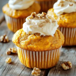 - 1 cup all-purpose flour - 1 cup whole wheat flour - 1 teaspoon baking powder - 1 teaspoon baking soda - 1 teaspoon ground cinnamon - 1/2 teaspoon ground nutmeg - 1/4 teaspoon ground ginger - 1/2 teaspoon salt - 1 cup canned pumpkin puree - 1/2 cup cream cheese, softened - 1/2 cup granulated sugar - 1/2 cup brown sugar, packed - 2 large eggs - 1/2 cup vegetable oil - 1 teaspoon vanilla extract - 1/2 cup chopped walnuts - 1/2 cup chopped pecans To make these muffins, you need both dry and wet ingredients. I use a mix of all-purpose and whole wheat flour for a lovely texture. The baking powder and baking soda help the muffins rise. Spices like cinnamon, nutmeg, and ginger add warmth. For the wet mix, I use canned pumpkin puree, which is easy and tasty. Cream cheese adds a rich, creamy touch. Sugar gives sweetness, while eggs bind the muffins together. Don’t forget the vegetable oil for moisture and vanilla extract for flavor. If you want to add some crunch, consider chopped walnuts or pecans. They give a nice texture and flavor. Feel free to mix and match your favorite nuts! 1. Preheat the oven and prepare the muffin tin Start by preheating your oven to 350°F (175°C). This step is key for even baking. Line a muffin tin with paper liners or grease it well. 2. Mixing dry ingredients In a large bowl, mix the dry ingredients. Combine 1 cup of all-purpose flour and 1 cup of whole wheat flour. Add 1 teaspoon of baking powder, 1 teaspoon of baking soda, and spices: 1 teaspoon cinnamon, 1/2 teaspoon nutmeg, 1/4 teaspoon ginger, and 1/2 teaspoon salt. Whisk them together until they look even. 3. Mixing wet ingredients In another bowl, beat together the wet ingredients. Take 1 cup of canned pumpkin puree and 1/2 cup of softened cream cheese. Add 1/2 cup granulated sugar, 1/2 cup brown sugar, 2 large eggs, 1/2 cup vegetable oil, and 1 teaspoon vanilla extract. Mix until smooth and creamy. 1. Gradual incorporation of dry ingredients into wet Slowly add the dry ingredients to the wet mix. Stir gently until just mixed. Be careful, as overmixing can make the muffins tough. 2. Folding in optional add-ins If you want, fold in 1/2 cup of chopped walnuts or pecans. This step adds a nice crunch and flavor. 1. Filling the muffin cups Fill each muffin cup about 2/3 full with the batter. This allows space for the muffins to rise without overflowing. 2. Baking time and process Bake your muffins in the preheated oven for 20-25 minutes. Check for doneness by inserting a toothpick in the center. If it comes out clean, they are ready. 3. Cooling instructions Allow the muffins to cool in the pan for 5 minutes. Then transfer them to a wire rack to cool completely. This helps them stay fluffy and moist. - Store muffins in an airtight container. - Keep them at room temperature for up to 3 days. - For longer storage, freeze muffins for up to 3 months. - Thaw at room temp or warm in the microwave. - Mix wet and dry ingredients gently. - Overmixing can make muffins tough. - Check doneness with a toothpick. - If it comes out clean, muffins are done! - Serve warm with cream cheese frosting on top. - Sprinkle cinnamon for added flavor. - Slice muffins and spread butter for a treat. - Add chopped walnuts or pecans for crunch. {{image_2}} You can make these muffins even tastier! Here are two easy ways to change the flavor: - Adding chocolate chips: Fold in 1/2 cup of chocolate chips to the batter. This will give your muffins a sweet, rich taste that kids love. - Using different nuts or seeds: Instead of walnuts or pecans, try sunflower seeds or almonds. Each nut adds a unique crunch and flavor. If you have dietary needs, you can still enjoy these muffins. Here are some options: - Gluten-free options: Use 2 cups of gluten-free flour instead of regular flour. This keeps the muffins soft and delicious. - Vegan adaptations: Replace eggs with 1/2 cup of applesauce. Use a dairy-free cream cheese for a vegan-friendly treat. You can add more fall flavors to these muffins. Here are some fun ideas: - Incorporating other fall flavors: Mix in 1 cup of chopped apples or cranberries. This will give your muffins a fruity, tart taste that pairs well with pumpkin. Feel free to experiment with these variations! They can make your pumpkin cream cheese muffins even more delightful. Each muffin has about 200 calories. They pack a good amount of nutrients: - Fats: 10 grams - Carbohydrates: 28 grams - Proteins: 3 grams - Fibers: 2 grams This mix gives you energy and a bit of staying power. Pumpkin is rich in vitamins A and C. It helps your skin and boosts your immune system. Whole wheat flour adds fiber. Fiber helps with digestion and keeps you full. These muffins are a smart choice for a tasty treat. You can use substitutes to make these muffins healthier. For sugars, try using honey or maple syrup. They add sweetness with fewer calories. You can also cut back on fats. Use applesauce instead of some oil. This swap keeps muffins moist without the extra fat. To keep your muffins moist, use fresh pumpkin puree. Make sure to not overmix the batter. Fold gently until just combined. Adding a bit more oil or a splash of milk can also help. These small steps make a big difference in texture. Yes, you can freeze pumpkin muffins. Wrap each muffin tightly in plastic wrap. Place them in a freezer bag for extra protection. They can last for up to three months in the freezer. When you're ready to eat, let them thaw at room temperature or warm them in the oven. If you don’t have cream cheese, try using Greek yogurt. It adds creaminess and moisture. You can also use ricotta cheese or a dairy-free cream cheese for a similar texture. Each choice will give a unique flavor to your muffins. These muffins last for about 3 to 5 days at room temperature. Store them in an airtight container to keep them fresh. If you want to keep them longer, consider freezing them. Pull them out as needed for a tasty treat. Absolutely! To make mini muffins, simply adjust the baking time. Fill each mini cup about halfway. Bake for 12 to 15 minutes, or until a toothpick comes out clean. Mini muffins are perfect for parties or snacks. In this post, we explored how to make pumpkin cream cheese muffins. We reviewed dry and wet ingredients, mixing steps, and baking tips. You learned about variations and storage practices to keep your muffins fresh. Remember, these muffins are not just tasty; they offer health benefits too. Experiment with flavors and adapt the recipe to your needs. Enjoy baking these delights, and let your kitchen fill with warmth and fragrance as you create something special. Happy baking!