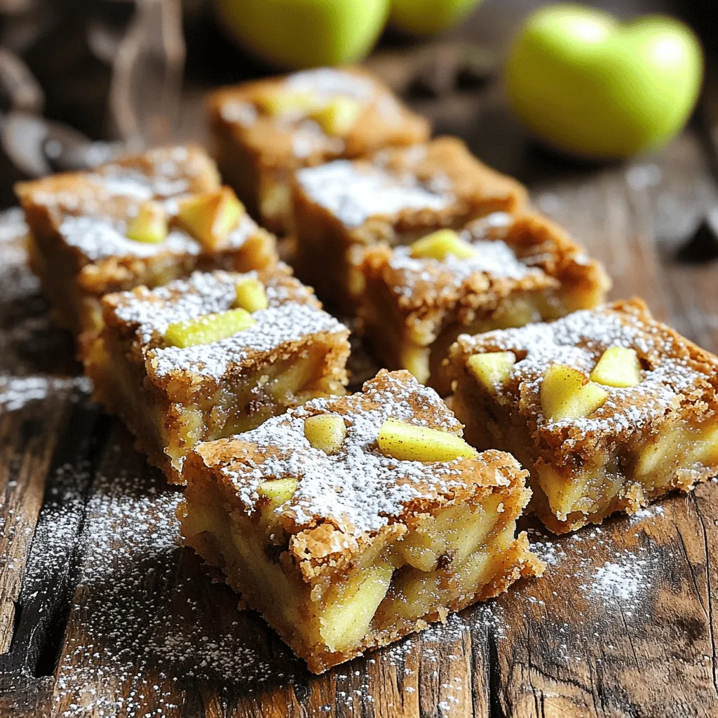- 1 cup unsalted butter (brown butter) - 1 1/2 cups brown sugar, packed - 2 large eggs - 1 teaspoon vanilla extract - 1 1/2 cups all-purpose flour - 1/2 teaspoon baking powder - 1/2 teaspoon baking soda - 1/4 teaspoon salt - 1 teaspoon ground cinnamon - 1 cup diced apples (peeled and core removed) - 1/2 cup chopped pecans or walnuts (optional) - 1/2 cup chocolate chips (optional) To make these blondies, you need simple ingredients. Start with unsalted butter. Brown it to get a rich flavor. Brown sugar adds sweetness and moisture. Eggs bind everything together, making the texture nice and chewy. Next, add vanilla extract for warmth. All-purpose flour gives structure to the blondies. Baking powder and baking soda help them rise. A pinch of salt balances the sweetness, while ground cinnamon warms up the flavors. Don’t forget the star ingredient—diced apples. They add moisture and a fresh bite. You can also include nuts for crunch. Pecans or walnuts work well. If you love chocolate, toss in some chips for extra sweetness. Gather these ingredients, and you’re ready to bake. Each item plays a vital role in creating those delicious bakery-style blondies. - Melt 1 cup of unsalted butter over medium heat. - Cook until it turns golden brown, about 5-7 minutes. - Remove from heat and let it cool slightly. - In a large bowl, combine the brown sugar and the browned butter. - Beat in 2 large eggs, one at a time. - Stir in 1 teaspoon of vanilla extract until mixed well. - In another bowl, whisk together 1 1/2 cups of all-purpose flour, 1/2 teaspoon of baking powder, 1/2 teaspoon of baking soda, 1/4 teaspoon of salt, and 1 teaspoon of ground cinnamon. - Gradually add the dry mixture to the wet mixture. - Fold in 1 cup of diced apples and optional ingredients like 1/2 cup of chopped pecans or chocolate chips. - Preheat your oven to 350°F (175°C). - Prepare a 9x13 inch baking pan with parchment paper. - Pour the batter into the pan and spread it evenly. - Bake for 25-30 minutes. Check with a toothpick; it should come out clean. - Let the blondies cool in the pan for about 10 minutes. Then lift them out using the parchment paper and cool completely on a wire rack before cutting into squares. To achieve the best flavor in your blondies, start with high-quality unsalted butter. This butter adds a rich, nutty taste that makes each bite special. Cook the butter over medium heat, stirring often. You will know it's ready when it turns a lovely golden brown color and smells amazing. Look for tiny brown bits at the bottom of the pan. This shows it's perfectly browned and ready to use. Do not overmix your batter. Overmixing makes blondies tough. Mix just until you see no more dry flour. This keeps your blondies soft and chewy. When you add the apples and nuts, fold them in gently. This ensures an even mix without breaking the apples. Use a spatula to help distribute them throughout the batter. For a tasty finish, dust the blondies with powdered sugar. You can also serve them warm with a scoop of vanilla ice cream. This adds a nice contrast to the sweet, warm blondies. Another great idea is to drizzle caramel sauce over the top. Enjoy them fresh out of the oven for the best experience! {{image_2}} You can make these blondies even more fun. Try adding different nuts like almonds or hazelnuts. These nuts bring a nice crunch and flavor. You can also spice things up with ginger or nutmeg. A little bit of these spices can change the taste completely. Experiment and see what you love best! If you want a lighter version, try using applesauce instead of butter. This swaps fat for moisture and sweetness. It's a great way to cut calories while keeping flavor. You can also use whole wheat flour. It adds fiber and makes the blondies a bit heartier. Your taste buds will still be happy! Want to make these blondies vegan? Use flaxseed meal instead of eggs. Mix one tablespoon of flaxseed meal with two and a half tablespoons of water. Let it sit for a few minutes to thicken. This works well in baking! For the butter, you can use vegan butter and non-dairy milk. These swaps keep the blondies tasty without animal products. Enjoy your sweet treat! To keep your blondies fresh, let them cool completely. This helps stop sogginess. Once cooled, cut them into squares. Place them in an airtight container. This will keep them moist and tasty. If you want to keep them longer, layer parchment paper between the blondies. This helps prevent sticking. Store the container at room temperature. They stay fresh for up to five days. If you want to save blondies for later, freezing is great. Wrap each blondie in plastic wrap. Then, place them in a freezer-safe bag. Remove as much air as possible. This keeps them from freezer burn. When you want to eat one, take it out of the freezer. Let it sit at room temperature for about an hour. You can also warm it in the microwave for 10-15 seconds. Enjoy your blondie warm for the best taste! How long do baked blondies last? Baked blondies can last about 5 days at room temperature. Keep them in an airtight container. You may also refrigerate them for up to a week. Can I substitute the apples with other fruits? Yes, you can use other fruits. Pears or peaches work well. Just make sure to cut them into small pieces. What temperature should the blondies be stored at? Store baked blondies at room temperature. Keep them out of direct sunlight. If you refrigerate them, they can dry out quickly. Can I make this recipe ahead of time? Absolutely! You can make the batter a day ahead. Just cover the bowl and chill it in the fridge. Bake them when you are ready! You learned how to make tasty brown butter apple blondies. We covered each step clearly, from brown butter to baking. Don't forget to explore variations and storage tips to suit your needs. Enjoy these sweet treats warm or chilled. I hope you feel confident as you bake. Each bite of these blondies will be worth the effort you put in. Happy baking!